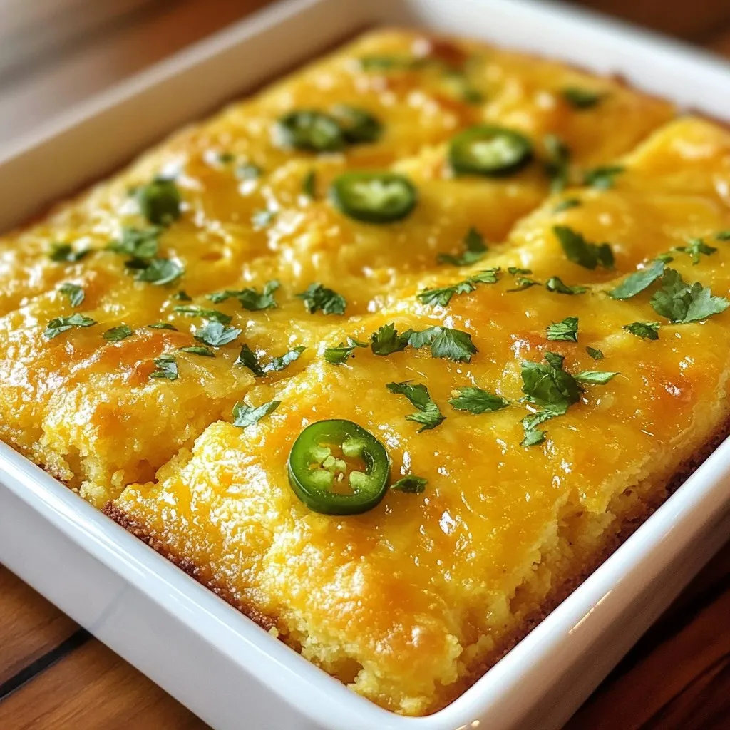 Um das perfekte Jalapeño Cheddar Cornbread zu backen, benötigst du folgende Zutaten: - 1 Tasse Maismehl - 1 Tasse Allzweckmehl - 1 Esslöffel Backpulver - 1/2 Teelöffel Natron - 1/2 Teelöffel Salz - 1 Tasse Buttermilch - 2 große Eier - 1/4 Tasse Honig - 1/2 Tasse geschmolzene Butter - 1 Tasse geriebener scharfer Cheddar-Käse - 2-3 Jalapeños, gewürfelt (für weniger Schärfe Kerne entfernen) - 1/4 Tasse frischer Koriander, gehackt (optional) Frische Zutaten machen den großen Unterschied. Kaufe Maismehl und Allzweckmehl von guter Qualität. Achte darauf, dass die Eier frisch sind. Buttermilch verleiht dem Brot einen tollen Geschmack. Verwende echten, scharfen Cheddar-Käse für den besten Genuss. Frische Jalapeños bringen eine schöne Schärfe. Wenn du Koriander magst, schnapp dir frische Blätter. Sie geben dem Brot eine schöne Note. Wenn du eine vegetarische Option suchst, lass die Eier einfach weg. Du kannst 1/4 Tasse Apfelmus als Ersatz nutzen. Du kannst auch pflanzliche Butter verwenden, um das Rezept vegan zu machen. Für eine mildere Version nimm süßen Cheddar oder weniger Jalapeños. Wenn du keinen Koriander magst, lasse ihn einfach weg oder ersetze ihn durch Petersilie. {{ingredient_image_2}} Um den Teig für das Jalapeño Cheddar Cornbread zuzubereiten, starten Sie mit dem Vorheizen des Ofens auf 200°C. Fetten Sie eine quadratische Backform großzügig ein. In einer großen Schüssel mischen Sie die trockenen Zutaten: Maismehl, Allzweckmehl, Backpulver, Natron und Salz. Rühren Sie alles gut um, damit die Zutaten gleichmäßig verteilt sind. In einer zweiten Schüssel kombinieren Sie die Buttermilch, die Eier, den Honig und die geschmolzene Butter. Rühren Sie diese Mischung mit einem Schneebesen, bis sie glatt ist. Gießen Sie nun die nassen Zutaten in die Schüssel mit den trockenen Zutaten. Rühren Sie nur so lange, bis alles gerade vermischt ist. Achten Sie darauf, den Teig nicht zu lange zu rühren, damit das Brot locker bleibt. Fügen Sie den geriebenen Cheddar und die gewürfelten Jalapeños hinzu. Wenn Sie möchten, können Sie auch frischen Koriander unterheben. Dies gibt dem Brot einen frischen Geschmack. Geben Sie den Teig in die vorbereitete Backform und verteilen Sie ihn gleichmäßig. Jetzt ist es Zeit, das Brot zu backen! Stellen Sie die Backform in den Ofen und backen Sie das Brot für 20 bis 25 Minuten. Achten Sie darauf, dass die Oberseite goldbraun wird. Um zu überprüfen, ob das Brot fertig ist, stecken Sie einen Zahnstocher in die Mitte. Wenn er sauber herauskommt, ist das Brot bereit. Ein Zahnstocher ist Ihr bester Freund, um die Garstufe zu prüfen. Wenn der Zahnstocher noch Teig hat, brauchen Sie mehr Zeit. Wenn er sauber ist, ist das Brot fertig. Lassen Sie das Brot nach dem Backen einige Minuten in der Form abkühlen. Dies hilft, die Kruste zu festigen. Dann schneiden Sie das Brot in Stücke und genießen Sie es warm. Ein paar Fehler können beim Backen von Jalapeño Cheddar Cornbread passieren. Hier sind die häufigsten: - Übermixen: Wenn Sie den Teig zu lange rühren, wird das Brot hart. Mischen Sie nur bis es gerade so vermischt ist. - Falsche Ofentemperatur: Ein zu heißer oder kalter Ofen kann das Backergebnis ruinieren. Nutzen Sie ein Ofenthermometer, um die Temperatur zu prüfen. - Nicht genügend Ruhezeit: Lassen Sie das Brot nach dem Backen etwas abkühlen, damit es die perfekte Textur hat. Fluffiges und saftiges Cornbread ist einfach zu erreichen. Hier sind einige Tipps, um dies zu garantieren: - Verwenden Sie frische Zutaten: Alte Backpulver oder Buttermilch können die Konsistenz beeinträchtigen. - Eier richtig schlagen: Schlagen Sie die Eier gut auf, bevor Sie sie hinzufügen. Das bringt Luft in den Teig. - Buttermilch verwenden: Diese sorgt für Feuchtigkeit und macht das Brot zart. Möchten Sie Ihr Cornbread aufpeppen? Hier sind einige Ideen für zusätzliche Aromen: - Käse variieren: Probieren Sie verschiedene Käsesorten, wie Gouda oder Feta, um neue Geschmäcker zu entdecken. - Kräuter hinzufügen: Frische Kräuter wie Thymian oder Rosmarin verleihen ein tolles Aroma. - Zusätzliche Schärfe: Fügen Sie mehr Jalapeños oder sogar Chili-Flocken hinzu, wenn Sie es schärfer mögen. Pro Tipps Verwenden Sie frische Jalapeños: Für den besten Geschmack und die optimale Schärfe verwenden Sie frische Jalapeños anstelle von eingelegten. Dies verleiht dem Brot mehr Aroma. Variation beim Käse: Experimentieren Sie mit verschiedenen Käsesorten, wie Monterey Jack oder Gouda, um dem Brot einen anderen Geschmack zu verleihen. Die richtige Konsistenz: Achten Sie darauf, die Mischung nicht zu überrühren, um eine luftige und zarte Textur zu erhalten. Ein paar Klumpen sind in Ordnung. Servieroptionen: Servieren Sie das Brot mit einer Auswahl an Dips oder Aufstrichen, wie Chili oder Avocado-Creme, für ein noch aufregenderes Geschmackserlebnis. {{image_4}} Um ein veganes Jalapeño Cheddar Cornbread zu machen, tauschen Sie die Eier und die Buttermilch aus. Verwenden Sie stattdessen Apfelmus oder Leinsamen als Ei-Ersatz. Für die Buttermilch können Sie pflanzliche Milch wie Mandel- oder Sojamilch verwenden, gemischt mit einem Esslöffel Essig. Das gibt den gleichen saftigen Geschmack und die Textur. Sie können auch andere Käsesorten verwenden. Gouda oder Mozzarella bringen eine neue Geschmacksrichtung. Für eine gesunde Note fügen Sie Spinat oder Zucchini hinzu. Diese Gemüsesorten halten das Brot feucht und lecker. Experimentieren Sie mit verschiedenen Käsesorten und Gemüse, um Ihr perfektes Cornbread zu finden. Für eine süßere Version fügen Sie mehr Honig hinzu. Ein paar Esslöffel Zucker oder brauner Zucker tun auch Wunder. Sie können auch einige Blaubeeren oder Stücke von reifen Bananen einarbeiten. Dies gibt dem Brot eine fruchtige Note und macht es noch köstlicher. Probieren Sie verschiedene Kombinationen aus, um Ihren eigenen Twist zu kreieren! Um das Jalapeño Cheddar Cornbread frisch zu halten, bewahre es in einem luftdichten Behälter auf. So bleibt es weich und lecker. Wenn du kein Behältnis hast, wickele das Brot in Frischhaltefolie. Stelle sicher, dass die Folie gut verschlossen ist. Lagere das Brot an einem kühlen, trockenen Ort. Vermeide direkte Sonneneinstrahlung, da dies das Brot austrocknen kann. Das Einfrieren ist eine tolle Möglichkeit, um Cornbread für später aufzubewahren. Schneide das Brot in Stücke, bevor du es einfrierst. Lege die Stücke in einen Gefrierbeutel. Drücke möglichst viel Luft heraus und verschließe den Beutel gut. So bleibt das Brot frisch und schmackhaft. Zum Auftauen nimm das Brot einfach aus dem Gefrierfach. Lasse es bei Raumtemperatur auftauen. Du kannst es auch im Ofen bei 180°C für etwa 10 Minuten aufwärmen. Um den besten Geschmack zu erhalten, erwärme das Cornbread im Ofen. Heize den Ofen auf 180°C vor. Lege das Brot auf ein Backblech und erwärme es etwa 10 Minuten lang. Du kannst auch etwas Butter auf die Oberseite streichen, um es noch leckerer zu machen. Wenn du eine Mikrowelle verwendest, erwärme ein Stück für 15 bis 20 Sekunden. Achte darauf, dass es nicht zu trocken wird. Um die Schärfe anzupassen, wählen Sie die Jalapeños mit Bedacht. Wenn Sie es milder mögen, entfernen Sie die Kerne und die weißen Membranen. Diese Teile sind die schärfsten. Für einen schärferen Geschmack lassen Sie sie drin. Alternativ können Sie auch weniger Jalapeños verwenden, um die Schärfe zu reduzieren. Wenn Sie eine süßere Note wollen, fügen Sie etwas mehr Honig hinzu. Ja, Sie können das Rezept im Voraus vorbereiten. Mischen Sie die trockenen Zutaten und bewahren Sie sie in einem luftdichten Behälter auf. Die feuchten Zutaten können Sie ebenfalls getrennt aufbewahren. Wenn Sie bereit sind zu backen, kombinieren Sie einfach alles. Das macht das Backen schnell und einfach, wenn Sie Gäste erwarten. Zu Jalapeño Cheddar Cornbread passen viele Beilagen gut. Servieren Sie es zu einer herzhaften Suppe, wie Chili oder einer Tomatensuppe. Auch gegrilltes Fleisch oder Gemüse sind tolle Begleiter. Ein frischer Salat rundet das Gericht perfekt ab. Für einen besonderen Touch können Sie das Brot mit etwas frischer Butter oder Koriander garnieren. Zusammenfassend haben wir die besten Zutaten für Jalapeño Cheddar Cornbread besprochen. Ich habe dir eine einfache Schritt-für-Schritt-Anleitung zum Backen gegeben. Und nicht vergessen, unsere Tipps helfen dir, häufige Fehler zu vermeiden und das Cornbread fluffig zu halten. Es gibt viele Variationen, die du ausprobieren kannst, und auch Lagerinformationen für die Frische. Das Rezept ist vielseitig, also sei kreativ! Mit diesen Tipps kannst du ein tolles Gericht zaubern. Viel Spaß beim Backen!