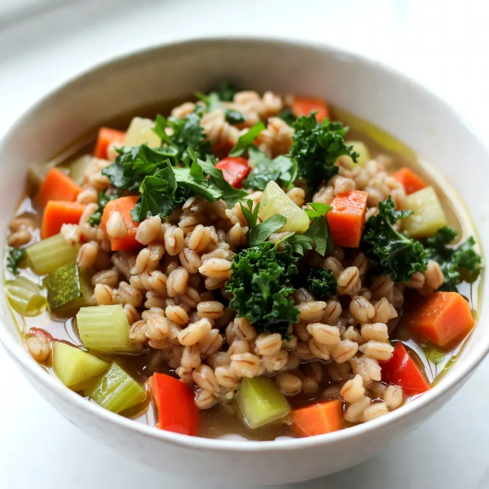 Die Hauptzutaten sind einfach und gesund. Hier sind sie: - 1 Tasse Perlgerste, gut abgespült - 1 Esslöffel Olivenöl - 1 Zwiebel, gewürfelt - 2 Knoblauchzehen, fein gehackt - 2 Karotten, gewürfelt - 2 Selleriestangen, gewürfelt - 1 rote Paprika, gewürfelt - 1 Zucchini, gewürfelt - 1 Tasse grüne Bohnen, in Stücke geschnitten - 6 Tassen Gemüsebrühe - 1 Tasse Grünkohl oder Spinat, grob gehackt - Frische Petersilie zum Garnieren Jede Zutat bringt ihren eigenen Geschmack mit. Die Perlgerste gibt der Suppe eine nahrhafte Basis. Das Olivenöl sorgt für eine schöne Textur. Zwiebel und Knoblauch bilden die aromatische Grundlage. Das Gemüse bringt Farbe und Frische. Die Gewürze und Kräuter machen die Suppe würzig und lecker. Hier sind die wichtigsten: - 1 Teelöffel getrockener Thymian - 1 Teelöffel getrockneter Oregano - Salz und Pfeffer nach Geschmack Thymian und Oregano bringen einen mediterranen Geschmack. Sie harmonieren gut mit dem Gemüse. Salz und Pfeffer runden das Ganze ab. Du kannst die Gewürze nach deinem Geschmack anpassen. Frische Zutaten sind der Schlüssel für einen tollen Geschmack. Hier sind einige Tipps: - Wähle frisches Gemüse aus, das knackig aussieht. - Lagere Gemüse im Kühlschrank, um es frisch zu halten. - Verwende frische Kräuter statt getrockneter, wenn möglich. Frisches Gemüse hat mehr Nährstoffe und Geschmack. Wenn du frische Zutaten verwendest, schmeckt die Suppe besser. Achte darauf, die Zutaten gut zu waschen und vorzubereiten. So bleibt alles sauber und gesund. {{ingredient_image_2}} Zuerst sammelst du alle Zutaten. Du brauchst: - 1 Tasse Perlgerste, gut abgespült - 1 Esslöffel Olivenöl - 1 Zwiebel, gewürfelt - 2 Knoblauchzehen, fein gehackt - 2 Karotten, gewürfelt - 2 Selleriestangen, gewürfelt - 1 rote Paprika, gewürfelt - 1 Zucchini, gewürfelt - 1 Tasse grüne Bohnen, in Stücke geschnitten - 6 Tassen Gemüsebrühe - 1 Teelöffel getrockener Thymian - 1 Teelöffel getrockneter Oregano - Salz und Pfeffer nach Geschmack - 1 Tasse Grünkohl oder Spinat, grob gehackt - Frische Petersilie zum Garnieren Sorge dafür, dass das Gemüse gleichmäßig gewürfelt ist. So garen alle Stücke gleichmäßig und schnell. Erhitze das Olivenöl in einem großen Topf bei mittlerer Hitze. Füge die gewürfelte Zwiebel hinzu und brate sie für etwa 5 Minuten, bis sie durchsichtig ist. Rühre die gehackten Knoblauchzehen ein. Koche sie für 1-2 Minuten, bis sie gut riechen. Jetzt kommen die Karotten, Sellerie und die rote Paprika in den Topf. Brate das Gemüse für etwa 5-7 Minuten. Es soll leicht weich werden. Dann füge die Zucchini und die grünen Bohnen hinzu. Brate alles für weitere 3-4 Minuten. Rühre die abgespülte Perlgerste, die Gemüsebrühe, den Thymian und den Oregano ein. Bringe die Mischung zum Kochen. Wenn sie kocht, reduziere die Hitze auf niedrig und decke den Topf ab. Lass die Suppe 30-40 Minuten köcheln. Die Gerste soll zart sein und einen Teil der Brühe aufnehmen. In den letzten 5 Minuten des Kochens füge den gehackten Grünkohl oder Spinat hinzu. Rühre gut um und schmecke mit Salz und Pfeffer ab. Nimm den Topf vom Herd und lasse die Suppe einige Minuten ruhen. Serviere die Suppe heiß in tiefen Schalen. Garniere sie mit frischer Petersilie und einem Spritzer Olivenöl. Ein Stück knuspriges Brot macht die Mahlzeit perfekt. Um den Geschmack deiner vegetarischen Gerstensuppe zu verbessern, denke an frische Kräuter. Basilikum, Schnittlauch oder Estragon bringen tolle Aromen. Ein Spritzer Zitronensaft hebt den Geschmack. Du kannst auch geräuchertes Paprikapulver hinzufügen. Das gibt der Suppe eine besondere Note. Die Konsistenz der Suppe hängt von der Kochzeit ab. Wenn die Gerste weich wird, wird die Suppe dicker. Wenn du eine dünnere Suppe magst, füge mehr Gemüsebrühe hinzu. Rühre die Suppe während des Kochens gut um. Das hilft, die Zutaten gleichmäßig zu vermischen. Die Perlgerste sollte vor dem Kochen gut abgespült werden. So entfernst du Staub und Rückstände. Achte darauf, die Gerste in der Brühe zu kochen. So nimmt sie den Geschmack gut auf. Wenn du die Gerste gerne bissfest magst, koche sie nicht zu lange. Schmecke die Suppe regelmäßig ab. So findest du den perfekten Punkt für deine Gerste. Pro Tipps Richtige Garzeit: Achte darauf, die Gerste nicht zu lange zu kochen, damit sie nicht matschig wird. Sie sollte zart sein, aber noch Biss haben. Gemüsevariationen: Du kannst das Gemüse je nach Saison oder Vorlieben variieren. Zum Beispiel eignen sich auch Kürbis oder Brokkoli hervorragend in dieser Suppe. Würze anpassen: Schmecke die Suppe vor dem Servieren ab und füge nach Bedarf mehr Salz, Pfeffer oder frische Kräuter hinzu, um den Geschmack zu intensivieren. Serviervorschlag: Serviere die Suppe mit frisch geriebenem Parmesan oder einem Spritzer Zitronensaft für eine zusätzliche Geschmacksnote, die die Aromen hebt. {{image_4}} Du kannst die Gemüsesorten in dieser Suppe leicht ändern. Ersetze die Karotten durch Süßkartoffeln. Das gibt der Suppe eine süßere Note. Brokkoli und Blumenkohl passen auch gut. Sie bringen eine tolle Farbe und Textur. Wenn du Zucchini nicht magst, nimm lieber Kürbis. Das macht die Suppe noch herzhaft. Möchtest du mehr Protein? Füge Kichererbsen oder Linsen hinzu. Sie sind nahrhaft und machen die Suppe sättigender. Du kannst auch Tofu verwenden. Schneide ihn in kleine Würfel und brate ihn leicht an. Das gibt der Suppe einen schönen Biss. Wenn du magst, kannst du auch Nüsse wie Mandeln oder Cashews hinzufügen. Die Suppe ist bereits vegetarisch, aber du kannst sie ganz vegan machen. Verwende Gemüsebrühe ohne tierische Produkte. Achte darauf, dass alle Gewürze und Zutaten vegan sind. Für zusätzlichen Geschmack kannst du etwas Kokosmilch verwenden. Das macht die Suppe cremig und lecker. Teste auch verschiedene Kräuter wie Basilikum oder Koriander für neue Aromen. Um die vegetarische Gerstensuppe frisch zu halten, bewahre sie in einem luftdichten Behälter auf. Achte darauf, dass die Suppe abgekühlt ist, bevor du sie einfüllst. Du kannst die Suppe auch in Portionen aufteilen. So kannst du immer nur das nehmen, was du brauchst. Im Kühlschrank bleibt die Suppe bis zu fünf Tage frisch. Stelle sicher, dass der Behälter gut verschlossen ist. Wenn du die Suppe länger aufbewahren möchtest, friere sie ein. In einem gefrierfesten Behälter hält sie bis zu drei Monate. Achte darauf, etwas Platz zu lassen, da die Suppe beim Gefrieren expandiert. Um die Suppe aufzuwärmen, nutze einen Topf oder die Mikrowelle. Erhitze sie langsam auf mittlerer Hitze. Rühre oft um, damit sie gleichmäßig warm wird. Wenn die Suppe zu dick ist, kannst du etwas Gemüsebrühe hinzufügen. So bleibt der Geschmack frisch und lecker. Die Vorbereitung der vegetarischen Gerstensuppe dauert etwa 15 Minuten. Das Kochen selbst nimmt etwa 40 Minuten in Anspruch. Insgesamt benötigst du also rund 55 Minuten von Anfang bis Ende. Diese Zeit ist gut investiert, da die Suppe nahrhaft und lecker ist. Ja, du kannst die Gerstenkörner durch andere Körner ersetzen. Eine gute Wahl wären Quinoa oder Dinkel. Diese Körner haben ähnliche Kochzeiten und geben der Suppe eine andere Textur. Achte darauf, die Kochzeiten anzupassen, um die beste Konsistenz zu erreichen. Du kannst viele andere Zutaten hinzufügen, um die Suppe zu variieren. Hier sind einige Ideen: - Erbsen für eine süße Note - Kartoffeln für mehr Fülle - Paprika in verschiedenen Farben für mehr Geschmack - Pilze für eine erdige Tiefe Diese Zutaten bereichern die Suppe und machen sie noch gesünder. Experimentiere mit deinem Lieblingsgemüse! Die vegetarische Gerstensuppe bietet viele gesunde Zutaten und Aromen. Wir schauten uns die Hauptzutaten, Gewürze und einfache Tipps für Frische an. Die Schritt-für-Schritt-Anleitung macht es leicht, die Suppe zu kochen. Mit verschiedenen Variationen und Lagerinformationen kannst du deine Suppe anpassen. Denk daran, die Suppe nach deinem Geschmack zu verfeinern. Experimentiere und finde deine perfekte Mischung. Eine köstliche Suppe verbindet einfach!