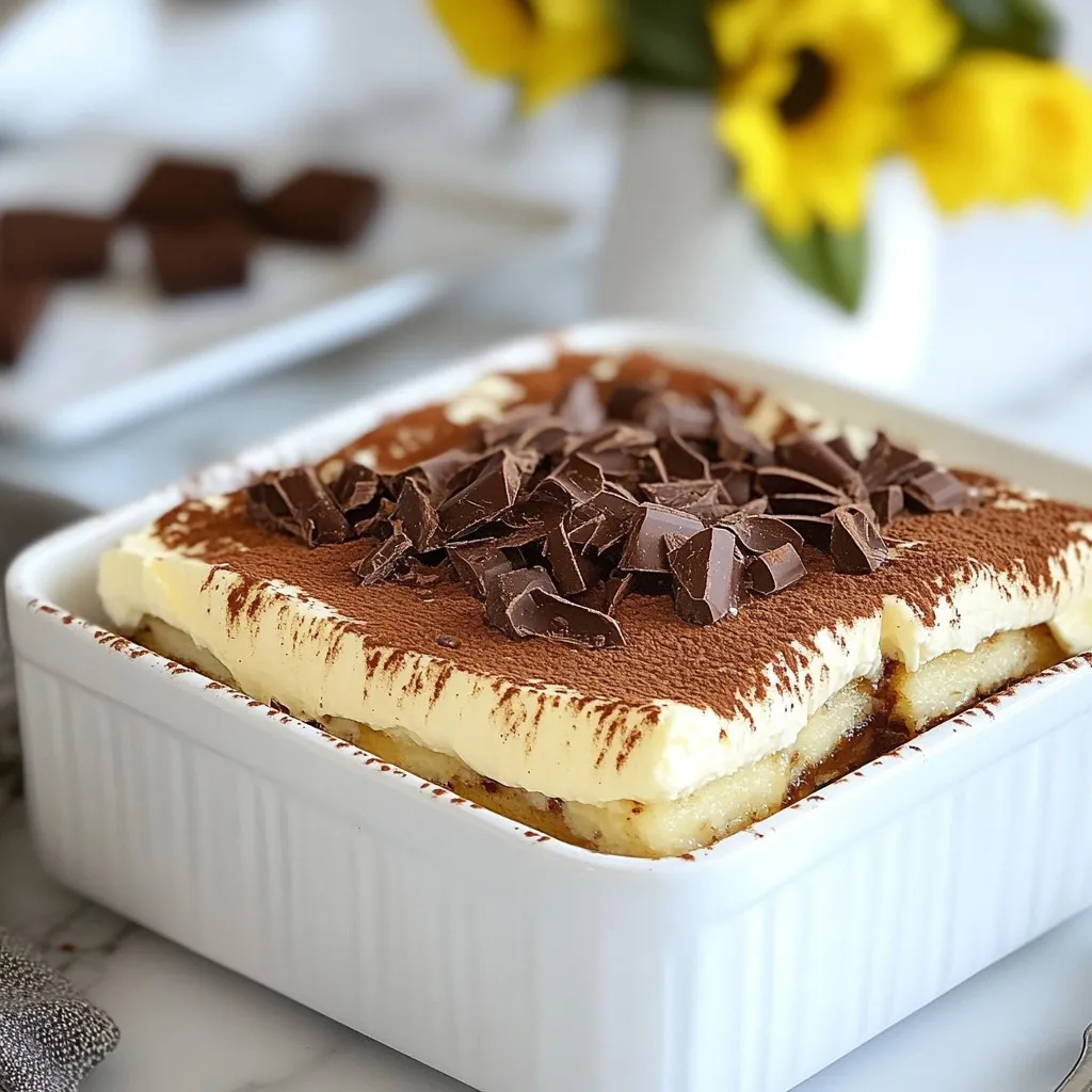 Für ein klassisches Tiramisu brauchst du folgende Zutaten: - 2 Tassen starker, gebrühter Kaffee, abgekühlt - 3 große Eigelb - 1/2 Tasse Kristallzucker - 225 g Mascarpone-Käse - 240 ml Schlagsahne - 1 Teelöffel Vanilleextrakt - 30 Löffelbiskuits - Ungesüßtes Kakaopulver, zum Bestäuben - Dunkle Schokoladenspäne, zur Dekoration (optional) Diese Zutaten sorgen für den perfekten Geschmack und die gewünschte Textur. Der Kaffee gibt dem Dessert seinen besonderen Kick. Wähle hochwertigen Mascarpone-Käse. Achte auf die Konsistenz. Er sollte glatt und cremig sein. Eine gute Marke hat einen vollen, reichen Geschmack. Vermeide Produkte mit Zusatzstoffen. Wenn möglich, kaufe frischen Mascarpone. Er macht dein Tiramisu besonders lecker. Für das Topping kannst du ungesüßtes Kakaopulver verwenden. Es gibt dem Dessert einen schönen Kontrast. Dunkle Schokoladenspäne sind eine tolle Ergänzung. Sie verleihen dem Tiramisu einen schokoladigen Touch. Experimentiere ruhig mit deinen Dekorationen, um es persönlicher zu machen. {{ingredient_image_2}} Brühe zuerst zwei Tassen starken Kaffee. Lass ihn dann abkühlen. Du kannst etwas Zucker hinzufügen, wenn du möchtest. Achte darauf, dass der Kaffee nicht mehr heiß ist. So saugen die Löffelbiskuits sich gut voll. Nimm drei große Eigelb und eine halbe Tasse Kristallzucker. In einer großen Schüssel verrührst du beides mit einem Schneebesen. Mixe es für drei bis vier Minuten, bis die Mischung blass und cremig ist. Das macht deine Basis süß und lecker. Füge 225 Gramm Mascarpone-Käse zu der Eier-Zucker-Mischung hinzu. Hebe den Käse vorsichtig unter, bis alles gut vermischt ist. Die Mischung sollte glatt sein. So wird dein Tiramisu schön cremig. In einer separaten Schüssel schlägst du 240 Milliliter Schlagsahne mit einem Teelöffel Vanilleextrakt. Schlage sie, bis sich steife Spitzen bilden. Hebe die geschlagene Sahne vorsichtig unter die Mascarpone-Mischung. So bleibt die Füllung leicht und luftig. Nimm etwa 30 Löffelbiskuits und tauche sie kurz in den abgekühlten Kaffee. Achte darauf, dass sie nicht zu matschig werden. Sie sollen sich vollsaugen, aber fest bleiben. Nimm eine 23x23 cm große Auflaufform. Verteile eine Schicht der getränkten Löffelbiskuits gleichmäßig auf dem Boden. Dann gib die Hälfte der Mascarpone-Mischung darauf. Mach eine zweite Schicht mit den Löffelbiskuits und bedecke sie mit der restlichen Mascarpone-Mischung. Decke die Form mit Frischhaltefolie ab. Stelle sie für mindestens vier Stunden in den Kühlschrank, idealerweise über Nacht. So verbinden sich die Aromen gut. Vor dem Servieren bestäube das Tiramisu großzügig mit ungesüßtem Kakaopulver. Du kannst auch dunkle Schokoladenspäne zur Dekoration nutzen, wenn du magst. Ein häufiges Problem ist, die Löffelbiskuits zu lange in den Kaffee zu tauchen. Sie sollten nur kurz eintauchen. So bleiben sie fest und matschig. Ein weiterer Fehler ist, die Sahne zu stark zu schlagen. Sie muss sanft und luftig bleiben für die perfekte Textur. Achten Sie darauf, die Mascarpone-Mischung nicht zu übermixen. Sonst wird sie klumpig und verliert ihre Cremigkeit. Die richtige Konsistenz ist entscheidend. Die Mischung aus Eigelb und Zucker sollte hell und cremig sein. Fügen Sie den Mascarpone langsam hinzu. Heben Sie die Schlagsahne vorsichtig unter. So bleibt die Mischung luftig und leicht. Wenn die Füllung zu fest ist, kann das Tiramisu trocken werden. Ist sie zu flüssig, läuft das Dessert auseinander. Verleihen Sie Ihrem Tiramisu eine persönliche Note! Fügen Sie einen Schuss Likör hinzu, wie Amaretto oder Marsala. Diese Aromen verstärken den Kaffeegeschmack. Sie können auch etwas Zimt oder Muskatnuss in die Mischung geben. Ein Spritzer Vanilleextrakt macht die Füllung noch aromatischer. Experimentieren Sie mit verschiedenen Zutaten, um Ihr ideales Tiramisu zu kreieren. Pro Tipps Kaffeequalität: Verwenden Sie hochwertigen, frisch gebrühten Kaffee für den besten Geschmack. Ein Espresso eignet sich hervorragend, da er intensiv ist und dem Tiramisu eine tiefe Kaffeearoma verleiht. Eigelb richtig schlagen: Schlagen Sie die Eigelbe mit dem Zucker gut auf, bis die Mischung blass und cremig ist. Dies sorgt für eine luftige und leichte Füllung. Sahne vorsichtig unterheben: Fügen Sie die geschlagene Sahne vorsichtig zur Mascarpone-Mischung hinzu, um die Luftigkeit zu erhalten. Zu starkes Rühren kann das Volumen verringern. Über Nacht ruhen lassen: Für das beste Ergebnis sollte das Tiramisu über Nacht im Kühlschrank stehen. So können sich die Aromen voll entfalten und das Dessert wird fester. {{image_4}} Für Schokoladenliebhaber ist schokoladiges Tiramisu ein echter Genuss. Ersetzen Sie einfach einen Teil des Kakaopulvers mit ungesüßtem Schokoladenpulver. Sie können auch geschmolzene Schokolade in die Mascarpone-Mischung geben. Diese Variante sorgt für einen reichhaltigen, schokoladigen Geschmack. Fügen Sie Schokoladenspäne zwischen den Schichten hinzu, um einen besonderen Crunch zu erhalten. Wenn Sie fruchtige Aromen lieben, probieren Sie eine fruchtige Tiramisu-Variante. Fügen Sie pürierte Beeren wie Himbeeren oder Erdbeeren zur Mascarpone-Mischung hinzu. Diese Früchte bringen frische und Säure in das Dessert. Sie können auch frische Früchte zwischen den Schichten anrichten. So wird Ihr Tiramisu bunter und noch ansprechender. Für eine glutenfreie Version verwenden Sie glutenfreie Löffelbiskuits. Diese sind in vielen Geschäften erhältlich. Achten Sie darauf, alle anderen Zutaten glutenfrei zu wählen. Die Zubereitung bleibt gleich. So genießen Sie ein klassisches Tiramisu ohne Gluten. Es schmeckt genauso gut wie die traditionelle Version. Um Tiramisu richtig zu lagern, stellen Sie sicher, dass es gut abgedeckt ist. Verwenden Sie Frischhaltefolie oder einen luftdichten Behälter. Lagern Sie das Dessert im Kühlschrank. So bleibt es frisch und lecker. Vermeiden Sie es, Tiramisu in der Nähe von stark riechenden Lebensmitteln zu lagern. Der Geschmack kann sonst beeinträchtigt werden. Tiramisu hält sich im Kühlschrank etwa 3 bis 4 Tage. Nach dieser Zeit kann die Frische nachlassen. Achten Sie darauf, das Dessert vor dem Verzehr zu prüfen. Wenn es seltsam riecht oder die Textur sich ändert, entsorgen Sie es. Sicherheit geht vor, auch bei so leckerem Essen! Einfrieren ist eine Option, wenn Sie Tiramisu länger aufbewahren möchten. Teilen Sie das Dessert in Portionen auf. Wickeln Sie jede Portion gut in Frischhaltefolie ein. Legen Sie die Portionen in einen gefrierfesten Behälter. Tiramisu kann bis zu 2 Monate im Gefrierfach bleiben. Zum Auftauen, stellen Sie es einfach in den Kühlschrank. Lassen Sie es über Nacht auftauen. So bleibt der Geschmack fast gleich wie frisch gemacht. Ja, du kannst Löffelbiskuits selbst machen. Die Zutaten sind einfach. Du brauchst Eier, Zucker, Mehl und etwas Backpulver. Schlage die Eier mit dem Zucker, bis sie schaumig sind. Siebe das Mehl und hebe es vorsichtig unter. Backe die Mischung auf einem Blech für 10-12 Minuten. Lass die Biskuits abkühlen, bevor du sie für dein Tiramisu verwendest. Selbstgemachte Löffelbiskuits schmecken frisch und sind toll für das Dessert. Es hängt von deinem Geschmack ab. Der Kaffee kann leicht gesüßt werden, wenn du magst. Viele fügen eine kleine Menge Zucker hinzu. Wenn du es lieber bitter magst, lass den Zucker weg. Die Mascarpone-Creme ist auch süß. Du findest die perfekte Balance, wenn du beides probierst. Wenn du keinen Mascarpone hast, gibt es gute Alternativen. Du kannst Frischkäse verwenden, um einen ähnlichen Geschmack zu erreichen. Ricotta ist eine weitere Option, aber es ist weniger cremig. Mische Frischkäse mit etwas Sahne, um die richtige Konsistenz zu erzielen. Es ist wichtig, die Textur zu beachten, damit dein Tiramisu gut gelingt. Tiramisu braucht mindestens 4 Stunden im Kühlschrank. Am besten lässt du es über Nacht stehen. So verbinden sich die Aromen gut. Das Dessert wird auch fester und leichter zu schneiden. Wenn du es gut planst, kannst du die Aromen voll genießen. Tiramisu ist ein köstliches Dessert, das einfach zuzubereiten ist. Wir haben die Hauptzutaten, Tipps zur Auswahl und Dekoration besprochen. Die Schritt-für-Schritt-Anleitung macht es leicht, das Rezept zu befolgen. Weitere Tipps helfen, häufige Fehler zu vermeiden. Variationen bieten fruchtige und schokoladige Optionen. Zu guter Letzt sorgen richtige Lagerung und Haltbarkeit dafür, dass dein Tiramisu frisch bleibt. Machen Sie sich bereit, Tiramisu zu genießen!