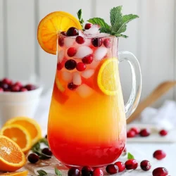 Für einen erfrischenden Cranberry Orange Punch benötigst du: - 4 Tassen Cranberrysaft - 2 Tassen Orangensaft - 1 Tasse Sprudelwasser oder Zitronen-Limetten-Soda - 1/2 Tasse frische Cranberries (zur Dekoration) - 1 Orange (in Scheiben geschnitten) - Frische Minzblätter (zur Dekoration) - Eiswürfel Diese einfachen Zutaten bringen Farbe und Geschmack in dein Getränk. Cranberrysaft sorgt für eine schöne rote Farbe und einen leicht herben Geschmack. Der Orangensaft fügt Süße und Frische hinzu. Die Sprudelkomponente sorgt für ein spritziges Erlebnis. Um deinen Punch ansprechend zu dekorieren, kannst du frische Cranberries und Orangenscheiben nutzen. Minzblätter geben einen tollen Duft und eine frische Geschmacksnote. Du kannst auch die Gläser mit Zuckerrand versehen, um sie besonders zu machen. Die Wahl des Saftes ist wichtig. Frischer Saft schmeckt besser und hat mehr Nährstoffe. Ungesüßter Saft ist oft gesünder und lässt sich gut anpassen. Wenn du es süßer magst, kannst du Honig oder einen anderen Süßstoff hinzufügen. Achte darauf, die Balance zwischen Süße und Säure zu finden. {{ingredient_image_2}} Beginne mit der Zubereitung der Saftmischung. Nimm einen großen Krug. Füge 4 Tassen Cranberrysaft und 2 Tassen Orangensaft hinzu. Rühre die Säfte gut um, bis sie gut vermischt sind. Achte darauf, dass die Farben gleichmäßig verteilt sind. Dies ist der Grundstein für deinen Punch. Jetzt kommt der spaßige Teil! Füge 1/2 Tasse frische Cranberries und die in Scheiben geschnittene Orange hinzu. Mische die Zutaten vorsichtig. Die Früchte bringen Farbe und Geschmack. Decke den Krug ab und stelle ihn für mindestens 30 Minuten in den Kühlschrank. So können sich die Aromen gut entfalten. Kurz vor dem Servieren nimm den Krug heraus. Füge einige Eiswürfel hinzu. Jetzt kommt das sprudelnde Element! Gieße 1 Tasse Sprudelwasser oder Zitronen-Limetten-Soda langsam in den Krug. Rühre leicht um. So bleiben die Blasen erhalten. Serviere den Punch in hohen Gläsern und dekoriere jedes Glas mit einem frischen Minzblatt. Das macht dein Getränk besonders frisch und einladend. Um das beste Aroma zu erzielen, nutze frische Säfte. Sie geben mehr Geschmack. Mische die Säfte gut, damit sie sich verbinden. Lass die Mischung 30 Minuten im Kühlschrank ruhen. So können die Aromen richtig durchziehen. Frische Cranberries und Orangenscheiben fügen auch tolle Geschmäcker hinzu. Du kannst den Süßegrad leicht anpassen. Wenn du es süßer magst, füge etwas Zucker oder Honig hinzu. Beginne mit einem Esslöffel und probiere die Mischung. Mische gut und teste den Geschmack. Wenn du weniger Süße magst, verwende ungesüßten Cranberrysaft. So bleibt der Geschmack frisch und leicht. Die Vorbereitung ist schnell und einfach. Du kannst die Säfte im Voraus mischen. Bereite die Früchte einen Tag vorher vor. So sparst du Zeit, wenn Gäste kommen. Halte die Eiswürfel bereit, um den Drink kühl zu halten. So bleibt dein Cranberry Orange Punch frisch und erfrischend. Pro Tipps Frische Zutaten verwenden: Verwenden Sie immer frischen Cranberry- und Orangensaft für den besten Geschmack. Vorbereitung der Dekoration: Bereiten Sie die frischen Cranberries und Orangenscheiben im Voraus vor, damit Sie beim Servieren Zeit sparen. Variationen ausprobieren: Experimentieren Sie mit verschiedenen Zitrusfrüchten wie Grapefruit oder Limette für einen einzigartigen Geschmack. Kühlen ist der Schlüssel: Lassen Sie die Saftmischung mindestens 30 Minuten im Kühlschrank, damit sich die Aromen gut entfalten können. {{image_4}} Wenn Sie einen alkoholfreien Cranberry Orange Punch möchten, bleiben Sie ganz einfach bei den Säften. Mischen Sie 4 Tassen Cranberrysaft mit 2 Tassen Orangensaft. Fügen Sie Sprudelwasser hinzu, um das Getränk prickelnd zu machen. Sie können auch frische Minze und Limette für zusätzlichen Geschmack verwenden. Diese Variante ist perfekt für Kinder und alle, die keinen Alkohol trinken. Sie können die Säfte leicht anpassen. Versuchen Sie, Ananassaft oder Traubensaft hinzuzufügen. Diese Säfte bringen neue Aromen in Ihr Getränk. Mischen Sie 2 Tassen Ananassaft mit 4 Tassen Cranberrysaft. Für eine schöne Farbe und Geschmack ist diese Mischung toll. Kombinieren Sie auch Mango- oder Pfirsichsaft für einen fruchtigen Kick. Wenn Sie einen alkoholischen Punch kreieren möchten, fügen Sie etwas Wodka oder Rum hinzu. Mischen Sie 2 Tassen Wodka mit der Saftmischung. Das bringt eine schöne Tiefe und macht den Drink festlich. Sie können auch Sekt oder Prosecco als sprudelnde Ergänzung verwenden. Servieren Sie den Punch in großen Gläsern mit Eis für eine Sommerparty. Wenn du nach einem heißen Sommertag noch Reste von deinem Cranberry Orange Punch hast, bewahre sie im Kühlschrank auf. Gieße den Punch in einen luftdichten Behälter. So bleibt er frisch und kühl. Du kannst ihn bis zu drei Tage im Kühlschrank lassen. Achte darauf, die Eiswürfel vorher zu entfernen. Sie schmelzen und verwässern den Punch. Um die Haltbarkeit deines Punches zu verlängern, füge das Sprudelwasser erst kurz vor dem Servieren hinzu. Sprudelwasser verliert schnell seine Blasen. Wenn du die Mischung ohne Sprudelwasser lagerst, bleibt sie länger frisch. Du kannst auch frische Cranberries und Orangenscheiben erst beim Servieren hinzufügen. So bleiben die Zutaten knackig und aromatisch. Du kannst Reste von deinem Cranberry Orange Punch für andere tolle Rezepte nutzen. Hier sind ein paar Ideen: - Eiswürfel: Gieße den Punch in eine Eiswürfelform. So hast du leckere Eiswürfel für andere Getränke. - Smoothies: Verwende den Punch als Basis für fruchtige Smoothies. Mixe ihn mit Joghurt und frischem Obst. - Dressings: Du kannst den Punch auch in Salatdressings verwenden. Kombiniere ihn mit Olivenöl und Senf für ein fruchtiges Dressing. Mit diesen Tipps bleibt dein Cranberry Orange Punch nicht nur frisch, sondern verwandelt auch deine Reste in leckere neue Kreationen! Ja, du kannst diesen Punch im Voraus zubereiten. Mische die Säfte und Früchte am Tag vorher. Stelle den Krug in den Kühlschrank. Dies gibt den Aromen Zeit, sich zu verbinden. Füge das Sprudelwasser kurz vor dem Servieren hinzu. So bleibt der Punch spritzig und frisch. Du kannst viele Früchte hinzufügen. Probiere Limetten, Zitronen oder Ananas. Auch Beeren wie Himbeeren oder Erdbeeren passen gut. Achte darauf, dass du die Früchte klein schneidest. So verteilen sie sich besser im Punch. Dies verleiht deinem Getränk mehr Geschmack und Farbe. Ja, dieser Cranberry Orange Punch ist kinderfreundlich. Er enthält keine Alkohol und ist erfrischend. Die Mischung aus Cranberry und Orange ist süß und lecker. Kinder lieben die bunten Früchte und sprudelnden Blasen. Du kannst auch weniger Zucker verwenden, um ihn gesünder zu machen. Cranberry Orange Punch ist einfach zuzubereiten und sehr erfrischend. Wir haben die wichtigsten Zutaten, die besten Tipps und interessante Variationen besprochen. Das Rezept passt gut für Feste, oder einfach so. Denke daran, deinen Punch nach Geschmack anzupassen. Du kannst ihn alkoholfrei oder als Cocktail genießen. Egal, wie du ihn machst, er wird sicher ein Hit sein. Verwende die oben genannten Tipps, um das Beste aus deinem Punch herauszuholen!