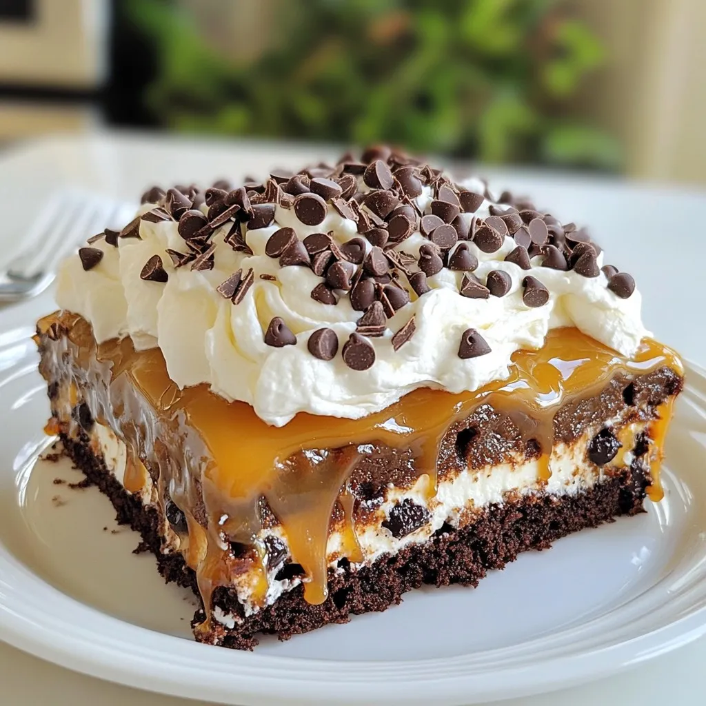 Für den Schokoladenkuchen brauchen Sie: - 1 Packung Schokoladenkuchenmix - Zutaten laut Verpackung (meist Eier, Wasser, Öl) Der Schokoladenkuchenmix macht es einfach. Sie müssen nur der Anleitung auf der Packung folgen. Mit frischen Zutaten wird der Kuchen besonders lecker. Für die Karamellfüllung benötigen Sie: - 1 Dose (14 oz) gesüßte Kondensmilch - 1/2 Tasse Karamellsauce Die gesüßte Kondensmilch sorgt für Cremigkeit. Die Karamellsauce bringt den süßen Geschmack. Sie können die Sauce kaufen oder selbst machen. Für das Topping brauchen Sie: - 1 Tasse Schlagsahne - 1/4 Tasse Puderzucker - 1 Teelöffel Vanilleextrakt Diese Zutaten machen das Dessert leicht und luftig. Die Schlagsahne wird süß durch den Puderzucker und bekommt einen tollen Geschmack durch den Vanilleextrakt. Zusätzlich können Sie Schokoladenraspel oder Mini-Schokoladenstückchen zur Dekoration verwenden. Diese geben dem Kuchen das gewisse Extra. {{ingredient_image_2}} Zuerst heize deinen Ofen gemäß den Anweisungen auf der Verpackung des Schokoladenkuchenmixes vor. Das ist wichtig, damit der Kuchen gleichmäßig backt. Fette eine Backform von 23x33 cm ein. So klebt der Kuchen nicht fest. Bereite dann den Schokoladenkuchenteig laut Anleitung auf der Verpackung vor. Gieße den Teig in die gefettete Form. Achte darauf, dass der Teig gleichmäßig verteilt ist, damit er schön aufgeht. Backe den Kuchen für etwa 30 bis 35 Minuten. Prüfe mit einem Zahnstocher, ob der Kuchen fertig ist. Steche den Zahnstocher in die Mitte des Kuchens. Wenn er sauber herauskommt, ist der Kuchen fertig. Lass den Kuchen nach dem Backen etwa 15 Minuten abkühlen. Das Abkühlen ist wichtig, damit die Karamellfüllung gut eindringen kann. Jetzt kommt der spannende Teil! Nimm den Stiel eines Holzlöffels oder einen Strohhalm. Steche überall auf der Oberseite des Kuchens Löcher. Die Löcher sollten etwa 2,5 cm voneinander entfernt sein. In einer Schüssel mische die gesüßte Kondensmilch mit der Karamellsauce. Rühre gut, bis eine glatte Masse entsteht. Gieße diese Mischung gleichmäßig über den warmen Kuchen. Achte darauf, dass die Löcher gut gefüllt werden. Lass den Kuchen für weitere 30 Minuten abkühlen. Nun hast du einen leckeren und saftigen Schokoladen-Karamell-Poke-Kuchen! Die perfekte Backzeit für den Schokoladenkuchen liegt bei 30 bis 35 Minuten. Achte darauf, den Ofen auf die Temperatur des Kuchens vorzuwärmen. Überprüfe den Kuchen mit einem Zahnstocher in der Mitte. Wenn er sauber herauskommt, ist der Kuchen fertig. Lass den Kuchen nach dem Backen etwa 15 Minuten abkühlen, bevor du mit dem nächsten Schritt fortfährst. Um die beste Schlagsahne zu machen, nimm eine kalte Schüssel und kalte Sahne. Füge Puderzucker und Vanilleextrakt hinzu. Schlage die Mischung mit einem Mixer, bis sich weiche Spitzen bilden. Das dauert ein paar Minuten. Achte darauf, die Schlagsahne nicht zu lange zu schlagen, sonst wird sie butterartig. Ein häufiger Fehler ist, den Kuchen zu lange zu backen. Das macht ihn trocken. Ein weiterer Fehler ist, die Karamelmischung nicht gleichmäßig über den Kuchen zu gießen. Das führt zu ungleichmäßigen Aromen. Schließlich solltest du die Schlagsahne nicht zu früh auf den Kuchen geben. Warte, bis der Kuchen ganz abgekühlt ist. So bleibt die Schlagsahne schön fluffig. Pro Tipps Kuchen perfekt backen: Achten Sie darauf, den Kuchen genau nach den Anweisungen auf der Verpackung zu backen, um die beste Textur zu erzielen. Löcher gleichmäßig stechen: Verwenden Sie einen Holzlöffel oder einen dicken Strohhalm, um gleichmäßige Löcher zu stechen, damit die Karamellsauce überall eindringen kann. Schlagsahne richtig schlagen: Schlagen Sie die Sahne nur bis zu weichen Spitzen, um eine luftige und nicht zu feste Konsistenz zu erreichen. Für zusätzlichen Geschmack sorgen: Fügen Sie einen Hauch von Meersalz zur Karamellsauce hinzu, um die süßen Aromen hervorzuheben. {{image_4}} Wenn Sie keine Karamellsauce mögen, gibt es viele Optionen. Sie können Schokoladensauce verwenden. Diese verleiht dem Kuchen einen anderen Geschmack. Eine Erdnussbuttersauce ist ebenfalls eine großartige Wahl. Sie sorgt für einen nussigen Kick. Auch Fruchtsoßen, wie Himbeer- oder Erdbeersoße, passen gut dazu. Sie bringen eine frische Note in den Kuchen. Schokoladenkuchen ist lecker, aber Sie können auch andere Kuchensorten probieren. Ein Vanillekuchen ist eine gute Basis. Er harmoniert gut mit der Karamellfüllung. Ein Zitronenkuchen sorgt für einen frischen Geschmack. Mögen Sie Nüsse? Ein Nusskuchen ist auch eine interessante Wahl. Er bringt Textur und einen anderen Geschmack in das Dessert. Wenn Sie glutenfrei essen, ist das kein Problem. Verwenden Sie glutenfreies Mehl für den Kuchen. Achten Sie darauf, dass die Karamellsauce ebenfalls glutenfrei ist. Viele Marken bieten glutenfreie Optionen an. Für vegane Alternativen ersetzen Sie die Eier im Kuchenmix durch Apfelmus oder Leinsamen. So bleibt der Kuchen lecker und passt zu Ihren Bedürfnissen. Um den Schokoladen-Karamell-Poke-Kuchen frisch zu halten, bewahren Sie ihn in einem luftdichten Behälter auf. Dies schützt den Kuchen vor Austrocknung und hält die Aromen lebendig. Wenn Sie keinen Behälter haben, decken Sie den Kuchen mit Frischhaltefolie ab. Achten Sie darauf, dass die Folie den Kuchen gut umschließt. Im Kühlschrank hält sich der Poke-Kuchen gut für etwa 3 bis 5 Tage. Die Karamellfüllung bleibt lecker und die Schlagsahne bleibt frisch. Vor dem Servieren können Sie den Kuchen leicht auf Zimmertemperatur bringen. Das macht den Geschmack noch besser. Sie können den Kuchen auch einfrieren, um ihn länger zu lagern. Schneiden Sie den Kuchen in Stücke und wickeln Sie jedes Stück in Frischhaltefolie. Legen Sie die eingewickelten Stücke in einen Gefrierbeutel. So bleibt der Kuchen bis zu 3 Monate gut. Zum Auftauen legen Sie die Stücke einfach in den Kühlschrank. So bleibt die Textur schön. Ja, du kannst selbstgemachte Karamellsauce verwenden. Diese Sauce gibt dem Kuchen einen frischen, reichen Geschmack. Um Karamellsauce zu machen, schmelze Zucker in einem Topf, bis er goldbraun ist. Füge dann Sahne hinzu und rühre gut um. Lass die Sauce abkühlen, bevor du sie verwendest. Sie passt perfekt zu diesem Kuchen. Um den Kuchen glutenfrei zu machen, wähle einen glutenfreien Schokoladenkuchenmix. Achte darauf, dass alle anderen Zutaten, wie die gesüßte Kondensmilch und die Karamellsauce, ebenfalls glutenfrei sind. Das sorgt dafür, dass jeder den Kuchen genießen kann, ohne sich Sorgen um Gluten machen zu müssen. Zu diesem Dessert passen viele Beilagen gut. Eine einfache Idee ist frisches Obst wie Erdbeeren oder Bananen. Sie bringen eine frische Note. Du kannst auch etwas zusätzliche Karamellsauce oder Schokoladensauce darüber träufeln. Für einen besonderen Akzent servierst du eine Kugel Vanilleeis dazu. Du hast jetzt alles, um einen leckeren Poke-Kuchen zu backen. Wir haben die Hauptzutaten, die Zubereitung und nützliche Tipps besprochen. Denk daran, die Backzeit und -temperatur gut im Auge zu behalten. Variiere das Rezept, um es nach deinem Geschmack zu ändern. Außerdem kannst du lernen, wie du den Kuchen richtig lagerst. Nimm dir Zeit und habe Spaß beim Backen. Dieser Kuchen wird deine Freunde und Familie begeistern!