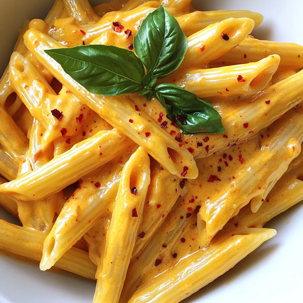 - 340 g Pasta (Penne oder Fettuccine) - 2 große rote Paprika - 240 ml Schlagsahne - 50 g geriebener Parmesan - 2 Knoblauchzehen, fein gehackt - 1 Esslöffel Olivenöl - 1 Teelöffel getrockneter Oregano - 1 Teelöffel geräucherter Paprika - Salz und Pfeffer nach Geschmack - Frische Basilikumblätter zur Garnierung Für vier Portionen brauchen Sie 340 g Pasta. Wählen Sie zwischen Penne oder Fettuccine. Die zwei großen roten Paprika geben der Sauce den tollen Geschmack. Die 240 ml Schlagsahne machen die Sauce schön cremig. Ich benutze 50 g geriebenen Parmesan für den extra Käsegeschmack. Zwei Knoblauchzehen bringen ein starkes Aroma. Ein Esslöffel Olivenöl sorgt für den perfekten Glanz. Der getrocknete Oregano und geräucherte Paprika fügen Tiefe hinzu. Verwenden Sie Salz und Pfeffer nach Ihrem Geschmack. Frische Basilikumblätter sind die perfekte Garnierung. Für eine vegane Version ersetzen Sie die Schlagsahne durch Kokoscreme oder eine pflanzliche Sahne. Der Parmesan kann durch Hefeflocken oder einen veganen Käse ersetzt werden. Achten Sie darauf, glutenfreie Pasta zu wählen, wenn Sie auf Gluten verzichten möchten. So bleibt das Gericht für alle lecker und genießbar! {{ingredient_image_2}} Heize deinen Ofen auf 220°C vor. Schneide die roten Paprika in der Mitte durch und entferne die Kerne. Lege sie mit der Schnittfläche nach unten auf ein Backblech. Röste die Paprika für 20 bis 25 Minuten. Die Haut sollte verkohlt und blasenartig sein. Koche die Pasta, bis sie al dente ist. Folge den Anweisungen auf der Verpackung. Lass die Pasta abtropfen, aber behalte etwa 120 ml vom Nudelwasser. Das hilft später bei der Sauce. Nehme die Paprika aus dem Ofen und lege sie in eine Schüssel. Decke die Schüssel mit Frischhaltefolie ab und lasse sie 10 Minuten dämpfen. Das macht es einfacher, die Haut abzuziehen. Nach dem Abkühlen, ziehe die Haut ab. Schneide das Fruchtfleisch in kleine Stücke. Gib die gerösteten Paprika, Schlagsahne, Knoblauch, Oregano, geräucherten Paprika, Salz und Pfeffer in einen Mixer. Mixe alles, bis die Sauce glatt ist. Erhitze in einer großen Pfanne das Olivenöl bei mittlerer Hitze. Gieße die cremige Paprikasauce in die Pfanne und lasse sie leicht simmern. Füge nach Bedarf das aufbewahrte Nudelwasser hinzu. Das macht die Sauce cremiger. Gib die gekochte Pasta in die Pfanne und schwenke sie gut durch. Rühre den geriebenen Parmesan unter die Pasta. Lass ihn schmelzen und sich gut verteilen. Schmecke die Pasta mit Salz und Pfeffer ab. Serviere die Pasta sofort. Garniere sie mit frischen Basilikumblättern für einen schönen Look und extra Geschmack. Um die perfekte Konsistenz der Sauce zu erreichen, achte auf das Nudelwasser. Bewahre etwa 120 ml auf, bevor du die Pasta abgießt. Das Wasser enthält Stärke und hilft, die Sauce zu binden. Füge das Nudelwasser langsam hinzu, während die Sauce in der Pfanne köchelt. So kannst du die Dicke der Sauce einfach steuern. Wenn du eine dickere Sauce magst, verwende weniger Wasser. Für eine dünnere Sauce kannst du mehr hinzufügen. Die Gewürze sind der Schlüssel zu einem großartigen Geschmack. Du kannst die Menge an Oregano und geräucherter Paprika anpassen. Probiere auch frische Kräuter wie Basilikum oder Petersilie aus. Wenn du es scharf magst, füge etwas Cayennepfeffer hinzu. Eine Prise Zucker kann helfen, die Säure der Paprika auszugleichen. Sei kreativ und finde die perfekte Mischung für deinen Geschmack. Wenn du Sauce übrig hast, bewahre sie in einem luftdichten Behälter auf. Sie bleibt im Kühlschrank etwa 3-4 Tage frisch. Du kannst die Sauce auch einfrieren. Fülle sie in einen gefrierfesten Behälter und lass Platz für die Ausdehnung. So bleibt die Sauce bis zu 3 Monate haltbar. Zum Wiedererwärmen kannst du die Sauce langsam auf dem Herd oder in der Mikrowelle erhitzen. Füge bei Bedarf etwas Wasser hinzu, um die Konsistenz wiederherzustellen. Pro Tipps Perfekte Röstaromen: Um den Geschmack der Paprika zu intensivieren, können Sie diese zusätzlich mit etwas Olivenöl bepinseln, bevor Sie sie rösten. Käse-Variationen: Experimentieren Sie mit verschiedenen Käsesorten wie Pecorino oder Feta, um einen anderen Geschmack für die Soße zu erzielen. Frische Kräuter: Fügen Sie zusätzlich zu den Basilikumblättern auch frische Petersilie oder Thymian hinzu, um der Pasta noch mehr Frische zu verleihen. Veganer Ersatz: Für eine vegane Version können Sie die Schlagsahne durch Kokosmilch oder eine pflanzliche Sahnealternative ersetzen. {{image_4}} Um diese Pasta vegan zu machen, ersetzen Sie die Schlagsahne durch pflanzliche Sahne. Kokosnuss- oder Sojasahne funktionieren gut. Statt Parmesan können Sie Hefeflocken nutzen. Sie geben einen leckeren, käsigen Geschmack. Diese Anpassungen machen das Gericht leicht und gesund. Für eine glutenfreie Version wählen Sie glutenfreie Pasta. Es gibt viele Sorten, wie Reis-, Mais- oder Linsenpasta. Diese Optionen bieten einen ähnlichen Geschmack und eine gute Textur. Achten Sie darauf, die Kochzeit anzupassen, da glutenfreie Pasta oft schneller kocht. Fügen Sie zusätzliches Gemüse hinzu, um die Pasta bunter und nahrhafter zu machen. Zucchini, Spinat oder Pilze passen hervorragend. Sie können das Gemüse anbraten, bevor Sie es zur Sauce geben. So entfalten sich die Aromen besser und verleihen der Pasta mehr Tiefe. Probieren Sie verschiedene Kombinationen aus, um Ihre eigene perfekte Mischung zu finden. Wenn Sie Reste haben, stellen Sie sicher, dass sie in einem luftdichten Behälter sind. So bleibt die Pasta frisch. Sie können die Reste bis zu drei Tage im Kühlschrank aufbewahren. Achten Sie darauf, die Sauce gut mit der Pasta zu mischen, bevor Sie sie einpacken. So bleibt der Geschmack erhalten. Sie können die Sauce oder die gesamte Pasta einfrieren. Für die Sauce füllen Sie sie in einen gefrierfesten Behälter. Lassen Sie etwas Platz im Behälter, damit sie sich ausdehnen kann. Die Sauce hält sich bis zu drei Monate im Gefrierfach. Wenn Sie die Pasta einfrieren, achten Sie darauf, dass sie abgekühlt ist. Um die Pasta wieder warm zu machen, können Sie sie in einem Topf erhitzen. Fügen Sie etwas Wasser oder Sahne hinzu, um die Soße wieder cremig zu machen. Rühren Sie gut um, damit alles gleichmäßig warm wird. Sie können auch die Mikrowelle verwenden. Stellen Sie sicher, dass Sie die Pasta in einem mikrowellengeeigneten Behälter aufbewahren. Erwärmen Sie sie in kurzen Intervallen und rühren Sie zwischendurch um. So wird die Pasta nicht trocken. Die Sauce braucht etwa 15 Minuten. Rösten Sie die Paprika für etwa 20-25 Minuten. Dann dämpfen sie weitere 10 Minuten. In dieser Zeit kochen Sie die Pasta. Nach dem Mixen der Sauce ist sie schnell bereit. Ja, Sie können frische Paprika nehmen. Rösten bringt jedoch den besten Geschmack. Wenn Sie frische Paprika nutzen, schneiden Sie sie klein und braten Sie sie in der Pfanne an. So bekommen sie eine schöne Süße. Penne und Fettuccine sind ideal. Beide halten die Sauce gut. Penne hat kleine Röhren, die die Sauce sammeln. Fettuccine hat eine breite Form, die reichlich Sauce bietet. Ja, die Sauce lässt sich gut im Voraus machen. Kühl sie nach dem Mixen ab und bewahre sie in einem luftdichten Behälter auf. Vor dem Servieren einfach aufwärmen und eventuell etwas Nudelwasser hinzufügen. Diese Anleitung hat dir alle Schritte für eine leckere Pasta mit roter Paprika gezeigt. Wir haben die wichtigen Zutaten, Zubereitung und Tipps zur Variationen behandelt. Ob vegan oder glutenfrei, du hast viele Möglichkeiten. Denke daran, die Reste richtig aufzubewahren, damit du später noch genießen kannst. Probiere verschiedene Gewürze und Gemüse aus, um dein Gericht zu personalisieren. So findest du schnell deine perfekte Version. Viel Freude beim Kochen und Genießen deiner Pasta!