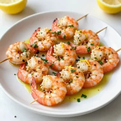 - 450 g große Garnelen, geschält und entdarmt - 3 Esslöffel Olivenöl - 3 Esslöffel frischer Zitronensaft - 4 Zehen Knoblauch, fein gehackt - 1 Teelöffel geräuchertes Paprikapulver - 1 Teelöffel getrockneter Oregano - Salz und Pfeffer nach Geschmack - Schale von 1 Zitrone - Frische Petersilie, gehackt (zum Garnieren) - Spieße (Bambus- oder Metallspieße) Diese Zutaten machen die Garnelen-Spieße frisch und lecker. Die große Menge Garnelen sorgt dafür, dass du mit jedem Bissen den Geschmack der Zitrone und des Knoblauchs spürst. Das Olivenöl macht die Marinade geschmeidig und die Garnelen saftig. Der Knoblauch bringt einen tollen Geschmack, während das geräucherte Paprikapulver eine rauchige Note hinzufügt. Oregano gibt dem Gericht einen mediterranen Touch. Vergiss nicht, die Zitrone zu reiben – ihre Schale gibt eine aromatische Tiefe. Petersilie bringt frische Farbe ins Spiel und sieht auf dem Teller toll aus. Wenn du die Spieße zubereitest, achte darauf, die Garnelen gleichmäßig auf die Spieße zu verteilen. So garen sie gleichmäßig und schmecken besser. Diese Kombination aus Zutaten macht die Zitronen-Knoblauch Garnelen-Spieße zu einem Hit auf jeder Grillparty oder beim Abendessen. {{ingredient_image_2}} - Kombiniere 3 Esslöffel Olivenöl, 3 Esslöffel Zitronensaft, 4 Zehen Knoblauch, 1 Teelöffel geräuchertes Paprikapulver, 1 Teelöffel Oregano, die Schale von 1 Zitrone, Salz und Pfeffer. - Vermische alles gut, bis die Mischung gleichmäßig aussieht. Diese Marinade gibt den Garnelen viel Geschmack. - Füge 450 g große Garnelen zur Marinade hinzu. - Mische alles gut, damit die Garnelen gut bedeckt sind. - Decke die Schüssel ab und stelle sie für mindestens 30 Minuten in den Kühlschrank. Längeres Marinieren bringt noch mehr Geschmack. - Heize den Grill auf mittelhohe Hitze vor. - Wenn du den Ofen benutzt, stelle ihn auf die Grillfunktion ein. So wird alles gleichmäßig gegart. - Stecke 4-5 Garnelen auf jeden Spieß. - Achte darauf, etwas Platz zwischen den Garnelen zu lassen. So werden sie gleichmäßig gar. - Lege die Spieße auf den Grill. Gar die Garnelen für 2-3 Minuten auf jeder Seite. - Wenn du den Ofen nutzt, lege die Spieße auf ein Blech und grille sie für 5-6 Minuten. Wende sie zur Hälfte der Zeit. - Nimm die Spieße vom Grill oder aus dem Ofen. Lass sie eine Minute ruhen. - Garniere die Spieße mit frisch gehackter Petersilie. - Serviere sie auf einer großen Platte mit Zitronenscheiben und frischen Kräutern. Wie lange sollten die Garnelen marinieren? Die Garnelen sollten mindestens 30 Minuten marinieren. So ziehen die Aromen gut ein. Für mehr Geschmack empfehle ich, sie bis zu einer Stunde marinieren zu lassen. Intensität des Geschmacks durch längere Marinierzeit Eine längere Marinierzeit intensiviert den Geschmack. Die Garnelen nehmen die Zitronen- und Knoblaucharomen besser auf. Dies macht die Spieße besonders lecker. Unterschiede zwischen Grill und Ofen Grillen gibt den Garnelen einen rauchigen Geschmack. Im Ofen werden sie gleichmäßiger gar. Beide Methoden funktionieren gut, aber die Grillmethode bringt mehr Aroma. Empfehlungen für die richtige Hitze Heizen Sie den Grill auf mittelhohe Hitze vor. Dies sorgt dafür, dass die Garnelen schnell gar werden, ohne zu verbrennen. Bei der Ofenzubereitung sollte die Grillfunktion verwendet werden. Achten Sie darauf, die Spieße regelmäßig zu wenden. Erkennen, wann Garnelen perfekt gar sind Garnelen sind perfekt, wenn sie rosa und undurchsichtig sind. Sie sollten sich leicht biegen lassen. Tipps zur Vermeidung von Übergaren Achten Sie darauf, die Garnelen nicht zu lange zu garen. Sonst werden sie trocken und zäh. Überprüfen Sie die Garnelen regelmäßig während des Garens. Pro Tipps Garnelen richtig auswählen: Achten Sie darauf, frische oder gefrorene Garnelen von hoher Qualität zu verwenden. Große Garnelen haben mehr Geschmack und eine bessere Textur für Grillspieße. Marinade anpassen: Experimentieren Sie mit verschiedenen Kräutern und Gewürzen in der Marinade, um den Geschmack zu variieren. Frischer Thymian oder Chili können eine interessante Note hinzufügen. Grilltemperatur beachten: Stellen Sie sicher, dass Ihr Grill gut vorgeheizt ist, um eine gleichmäßige Garung zu gewährleisten. Zu niedrige Temperaturen können die Garnelen zäh machen. Richtige Garzeit: Achten Sie darauf, die Garnelen nicht zu lange zu garen. Sie sind perfekt, wenn sie pink und undurchsichtig sind, was in der Regel 2-3 Minuten pro Seite dauert. {{image_4}} Um deine Garnelen-Spieße noch spannender zu gestalten, füge verschiedene Zutaten hinzu. Paprika und Zucchini bringen Farbe und Geschmack ins Spiel. Du kannst sie in dickere Stücke schneiden und zusammen mit Garnelen auf die Spieße stecken. Das sorgt für ein schönes Grillbild und einen tollen Geschmack. Eine weitere leckere Option ist die Verwendung von Feta-Käse. Feta hat einen salzigen, cremigen Geschmack, der gut zu den Garnelen passt. Schneide den Käse in kleine Würfel und fädel ihn zwischen die Garnelen. So bekommst du einen mediterranen Touch. Wenn du neue Aromen ausprobieren willst, ändere die Gewürze oder Kräuter in der Marinade. Zum Beispiel kannst du frischen Dill oder Koriander verwenden. Diese Kräuter geben den Spießen einen ganz anderen Geschmack. Wenn du es schärfer magst, füge etwas Cayennepfeffer oder Chili-Flocken hinzu. Ein wenig Hitze macht das Gericht aufregender. Achte darauf, die Menge nach deinem persönlichen Geschmack anzupassen. Die richtigen Beilagen machen das Essen noch besser. Ein frischer Salat passt perfekt zu den Garnelen-Spießen. Der Salat kann aus Rucola, Kirschtomaten und Gurken bestehen. Ein Zitronen-Dressing bringt alles zusammen. Dips sind auch eine tolle Idee. Ein Joghurt-Dip mit Dill oder ein einfaches Aioli ergänzen die Spieße gut. Diese Beilagen machen das Essen vielseitiger und sorgen für mehr Freude beim Essen. Wenn du einige Spieße übrig hast, bewahre sie richtig auf. Lege die Spieße in einen luftdichten Behälter. So bleiben sie frisch. Du kannst die Spieße im Kühlschrank bis zu drei Tage aufbewahren. Wenn du sie länger aufbewahren möchtest, friere sie ein. In einem Gefrierbeutel oder einem luftdichten Behälter bleiben sie bis zu drei Monate gut. Um die Garnelen wieder aufzuwärmen, nutze eine Pfanne. Erhitze die Pfanne bei mittlerer Hitze. Gib die Spieße hinein und erwärme sie für etwa 2 bis 3 Minuten pro Seite. So bleiben sie saftig. Vermeide die Mikrowelle, da sie die Garnelen austrocknen kann. Wenn du die Garnelen im Ofen aufwärmen möchtest, stelle ihn auf 150 Grad Celsius ein. Lege die Spieße auf ein Backblech und erwärme sie für etwa 5 bis 7 Minuten. Achte darauf, sie nicht zu lange zu lassen, damit sie nicht trocken werden. Ich empfehle, 4 bis 5 Garnelen pro Spieß zu verwenden. Diese Menge sorgt für gleichmäßiges Garen. Wenn die Garnelen zu nah beieinander liegen, garen sie nicht gleichmäßig. Ein kleiner Abstand hilft, dass die Hitze überall hinkommt. So bleiben die Garnelen saftig und zart. Ja, du kannst die Garnelen im Ofen zubereiten. Stelle den Ofen auf Grillfunktion ein und heize ihn vor. Lege die Spieße auf ein Backblech. Grill die Spieße für 5-6 Minuten. Wende sie nach der Hälfte der Zeit, damit sie gleichmäßig garen. So bekommst du ein tolles Ergebnis, auch ohne Grill. Die besten Beilagen sind frische Salate oder Reisgerichte. Ein gemischter Salat mit Zitronendressing passt sehr gut. Auch ein cremiger Knoblauch-Dip ergänzt die Garnelen perfekt. Du kannst auch gegrilltes Gemüse oder Kartoffeln servieren. Diese Kombinationen bringen die Aromen der Garnelen zur Geltung. Die Garnelen-Spieße sind im Kühlschrank 1-2 Tage haltbar. Bewahre sie in einem luftdichten Behälter auf. Wenn du sie länger aufbewahren willst, friere sie ein. So bleiben sie bis zu 3 Monate frisch. Achte darauf, sie gut zu verpacken, damit sie nicht austrocknen. Das Zubereiten von Garnelen-Spießen ist einfach und macht Spaß. Wir haben frische Zutaten, würzige Marinaden und praktische Grillanleitungen behandelt. Zusätzlich gab es Tipps zu Variationen und Lagerung. Denke daran, die Garnelen nicht zu lange zu marinieren oder zu garen. Das sorgt für den besten Geschmack. Mit diesen Tipps kannst du köstliche Garnelen-Spieße zubereiten, die jeden begeistern. Viel Freude beim Grillen und Genießen!