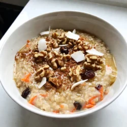 - 1 Tasse zarte Haferflocken - 2 Tassen Wasser oder Milch (Tier- oder Pflanzenmilch) - 1 mittelgroße Karotte, fein gerieben Die Hauptzutaten bilden die Basis des Gerichts. Haferflocken sind reich an Ballaststoffen. Sie machen dich satt und geben dir Energie. Wasser oder Milch sorgt für die cremige Konsistenz. Die geriebene Karotte bringt nicht nur Farbe, sondern auch Süße und Nährstoffe. - 1/4 Tasse Rosinen - 1/4 Tasse gehackte Walnüsse (oder Pekannüsse) - 1 Teelöffel gemahlener Zimt Rosinen fügen eine natürliche Süße hinzu. Sie sind auch eine gute Quelle für Vitamine. Die gehackten Nüsse liefern gesunde Fette und einen tollen Crunch. Zimt bringt ein warmes Aroma, das an Karottenkuchen erinnert. - 1/4 Teelöffel Muskatnuss - 1 Esslöffel Ahornsirup (oder Honig) - 1/2 Teelöffel Vanilleextrakt - Eine Prise Salz Die Muskatnuss verstärkt den Geschmack der Gewürze. Ahornsirup oder Honig süßen das Gericht. Vanilleextrakt bringt eine angenehme Tiefe. Salz balanciert die Süße und verstärkt die Aromen. - Kokosraspel - Zusätzliche Walnüsse oder ein Klecks griechischer Joghurt Diese Toppings machen dein Frühstück noch leckerer. Kokosraspel fügen eine exotische Note hinzu. Mehr Walnüsse geben zusätzlichen Biss. Ein Klecks Joghurt sorgt für Cremigkeit und macht das Gericht perfekt. {{ingredient_image_2}} Zuerst nimmst du einen mittelgroßen Topf. Füge die Haferflocken, das Wasser oder die Milch und eine Prise Salz hinzu. Rühre alles gut um. Stelle den Topf auf mittlere Hitze und bringe die Mischung zum Kochen. Achte darauf, dass es nicht überkocht. Sobald die Mischung kocht, reduziere die Hitze auf niedrig. Jetzt ist es Zeit für die Hauptzutaten. Gib die fein geriebene Karotte, die Rosinen und die gehackten Walnüsse dazu. Rühre gut um. Füge dann die Gewürze wie Zimt, Muskatnuss, den Ahornsirup und den Vanilleextrakt hinzu. So bekommst du den tollen Geschmack von Karottenkuchen. Lass das Ganze nun für etwa 5 bis 7 Minuten kochen. Rühre dabei gelegentlich um. Die Haferflocken sollten schön cremig sein. Wenn alles gut vermischt ist, nimm den Topf vom Herd. Lass den Brei ein oder zwei Minuten ruhen, damit er dicker wird. Jetzt ist dein Carrot Cake Oatmeal bereit! Serviere den warmen Haferbrei in Schalen. Du kannst ihn nach Belieben mit Toppings wie Kokosraspeln, zusätzlichen Walnüssen oder einem Klecks griechischem Joghurt garnieren. So sieht es nicht nur lecker aus, sondern schmeckt auch noch besser! Um die Konsistenz deines Haferbreis perfekt zu machen, achte auf die Kochzeit. Koche die Mischung für 5-7 Minuten. Wenn du einen dickeren Brei magst, lasse ihn länger kochen. Möchtest du ihn dünner? Füge einfach mehr Wasser oder Milch hinzu. Zusätzliche Gewürze können deinen Haferbrei aufpeppen. Zimt und Muskatnuss sind tolle Optionen. Frisch geriebene Karotten bringen mehr Geschmack. Du kannst auch frische Ingwerstücke hinzufügen. Sie geben einen tollen Kick. Hafer ist reich an Ballaststoffen. Sie helfen dir, länger satt zu bleiben. Karotten sind voll von Vitaminen. Sie fördern die Gesundheit deiner Augen. Nüsse und Rosinen bringen gesunde Fette und Antioxidantien. Diese Zutaten machen dein Frühstück nicht nur lecker, sondern auch nahrhaft. Pro Tipps Haferflocken richtig kochen: Achten Sie darauf, die Haferflocken bei mittlerer Hitze zu kochen, um ein Anbrennen zu vermeiden und eine cremige Konsistenz zu erreichen. Karotten vorbereiten: Verwenden Sie frische Karotten und reiben Sie diese fein, um sicherzustellen, dass sie beim Kochen gut durchgegart werden und ihr süßer Geschmack entfaltet wird. Variationen der Nüsse: Experimentieren Sie mit verschiedenen Nüssen wie Mandeln oder Haselnüssen, um dem Gericht eine neue Textur und zusätzlichen Geschmack zu verleihen. Serviertipps: Servieren Sie den Haferbrei mit frischem Obst oder einem Spritzer Zitrone, um die Aromen aufzufrischen und eine angenehme Säure hinzuzufügen. {{image_4}} Wenn du nach einer gesünderen Option suchst, probiere Koko- oder Mandelmilch. Diese Pflanzenmilch bringt einen tollen Geschmack. Sie sind auch laktosefrei. Du kannst auch zuckerfreie Süßungsmittel nutzen. Stevia oder Erythrit sind gute Optionen. Diese reduzieren den Zuckergehalt. So bleibt der Genuss ohne schlechtes Gewissen. Wenn du Nüsse meiden möchtest, gibt es Alternativen zu Walnüssen oder Pekannüssen. Du kannst Sonnenblumenkerne oder Kürbiskerne verwenden. Diese Samen bieten einen tollen Crunch. Sie sind auch nahrhaft und gesund. Schmecke sie gut ab, um den besten Geschmack zu erzielen. Um den Geschmack zu verändern, füge Schokoladenstückchen hinzu. Diese machen das Frühstück süßer und schokoladiger. Du kannst auch mit verschiedenen Früchten experimentieren. Banane, Ananas oder Äpfel passen gut dazu. Diese Variationen sorgen für neue Geschmackserlebnisse. Um übrig gebliebenen Haferbrei aufzubewahren, fülle ihn in einen luftdichten Behälter. Stelle den Behälter in den Kühlschrank. So bleibt der Brei frisch und lecker. Zum Aufwärmen, nimm eine Schüssel und füge einen Schuss Wasser oder Milch hinzu. Erwärme ihn in der Mikrowelle oder auf dem Herd. Rühre gut um, bis er warm ist. Im Kühlschrank hält sich der Haferbrei etwa drei bis vier Tage. Überprüfe immer den Geruch und die Konsistenz, bevor du ihn isst. Für längere Lagerung kannst du den Brei auch einfrieren. Teile ihn in Portionen und lege sie in gefriergeeignete Behälter. So bleibt er bis zu drei Monate haltbar. Du kannst übrig gebliebenen Haferbrei kreativ nutzen. Mische ihn in Muffins oder Pancakes für einen gesunden Snack. Verwandle ihn in Energy-Bällchen, indem du Nüsse und Trockenfrüchte hinzufügst. Oder serviere ihn als Dessert mit Joghurt und frischen Früchten. Die Zubereitung von Carrot Cake Oatmeal ist schnell und einfach. Die Vorbereitungszeit beträgt nur 5 Minuten. Die Kochzeit ist etwa 10 Minuten. Insgesamt sind es also nur 15 Minuten für zwei Portionen. Das geht flott und ist perfekt für einen geschäftigen Morgen. Ja, du kannst die Karotten weglassen. Aber beachte, dass dies den Geschmack und die Konsistenz verändert. Karotten geben Süße und Feuchtigkeit. Ohne sie wird der Haferbrei weniger saftig. Du könntest stattdessen pürierte Früchte verwenden, um etwas Feuchtigkeit hinzuzufügen. Ja, Carrot Cake Oatmeal ist gesund! Haferflocken sind reich an Ballaststoffen. Sie fördern die Verdauung und geben dir Energie. Karotten sind voll mit Vitaminen, besonders Vitamin A. Rosinen und Nüsse liefern gesunde Fette und zusätzliche Nährstoffe. Dieses Frühstück ist eine gute Wahl für einen energiereichen Start in den Tag. Auf jeden Fall! Du kannst Wasser oder pflanzliche Milch verwenden. Mandel-, Soja- oder Hafermilch sind tolle Optionen. Diese Alternativen sind gut für Menschen mit Laktoseintoleranz. Sie bieten auch einen leckeren Geschmack, der gut zum Haferbrei passt. Ja, dieses Rezept lässt sich leicht vegan machen. Ersetze die Milch durch pflanzliche Milch. Nutze Ahornsirup anstelle von Honig. Alle anderen Zutaten sind bereits pflanzlich. So hast du einen leckeren, veganen Haferbrei, der voller Geschmack ist. Carrot Cake Haferbrei ist einfach zuzubereiten und nährstoffreich. Wir haben verschiedene Zutaten und Variationen erkundet. Du kannst die Konsistenz anpassen und gesundheitsfördernde Optionen wählen. Auch für Aufbewahrung und Resteverwertung haben wir Tipps bereitgestellt. Probier die verschiedenen Variationen aus und entdecke deinen eigenen Lieblingsgeschmack. Haferbrei ist vielseitig und kann jede Mahlzeit bereichern. Viel Spaß beim Ausprobieren und Genießen!