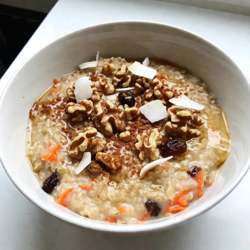 - 1 Tasse zarte Haferflocken - 2 Tassen Wasser oder Milch (Tier- oder Pflanzenmilch) - 1 mittelgroße Karotte, fein gerieben Die Hauptzutaten bilden die Basis des Gerichts. Haferflocken sind reich an Ballaststoffen. Sie machen dich satt und geben dir Energie. Wasser oder Milch sorgt für die cremige Konsistenz. Die geriebene Karotte bringt nicht nur Farbe, sondern auch Süße und Nährstoffe. - 1/4 Tasse Rosinen - 1/4 Tasse gehackte Walnüsse (oder Pekannüsse) - 1 Teelöffel gemahlener Zimt Rosinen fügen eine natürliche Süße hinzu. Sie sind auch eine gute Quelle für Vitamine. Die gehackten Nüsse liefern gesunde Fette und einen tollen Crunch. Zimt bringt ein warmes Aroma, das an Karottenkuchen erinnert. - 1/4 Teelöffel Muskatnuss - 1 Esslöffel Ahornsirup (oder Honig) - 1/2 Teelöffel Vanilleextrakt - Eine Prise Salz Die Muskatnuss verstärkt den Geschmack der Gewürze. Ahornsirup oder Honig süßen das Gericht. Vanilleextrakt bringt eine angenehme Tiefe. Salz balanciert die Süße und verstärkt die Aromen. - Kokosraspel - Zusätzliche Walnüsse oder ein Klecks griechischer Joghurt Diese Toppings machen dein Frühstück noch leckerer. Kokosraspel fügen eine exotische Note hinzu. Mehr Walnüsse geben zusätzlichen Biss. Ein Klecks Joghurt sorgt für Cremigkeit und macht das Gericht perfekt. {{ingredient_image_2}} Zuerst nimmst du einen mittelgroßen Topf. Füge die Haferflocken, das Wasser oder die Milch und eine Prise Salz hinzu. Rühre alles gut um. Stelle den Topf auf mittlere Hitze und bringe die Mischung zum Kochen. Achte darauf, dass es nicht überkocht. Sobald die Mischung kocht, reduziere die Hitze auf niedrig. Jetzt ist es Zeit für die Hauptzutaten. Gib die fein geriebene Karotte, die Rosinen und die gehackten Walnüsse dazu. Rühre gut um. Füge dann die Gewürze wie Zimt, Muskatnuss, den Ahornsirup und den Vanilleextrakt hinzu. So bekommst du den tollen Geschmack von Karottenkuchen. Lass das Ganze nun für etwa 5 bis 7 Minuten kochen. Rühre dabei gelegentlich um. Die Haferflocken sollten schön cremig sein. Wenn alles gut vermischt ist, nimm den Topf vom Herd. Lass den Brei ein oder zwei Minuten ruhen, damit er dicker wird. Jetzt ist dein Carrot Cake Oatmeal bereit! Serviere den warmen Haferbrei in Schalen. Du kannst ihn nach Belieben mit Toppings wie Kokosraspeln, zusätzlichen Walnüssen oder einem Klecks griechischem Joghurt garnieren. So sieht es nicht nur lecker aus, sondern schmeckt auch noch besser! Um die Konsistenz deines Haferbreis perfekt zu machen, achte auf die Kochzeit. Koche die Mischung für 5-7 Minuten. Wenn du einen dickeren Brei magst, lasse ihn länger kochen. Möchtest du ihn dünner? Füge einfach mehr Wasser oder Milch hinzu. Zusätzliche Gewürze können deinen Haferbrei aufpeppen. Zimt und Muskatnuss sind tolle Optionen. Frisch geriebene Karotten bringen mehr Geschmack. Du kannst auch frische Ingwerstücke hinzufügen. Sie geben einen tollen Kick. Hafer ist reich an Ballaststoffen. Sie helfen dir, länger satt zu bleiben. Karotten sind voll von Vitaminen. Sie fördern die Gesundheit deiner Augen. Nüsse und Rosinen bringen gesunde Fette und Antioxidantien. Diese Zutaten machen dein Frühstück nicht nur lecker, sondern auch nahrhaft. Pro Tipps Haferflocken richtig kochen: Achten Sie darauf, die Haferflocken bei mittlerer Hitze zu kochen, um ein Anbrennen zu vermeiden und eine cremige Konsistenz zu erreichen. Karotten vorbereiten: Verwenden Sie frische Karotten und reiben Sie diese fein, um sicherzustellen, dass sie beim Kochen gut durchgegart werden und ihr süßer Geschmack entfaltet wird. Variationen der Nüsse: Experimentieren Sie mit verschiedenen Nüssen wie Mandeln oder Haselnüssen, um dem Gericht eine neue Textur und zusätzlichen Geschmack zu verleihen. Serviertipps: Servieren Sie den Haferbrei mit frischem Obst oder einem Spritzer Zitrone, um die Aromen aufzufrischen und eine angenehme Säure hinzuzufügen. {{image_4}} Wenn du nach einer gesünderen Option suchst, probiere Koko- oder Mandelmilch. Diese Pflanzenmilch bringt einen tollen Geschmack. Sie sind auch laktosefrei. Du kannst auch zuckerfreie Süßungsmittel nutzen. Stevia oder Erythrit sind gute Optionen. Diese reduzieren den Zuckergehalt. So bleibt der Genuss ohne schlechtes Gewissen. Wenn du Nüsse meiden möchtest, gibt es Alternativen zu Walnüssen oder Pekannüssen. Du kannst Sonnenblumenkerne oder Kürbiskerne verwenden. Diese Samen bieten einen tollen Crunch. Sie sind auch nahrhaft und gesund. Schmecke sie gut ab, um den besten Geschmack zu erzielen. Um den Geschmack zu verändern, füge Schokoladenstückchen hinzu. Diese machen das Frühstück süßer und schokoladiger. Du kannst auch mit verschiedenen Früchten experimentieren. Banane, Ananas oder Äpfel passen gut dazu. Diese Variationen sorgen für neue Geschmackserlebnisse. Um übrig gebliebenen Haferbrei aufzubewahren, fülle ihn in einen luftdichten Behälter. Stelle den Behälter in den Kühlschrank. So bleibt der Brei frisch und lecker. Zum Aufwärmen, nimm eine Schüssel und füge einen Schuss Wasser oder Milch hinzu. Erwärme ihn in der Mikrowelle oder auf dem Herd. Rühre gut um, bis er warm ist. Im Kühlschrank hält sich der Haferbrei etwa drei bis vier Tage. Überprüfe immer den Geruch und die Konsistenz, bevor du ihn isst. Für längere Lagerung kannst du den Brei auch einfrieren. Teile ihn in Portionen und lege sie in gefriergeeignete Behälter. So bleibt er bis zu drei Monate haltbar. Du kannst übrig gebliebenen Haferbrei kreativ nutzen. Mische ihn in Muffins oder Pancakes für einen gesunden Snack. Verwandle ihn in Energy-Bällchen, indem du Nüsse und Trockenfrüchte hinzufügst. Oder serviere ihn als Dessert mit Joghurt und frischen Früchten. Die Zubereitung von Carrot Cake Oatmeal ist schnell und einfach. Die Vorbereitungszeit beträgt nur 5 Minuten. Die Kochzeit ist etwa 10 Minuten. Insgesamt sind es also nur 15 Minuten für zwei Portionen. Das geht flott und ist perfekt für einen geschäftigen Morgen. Ja, du kannst die Karotten weglassen. Aber beachte, dass dies den Geschmack und die Konsistenz verändert. Karotten geben Süße und Feuchtigkeit. Ohne sie wird der Haferbrei weniger saftig. Du könntest stattdessen pürierte Früchte verwenden, um etwas Feuchtigkeit hinzuzufügen. Ja, Carrot Cake Oatmeal ist gesund! Haferflocken sind reich an Ballaststoffen. Sie fördern die Verdauung und geben dir Energie. Karotten sind voll mit Vitaminen, besonders Vitamin A. Rosinen und Nüsse liefern gesunde Fette und zusätzliche Nährstoffe. Dieses Frühstück ist eine gute Wahl für einen energiereichen Start in den Tag. Auf jeden Fall! Du kannst Wasser oder pflanzliche Milch verwenden. Mandel-, Soja- oder Hafermilch sind tolle Optionen. Diese Alternativen sind gut für Menschen mit Laktoseintoleranz. Sie bieten auch einen leckeren Geschmack, der gut zum Haferbrei passt. Ja, dieses Rezept lässt sich leicht vegan machen. Ersetze die Milch durch pflanzliche Milch. Nutze Ahornsirup anstelle von Honig. Alle anderen Zutaten sind bereits pflanzlich. So hast du einen leckeren, veganen Haferbrei, der voller Geschmack ist. Carrot Cake Haferbrei ist einfach zuzubereiten und nährstoffreich. Wir haben verschiedene Zutaten und Variationen erkundet. Du kannst die Konsistenz anpassen und gesundheitsfördernde Optionen wählen. Auch für Aufbewahrung und Resteverwertung haben wir Tipps bereitgestellt. Probier die verschiedenen Variationen aus und entdecke deinen eigenen Lieblingsgeschmack. Haferbrei ist vielseitig und kann jede Mahlzeit bereichern. Viel Spaß beim Ausprobieren und Genießen!