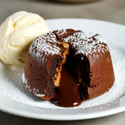 - 115 g ungesalzene Butter - 170 g halbsüße Schokoladenstückchen - 2 große Eier - 2 große Eigelbe - 70 g Kristallzucker - 30 g Weizenmehl - 1/4 Teelöffel Salz - 60 g cremige Erdnussbutter - 1 Esslöffel Puderzucker (zum Bestäuben) - Optional: Vanilleeis zum Servieren Um einen perfekten Schokoladen-Erdnussbutter-Lava-Kuchen zu machen, brauchen Sie diese Zutaten. Die ungesalzene Butter bringt einen reichen Geschmack. Halbsüße Schokoladenstückchen geben die süße Basis. Eier und Eigelbe sorgen für eine tolle Textur. Kristallzucker süßt den Teig, während Weizenmehl die Struktur schafft. Das Salz hebt die Aromen hervor. Cremige Erdnussbutter ist der Star in der Mitte, die für den köstlichen Lava-Effekt sorgt. Schließlich bestäuben Sie den Kuchen mit Puderzucker für einen schönen Look. Wenn Sie möchten, fügen Sie eine Kugel Vanilleeis hinzu. Es ist eine leckere Ergänzung, die die Wärme des Kuchens perfekt ausgleicht. {{ingredient_image_2}} Heize deinen Ofen auf 220°C vor. Fette vier Ramequins mit Butter ein. Bestäube sie leicht mit Mehl. Stelle die Ramequins auf ein Backblech, um sie später leichter herausnehmen zu können. Nehme einen mittelgroßen Topf und stelle ihn auf niedrige Hitze. Gib die ungesalzene Butter und die halbsüßen Schokoladenstückchen hinein. Rühre ständig, bis die Mischung glatt und gut vermischt ist. Nimm den Topf vom Herd und lasse die Mischung leicht abkühlen. In einer großen Schüssel verquirlst du die Eier, die Eigelbe und den Kristallzucker. Rühre, bis die Mischung dick und hell ist. Gieße die geschmolzene Schokoladenmischung langsam in die Eimischung. Rühre weiter, bis alles gut vermischt ist. Siebe das Weizenmehl und das Salz hinein. Hebe es vorsichtig unter, bis gerade kombiniert. Fülle die Hälfte des Kuchenteigs gleichmäßig in die vorbereiteten Ramequins. In die Mitte jedes Ramequins gibst du einen Esslöffel cremige Erdnussbutter. Löffle den restlichen Teig darauf, sodass die Erdnussbutter vollständig bedeckt ist. Backe die Lava-Kuchen im Ofen für 12 bis 14 Minuten. Die Ränder sollten fest sein, die Mitte bleibt weich. Lass die Kuchen für eine Minute abkühlen. Fahre vorsichtig mit einem Messer entlang der Ränder. Stürze die Kuchen auf Teller und lasse sie aus den Ramequins gleiten. Bestäube die Kuchen mit Puderzucker. Serviere sie sofort, gerne mit einer Kugel Vanilleeis. Die richtige Backzeit macht den Unterschied. Backen Sie die Lava-Kuchen bei 220°C für 12-14 Minuten. Die Ränder müssen fest sein, während die Mitte weich bleibt. So erhalten Sie den perfekten Lava-Effekt. Überwachen Sie die Zeit genau, denn jeder Ofen ist anders. Wenn Sie die Kuchen zu lange backen, wird die Füllung hart. Für eine ansprechende Präsentation servieren Sie die Lava-Kuchen auf einem schönen Teller. Bestäuben Sie sie mit Puderzucker für einen feinen Look. Ein Schuss Schokoladensauce macht das Gericht noch verlockender. Fügen Sie eine Kugel Vanilleeis hinzu, um einen tollen Kontrast zu bieten. Die Kälte des Eises passt gut zur warmen Schokolade. Um diese Lava-Kuchen zu machen, brauchen Sie einige einfache Geräte. Ein mittelgroßer Topf hilft, die Schokolade zu schmelzen. Verwenden Sie eine große Schüssel, um die Eier und den Zucker zu mischen. Ramequins sind wichtig, um die Kuchen zu backen und zu servieren. Ein Sieb ist nützlich, um das Mehl gleichmäßig einzuarbeiten. Halten Sie auch einen guten Schneebesen bereit, um die Mischung schön zu verrühren. Pro Tipps Butter und Schokolade richtig schmelzen: Schmelzen Sie die Butter und Schokolade bei niedriger Hitze, um ein Anbrennen zu vermeiden und eine gleichmäßige, glatte Mischung zu erhalten. Die perfekte Backzeit: Achten Sie darauf, die Kuchen nicht zu lange zu backen, damit die Mitte schön flüssig bleibt. Ein weicher Kern ist der Schlüssel zu einem gelungenen Lava-Kuchen. Erdnussbutter temperieren: Erwärmen Sie die Erdnussbutter leicht in der Mikrowelle, bevor Sie sie in die Ramequins geben. So verteilt sie sich besser im Teig und wird cremiger. Serviertipps: Servieren Sie die Lava-Kuchen warm, direkt nach dem Backen, und garnieren Sie sie mit Puderzucker oder einer Kugel Vanilleeis für einen zusätzlichen Genuss. {{image_4}} Sie können Ihrem Schokoladen-Erdnussbutter-Lava-Kuchen einen neuen Twist geben. Fügen Sie Nüsse hinzu, um Crunch zu erhalten. Walnüsse oder Mandeln sind großartige Optionen. Sie geben dem Kuchen eine schöne Textur und mehr Geschmack. Früchte sind auch eine tolle Ergänzung. Probieren Sie Himbeeren oder Bananen. Diese Früchte passen gut zu Schokolade und Erdnussbutter. Sie bringen Frische und eine süße Note in den Kuchen. Für eine glutenfreie Version nutzen Sie Mandelmehl oder Kokosmehl. Diese Mehle sind gute Alternativen zu Weizenmehl. Sie geben dem Kuchen ein anderes Aroma und eine feuchte Konsistenz. Für die laktosefreie Option ersetzen Sie die Butter durch Kokosöl oder eine laktosefreie Margarine. Diese Produkte arbeiten gut in Rezepten und behalten den reichen Geschmack bei. Möchten Sie eine vegane Version? Ersetzen Sie die Eier durch Apfelmus oder Leinsamen. Diese Zutaten helfen, den Kuchen zusammenzuhalten. Verwenden Sie pflanzliche Butter oder Kokosöl anstelle von Butter. Achten Sie auch auf die Schokolade. Wählen Sie eine vegane Schokolade, die ohne Milch ist. So bleibt Ihr Lava-Kuchen ganz pflanzlich und lecker. Um die Reste des Schokoladen-Erdnussbutter-Lava-Kuchens frisch zu halten, lege sie in den Kühlschrank. Verwende dazu einen luftdichten Behälter. So bleibt der Geschmack erhalten. Du kannst den Kuchen bis zu drei Tage im Kühlschrank aufbewahren. Um die Lava-Kuchen aufzuwärmen, nimm sie aus dem Kühlschrank. Stelle den Ofen auf 180°C. Lege die Kuchen auf ein Backblech und erhitze sie für etwa 5 bis 7 Minuten. Das sorgt dafür, dass die Schokolade wieder schmilzt. Achte darauf, sie nicht zu lange zu erhitzen. So bleibt der Kern schön flüssig. Die Kuchenteile sind bis zu drei Tage genießbar, wenn sie richtig in einem Kühlschrank gelagert werden. Nach dieser Zeit könnte der Geschmack nachlassen. Für den besten Genuss empfehle ich, die Kuchen frisch zu servieren. Ein Lava-Kuchen ist ein kleiner Schokoladenkuchen mit einer flüssigen Füllung. Er wird oft in Ramequins gebacken. Die äußere Schicht ist fest, während die Mitte weich bleibt. Wenn man ihn anschneidet, fließt die Schokolade heraus. Das macht den Kuchen besonders und lecker. Ja, du kannst die Erdnussbutter weglassen. Du kannst sie durch Nutella oder eine andere Nussbutter ersetzen. Wenn du keinen Nussgeschmack magst, lasse die Füllung einfach weg. Der Kuchen schmeckt auch ohne Füllung köstlich. Du kannst die Kuchen bis zu einem Tag im Voraus machen. Bereite den Teig vor und fülle die Ramequins. Decke sie ab und stelle sie in den Kühlschrank. Backe die Kuchen dann etwa 2 bis 3 Minuten länger, wenn du sie backst. So hast du mehr Zeit für deine Gäste. Zu Lava-Kuchen passen viele Beilagen. Vanilleeis ist eine beliebte Wahl. Auch frische Beeren oder Schlagsahne sind toll. Für Getränke kannst du Kaffee oder einen süßen Dessertwein wählen. Diese Kombinationen machen den Genuss perfekt. Lava-Kuchen ist einfach und lecker. Du hast gelernt, welche Zutaten du benötigst. Die Schritte sind klar und leicht zu befolgen. Tipps sorgen für perfekte Ergebnisse. Variationen helfen dir, neue Geschmäcker auszuprobieren. Kühlmethoden und Aufwärmtipps verlängern die Haltbarkeit. Genieße deinen selbstgemachten Lava-Kuchen! Er ist eine tolle Idee für jeden Anlass. Du kannst ihn stets anpassen und kreativ sein.