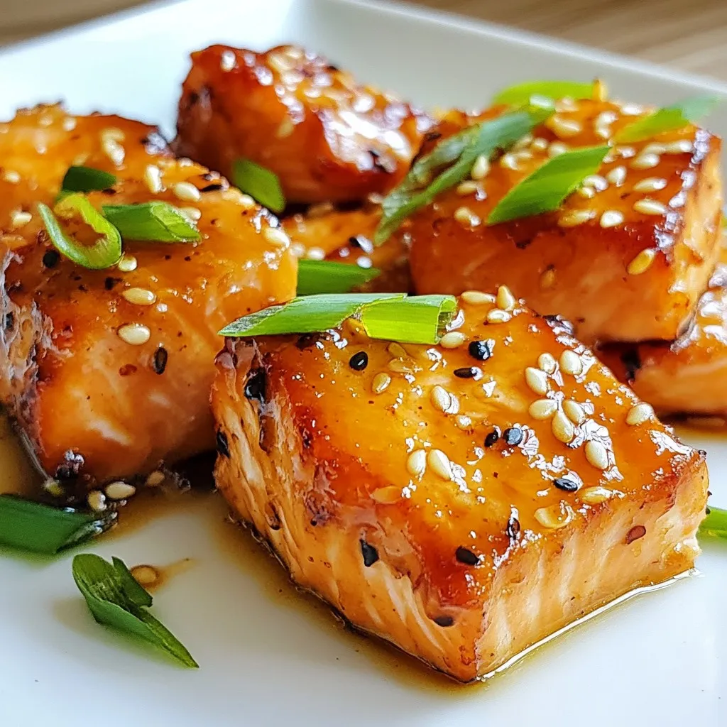 - 450 g Lachsfilet, ohne Haut, in mundgerechte Würfel geschnitten - 60 ml Honig - 45 ml Sojasauce (geringer Natriumgehalt, wenn gewünscht) - 3 Knoblauchzehen, fein gehackt - 1 Esslöffel frischer Ingwer, gerieben - 30 ml Olivenöl - 1 Esslöffel Sesamsamen (optional) - 2 Frühlingszwiebeln, in Ringe geschnitten (zum Garnieren) - Salz und Pfeffer nach Geschmack Ich empfehle, frische Zutaten zu verwenden. Frischer Lachs gibt den besten Geschmack. Lagern Sie den Lachs im Kühlschrank und verwenden Sie ihn innerhalb von zwei Tagen. Knoblauch und Ingwer können Sie ebenfalls frisch reiben und hacken. Sie bringen mehr Aroma in das Gericht. Halten Sie alle Zutaten bereit, um den Kochprozess zu erleichtern. Wenn Sie keinen Lachs mögen, probieren Sie Hähnchenbrust oder Tofu. Diese funktionieren gut in der Marinade. Für den Honig können Sie Agavendicksaft oder Ahornsirup verwenden. Sojasauce lässt sich durch Kokosnussaminos oder Tamari ersetzen. Nutzen Sie Olivenöl oder Erdnussöl, je nach Geschmack. {{ingredient_image_2}} Um die Honig-Knoblauch glasierte Lachs Häppchen zuzubereiten, marinieren Sie die Lachswürfel in einer Mischung aus Honig, Sojasauce, Knoblauch und Ingwer. Dann braten Sie die Stücke goldbraun und servieren sie mit der eingedickten Marinade. 1. Marinade anrühren: Nehmen Sie eine mittelgroße Schüssel. Geben Sie 60 ml Honig, 45 ml Sojasauce, 3 fein gehackte Knoblauchzehen und 1 Esslöffel geriebenen Ingwer hinein. Rühren Sie alles gut durch. 2. Lachs marinieren: Fügen Sie 450 g gewürfelten Lachs hinzu. Vermengen Sie ihn sanft, sodass alle Stücke gut bedeckt sind. Lassen Sie die Marinade 15 bis 20 Minuten bei Raumtemperatur einziehen. 3. Öl erhitzen: Erhitzen Sie 30 ml Olivenöl in einer großen Pfanne bei mittlerer bis hoher Hitze. 4. Lachs anbraten: Nehmen Sie die Lachsstücke aus der Marinade (bewahren Sie die Marinade auf) und legen Sie sie in die Pfanne. Braten Sie den Lachs 2 bis 3 Minuten auf jeder Seite, bis er goldbraun ist. 5. Marinade eindicken: Gießen Sie die reservierte Marinade in die Pfanne. Lassen Sie sie 2 bis 3 Minuten kochen, bis sie leicht eindickt. 6. Anrichten: Nehmen Sie die Pfanne vom Herd. Streuen Sie nach Wunsch Sesamsamen darüber und garnieren Sie mit geschnittenen Frühlingszwiebeln. - Achten Sie darauf, die Pfanne nicht zu überfüllen. Arbeiten Sie in Chargen, wenn nötig. - Prüfen Sie den Lachs nach 2 bis 3 Minuten. Er sollte goldbraun und durchgegart sein. - Verwenden Sie frische Zutaten für den besten Geschmack. Ein häufiger Fehler ist, den Lachs zu lange in der Marinade zu lassen. 20 Minuten reichen aus. Zu langes Marinieren kann den Fisch zäh machen. Ein weiterer Fehler ist, die Pfanne zu überfüllen. Wenn das passiert, gart der Lachs nicht gleichmäßig. Braten Sie die Häppchen in kleinen Portionen, um beste Ergebnisse zu erzielen. Achten Sie auch auf die Hitze. Zu hohe Hitze kann den Lachs außen verbrennen, während er innen roh bleibt. Sie können das Rezept leicht anpassen. Fügen Sie etwas scharfen Chili oder Cayennepfeffer zur Marinade hinzu, wenn Sie es scharf mögen. Für eine fruchtige Note probieren Sie Ananassaft oder Limettensaft. Diese Fette können Sie auch als Marinade verwenden: Erdnussöl oder Avocadoöl. Beide bringen neue Geschmäcker. Wenn Sie es süßer mögen, fügen Sie mehr Honig hinzu. Experimentieren Sie und finden Sie Ihre perfekte Mischung. Servieren Sie die Lachs Häppchen auf einem großen, flachen Teller. Garnieren Sie sie mit Frühlingszwiebeln und Sesamsamen für einen schönen Look. Stellen Sie eine kleine Schale mit der restlichen Marinade zum Dippen bereit. Das macht das Essen noch besser. Denken Sie daran, den Lachs warm zu halten, bis Sie ihn servieren. So bleibt er saftig und lecker. Pro Tipps Marinieren für mehr Geschmack: Lassen Sie die Lachswürfel mindestens 20 Minuten in der Marinade ziehen, um die Aromen voll auszuloten. Die richtige Hitze: Achten Sie darauf, dass das Öl in der Pfanne heiß genug ist, bevor Sie den Lachs hinzufügen, um eine schöne Kruste zu erzielen. Gleichmäßiges Garen: Überfüllen Sie die Pfanne nicht mit Lachs, damit jedes Stück gleichmäßig gart und nicht dampft. Serviertipps: Garnieren Sie die Häppchen mit frischen Frühlingszwiebeln und Sesamsamen für zusätzlichen Crunch und Farbe. {{image_4}} Für einen leckeren Auflauf kannst du die Lachshäppchen leicht abwandeln. Mische die Lachsstücke mit etwas gekochtem Gemüse wie Brokkoli oder Spinat. Füge die Marinade hinzu und lege alles in eine Auflaufform. Überbacke das Ganze mit Käse für einen schönen Geschmack. So hast du ein herzhaftes Gericht, das die ganze Familie lieben wird. Die gegrillte Variante bringt ein tolles Aroma. Du kannst die marinierten Lachsstücke auf Spieße stecken und sie auf dem Grill garen. Achte darauf, sie regelmäßig zu wenden, damit sie gleichmäßig bräunen. Diese Version hat einen rauchigen Geschmack, der wunderbar zu den süßen und herzhaften Aromen passt. Wenn du eine pflanzliche Option suchst, kann Tofu eine tolle Wahl sein. Schneide den Tofu in Würfel und mariniere ihn wie den Lachs. Brate die Tofuwürfel in der Pfanne oder grille sie. Du kannst auch Tempeh oder Seitan verwenden, um verschiedene Texturen und Geschmäcker zu genießen. Diese Varianten sind gesund und bieten viele Möglichkeiten. Um die Reste der Honig-Knoblauch glasierte Lachs Häppchen gut zu lagern, lege sie in einen luftdichten Behälter. Achte darauf, dass der Behälter gut verschlossen ist. So bleiben die Häppchen frisch und lecker. Du kannst sie bis zu drei Tage im Kühlschrank aufbewahren. Wenn du die Häppchen länger aufbewahren willst, friere sie ein. Lege sie auf ein Backblech und stelle sie ins Gefrierfach. Nach ein paar Stunden kannst du sie in einen Gefrierbeutel umfüllen. So kleben sie nicht zusammen. Zum Auftauen lege sie einfach über Nacht in den Kühlschrank. Die Lachshäppchen sind bis zu drei Tage im Kühlschrank haltbar. Achte darauf, sie gut verpackt zu lagern. Wenn sie unangenehm riechen oder die Farbe sich ändert, wirf sie weg. Sicherheit geht vor! Die Marinade hält sich gut im Kühlschrank. Sie bleibt frisch für etwa 3 bis 5 Tage. Bewahren Sie sie in einem luftdichten Behälter auf. Das sorgt dafür, dass die Aromen nicht verloren gehen. Vor der Nutzung sollten Sie die Marinade gut umrühren. So vermischen sich die Zutaten wieder. Ja, Sie können dieses Rezept für viele andere Fische verwenden. Zum Beispiel sind Forelle und Kabeljau gute Alternativen. Achten Sie darauf, die Garzeit anzupassen. Dünnere Fische benötigen weniger Zeit. Dickere Fische brauchen vielleicht etwas länger. Die Marinade wird auch in diesen Fällen gut schmecken. Um die Lachs Häppchen aufzuwärmen, nutzen Sie eine Pfanne. Erhitzen Sie die Pfanne bei mittlerer Hitze. Fügen Sie ein wenig Öl hinzu, um ein Anhaften zu verhindern. Legen Sie die Häppchen in die Pfanne und erwärmen Sie sie für etwa 2-3 Minuten. Drehen Sie sie einmal um, damit sie gleichmäßig warm werden. So bleibt der Lachs saftig und lecker. In diesem Blogpost haben wir die Zutaten, die Zubereitung und die besten Tipps für Honig-Knoblauch glasierte Lachs Häppchen behandelt. Ich hoffe, du fühlst dich jetzt bereit, dieses leckere Gericht zuzubereiten. Denke an die Alternativen für die Zutaten und die Variationen, die du ausprobieren kannst. Vermeide häufige Fehler und achte auf die Lagerung der Reste. Mit diesen Informationen kannst du dein Kocherlebnis verbessern und deine Gäste beeindrucken. Viel Spaß beim Kochen!