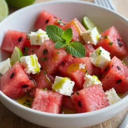 Für diesen köstlichen Salat brauchst du: - 4 Tassen kernlose Wassermelone, in Würfel geschnitten - 1 Tasse Feta-Käse, zerbröselt - ½ Tasse frische Minzeblätter, fein gehackt - 1 Esslöffel Olivenöl - 2 Esslöffel Limettensaft - Salz und Pfeffer nach Geschmack - Optional: ¼ Tasse rote Zwiebel, in Scheiben geschnitten Jede Zutat hat ihre eigenen Vorteile. Wassermelone ist hydrierend und hat wenig Kalorien. Sie enthält Vitamine A und C. Feta-Käse hat Protein und Calcium. Minze kann helfen, den Magen zu beruhigen. Olivenöl ist reich an gesunden Fetten. Limettensaft bringt frische Säure und Vitamin C. Zwiebeln bieten Antioxidantien und fördern die Verdauung. Du kannst diesen Salat leicht anpassen. Für eine vegane Option nimm einfach veganen Feta-Käse. Wenn du glutenfrei bist, brauchst du dir keine Sorgen zu machen. Alle Zutaten sind glutenfrei. Bei einer Low-Carb-Diät kannst du die Wassermelone durch Gurken ersetzen. Sie sind ebenfalls frisch und lecker. {{ingredient_image_2}} Zuerst schneiden Sie die Wassermelone in Würfel. Sie brauchen vier Tassen davon. Die Wassermelone ist süß und saftig. Dann zerbröseln Sie eine Tasse Feta-Käse. Der Käse bringt einen salzigen Geschmack. Hacken Sie eine halbe Tasse frische Minzeblätter klein. Die Minze sorgt für Frische. Wenn Sie möchten, schneiden Sie eine viertel Tasse rote Zwiebel in dünne Scheiben. Diese Zwiebel gibt dem Salat einen zusätzlichen Biss. Nehmen Sie eine kleine Schüssel. Gießen Sie einen Esslöffel Olivenöl hinein. Dazu fügen Sie zwei Esslöffel Limettensaft. Das Dressing hat einen tollen Geschmack. Streuen Sie etwas Salz und Pfeffer hinzu. Dann verquirlen Sie alles gut. Das Dressing sollte gleichmäßig sein. Nehmen Sie eine große Rührschüssel. Geben Sie die Wassermelonenwürfel, den Feta und die Minze hinein. Wenn Sie die Zwiebel verwenden, fügen Sie sie jetzt hinzu. Gießen Sie das Dressing über die Mischung. Mischen Sie alles sanft mit einer Gabel oder zwei Löffeln. Achten Sie darauf, dass alle Zutaten gut vermengt sind. Probieren Sie den Salat und passen Sie das Würzen nach Ihrem Geschmack an. Lassen Sie den Salat zehn Minuten ruhen. Dadurch verbinden sich die Aromen wunderbar. Servieren Sie ihn frisch und genießen Sie den leckeren Geschmack! Um die perfekte Konsistenz zu erreichen, wählen Sie die richtige Wassermelone. Achten Sie auf eine reife, süße Melone. Sie sollte fest und schwer sein. Schneiden Sie die Melone in gleichmäßige Würfel. Das sorgt für einen angenehmen Biss. Mischen Sie die Zutaten sanft. So bleiben die Feta-Stücke ganz und die Minze frisch. Frische Zutaten sind der Schlüssel zu diesem Salat. Kaufen Sie die Wassermelone in der Saison, wenn sie am besten schmeckt. Wählen Sie Feta-Käse aus einer guten Quelle. Er sollte cremig und nicht zu bröselig sein. Für die Minze, greifen Sie zu frischen Blättern. Sie geben dem Salat ein intensives Aroma. Wenn möglich, kaufen Sie lokale Produkte. So unterstützen Sie nachhaltige Landwirtschaft. Die Präsentation macht den Unterschied. Servieren Sie den Salat in einer großen, flachen Schüssel. Das sieht einladend aus. Garnieren Sie mit frischen Minzeblättern. Das sorgt für einen schönen Farbkontrast. Wenn Sie Zeit haben, lassen Sie den Salat vor dem Servieren ruhen. So verbinden sich die Aromen besser. Ein kleiner Tipp: Ein Spritzer Limettensaft kurz vor dem Servieren hebt den Geschmack hervor. Pro Tipps Wassermelonenwahl: Wählen Sie eine reife Wassermelone, die beim Klopfen hohl klingt, um den besten Geschmack zu erzielen. Feta-Variationen: Experimentieren Sie mit verschiedenen Feta-Sorten, wie z.B. mit Kräutern oder Chili, um dem Salat eine besondere Note zu verleihen. Minzeblätter frisch halten: Brechen Sie die Minzeblätter vor der Verwendung, um ihr Aroma zu intensivieren und den Salat erfrischender zu machen. Vorbereitung im Voraus: Bereiten Sie den Salat bis zu einer Stunde im Voraus zu, um die Aromen zu entfalten, bewahren Sie ihn jedoch im Kühlschrank auf. {{image_4}} Um den Wassermelonen-Feta-Minze-Salat noch besser zu machen, kannst du einige Zutaten hinzufügen. Rote Zwiebeln sind eine tolle Wahl. Sie geben einen knackigen Biss und mehr Geschmack. Du kannst auch Avocado hinzufügen. Sie macht den Salat cremig und reichhaltiger. Ein Spritzer Honig bringt eine süße Note. - Rote Zwiebeln: für zusätzlichen Biss - Avocado: für Cremigkeit - Honig: für Süße Stell dir vor, du kombinierst Aromen aus Frankreich und Mexiko. Füge zum Salat einige Chilis hinzu. Sie geben einen scharfen Kick. Ein wenig frische Limette verstärkt die Frische. Du kannst auch frische Kräuter wie Koriander verwenden. Diese Fusionsideen machen den Salat aufregend und neu. - Chilis: für Würze - Limette: für Frische - Koriander: für einen anderen Geschmack Wenn du vegan essen möchtest, gibt es tolle Alternativen für Feta-Käse. Du kannst Tofu verwenden. Er ist eine gute Proteinquelle. Mische ihn mit etwas Zitronensaft und Kräutern, um mehr Geschmack zu bekommen. Cashew-Käse ist eine weitere Option. Er ist cremig und lecker. Diese Varianten halten den Salat frisch und schmackhaft. - Tofu: als Feta-Ersatz - Cashew-Käse: für Cremigkeit - Zitronensaft: für zusätzlichen Geschmack Um den Wassermelonen-Feta-Minze-Salat frisch zu halten, sollten Sie ihn in einem luftdichten Behälter aufbewahren. Stellen Sie sicher, dass der Salat gut abgedeckt ist. Lagern Sie ihn im Kühlschrank. So bleibt die Wassermelone knackig und der Feta bleibt frisch. Der Salat bleibt bis zu drei Tage frisch, wenn er richtig gelagert wird. Nach ein oder zwei Tagen kann die Wassermelone jedoch etwas weich werden. Wenn Sie Reste haben, verwenden Sie sie in Sandwiches oder Wraps. So verschwenden Sie nichts und genießen die Aromen weiter. Um den Salat nach dem Lagern aufzufrischen, fügen Sie etwas frische Minze hinzu. Ein Spritzer Limettensaft kann auch helfen. So hebt sich der Geschmack wieder. Wenn der Salat trocken wirkt, geben Sie einfach etwas Olivenöl dazu. So kommt der Geschmack wieder voll zur Geltung. Ja, du kannst den Salat im Voraus machen. Bereite die Zutaten einen Tag vorher vor. Ich empfehle, die Wassermelone und den Feta getrennt zu lagern. Mische sie erst kurz vor dem Servieren. So bleibt die Wassermelone frisch und knackig. Das Dressing kannst du auch im Voraus zubereiten. Lagere es in einem kleinen Behälter im Kühlschrank. Schüttle es gut, bevor du es über den Salat gibst. Dieser Salat passt gut zu vielen Gerichten. Probiere ihn zu gegrilltem Hähnchen oder Lamm. Er harmoniert auch toll mit Fisch, wie Lachs oder Garnelen. Serviere ihn als Beilage zu BBQs oder Picknicks. Für eine einfache Mahlzeit, genieße ihn mit frischem Brot oder Pita. Auch die Kombination mit Quinoa oder Couscous ist lecker und nahrhaft. Zu diesem Salat passen frische Getränke sehr gut. Ein kühler Weißwein ist eine gute Wahl, wie Sauvignon Blanc. Für alkoholfreie Optionen probiere ein spritziges Wasser mit Zitrusgeschmack. Auch ein Minz-Limonade passt toll dazu. Diese Getränke heben die Aromen des Salats hervor. Du kannst auch einen frischen Eistee mit Limette und Minze machen. Der Wassermelonen-Feta-Minze-Salat bietet eine erfrischende Kombination aus Geschmack und Nährstoffen. Wir haben die besten Zutaten aufgelistet und ihre gesundheitlichen Vorteile besprochen. Du hast gelernt, wie man den Salat Schritt für Schritt zubereitet. Außerdem habe ich Tipps gegeben, um die perfekte Konsistenz zu erreichen. Variationen bringen neuen Schwung in dein Rezept. Denke auch an die richtigen Lagerungshinweise, um den Salat frisch zu halten. Nutze diese Tipps und genieße deinen gesunden, leckeren Salat immer wieder!