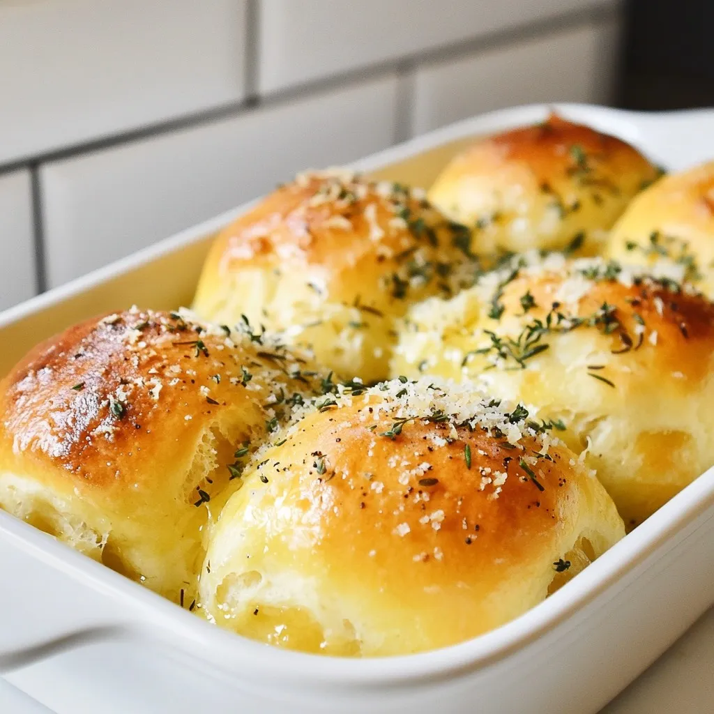 Um die perfekten Parmesan Kräuter Dinner Rolls zu machen, brauchst du einfache Zutaten. Hier sind die Hauptzutaten: - 2 Tassen Allzweckmehl - 1 Tasse warme Milch (ca. 43°C) - 2 ¼ Teelöffel Trockenhefe (1 Paket) - 2 Esslöffel Zucker - ½ Teelöffel Salz - 3 Esslöffel ungesalzene Butter, geschmolzen - ½ Tasse geriebener Parmesan - 2 Esslöffel gemischte frische Kräuter (wie Rosmarin, Thymian und Petersilie) - 1 Ei (für die Ei-Waschung) - Zusätzlicher Parmesan zum Bestreuen Kräuter sind der Schlüssel zu diesen Brötchen. Ich verwende frische Kräuter für den besten Geschmack. Rosmarin bringt eine erdige Note. Thymian hat einen süßen, warmen Geschmack. Petersilie fügt Frische hinzu. Du kannst auch andere Kräuter verwenden, die du magst. Frische Kräuter machen die Brötchen stark aromatisch. Parmesan ist mehr als nur Käse. Wähle immer hochwertigen, reifen Parmesan. Der Geschmack ist viel intensiver. Achte darauf, dass der Käse frisch gerieben ist. Das macht einen großen Unterschied bei der Textur. Du kannst auch den Käse im Stück kaufen und selbst reiben. So bleibt er länger frisch. {{ingredient_image_2}} Zuerst mischen Sie warme Milch, Zucker und Trockenhefe. Diese Mischung muss etwa 5 bis 10 Minuten stehen. Sie wird schaumig. Das zeigt, dass die Hefe aktiv ist. Diese Schritte sind wichtig. Sie helfen den Brötchen, fluffig zu werden. Fügen Sie geschmolzene Butter, Salz und Parmesan zur Hefemischung hinzu. Rühren Sie gut um. Dann geben Sie nach und nach das Mehl hinzu. Rühren Sie weiter, bis sich ein weicher Teig bildet. Jetzt streuen Sie frische Kräuter in den Teig. Kneten Sie ihn 5 bis 7 Minuten lang auf einer bemehlten Fläche. Der Teig sollte glatt und elastisch sein. Legen Sie den Teig in eine geölte Schüssel. Decken Sie ihn mit einem feuchten Tuch ab. Lassen Sie ihn an einem warmen Ort etwa 1 Stunde gehen. Der Teig sollte sich verdoppeln. Heizen Sie den Ofen auf 190°C vor. Teilen Sie den Teig in 12 gleichmäßige Stücke. Formen Sie jedes Stück zu einer Kugel. Legen Sie die Kugeln in eine gefettete Backform. Verquirlen Sie ein Ei und pinseln Sie es auf die Brötchen. Bestreuen Sie sie mit mehr Parmesan. Lassen Sie die Brötchen weitere 15 bis 20 Minuten ruhen. Backen Sie sie dann 20 bis 25 Minuten, bis sie goldbraun sind. Nach dem Backen lassen Sie die Brötchen kurz abkühlen, bevor Sie sie servieren. Um wirklich fluffige Brötchen zu machen, gibt es einige einfache Tricks. Hier sind meine besten Tipps: - Die richtige Hefe: Verwende frische Trockenhefe. Alte Hefe kann die Brötchen schwer und kompakt machen. - Temperatur der Milch: Achte darauf, dass die Milch warm ist, aber nicht heiß. Etwa 43°C sind perfekt. Zu heiße Milch kann die Hefe abtöten. - Teig gut kneten: Knete den Teig mindestens 5-7 Minuten. So entwickelst du das Gluten, das die Brötchen luftig macht. - Genug Zeit zum Gehen: Lass den Teig an einem warmen Ort gehen, bis er sich verdoppelt. Dies gibt den Brötchen Volumen. Ein paar häufige Fehler können deine Brötchen ruinieren. Achte darauf, diese zu vermeiden: - Zu viel Mehl: Füge das Mehl nach und nach hinzu. Zu viel Mehl macht die Brötchen trocken. - Nicht genug Zeit: Lass den Teig nicht zu kurz gehen. Wenn du zu schnell bist, werden die Brötchen klein und fest. - Falsche Backtemperatur: Backe die Brötchen im vorgeheizten Ofen. Zu niedrige Temperaturen lassen sie nicht gut aufgehen. Nachdem du deine Brötchen gebacken hast, ist die Lagerung wichtig. So bleiben sie frisch: - Raumtemperatur: Lass die Brötchen auf einem Gitter abkühlen. So bleibt die Außenseite knusprig. - Luftdicht verpacken: Packe die abgekühlten Brötchen in einen luftdichten Behälter. So bleiben sie weich. - Kühlschrank vermeiden: Lagere die Brötchen nicht im Kühlschrank. Das macht sie trocken und hart. Mit diesen Tipps und Tricks werden deine Parmesan Herb Dinner Rolls immer ein Hit! Pro Tipps Die richtige Milchtemperatur: Achten Sie darauf, dass die Milch nicht zu heiß ist, um die Hefe nicht abzutöten. Eine Temperatur von ca. 43°C ist ideal. Teig richtig kneten: Kneten Sie den Teig mindestens 5-7 Minuten, um Gluten zu entwickeln, was zu einer besseren Textur der Brötchen führt. Ruhen lassen: Lassen Sie den Teig ausreichend Zeit zum Gehen. Dies sorgt für luftige und lockere Brötchen. Variationen ausprobieren: Experimentieren Sie mit verschiedenen Kräutern oder Käsesorten für unterschiedliche Geschmacksrichtungen. {{image_4}} Sie können die Kräuter in diesem Rezept leicht ändern. Statt gemischter frischer Kräuter können Sie auch einen einzelnen Typ verwenden. Zum Beispiel, verwenden Sie nur Rosmarin oder Thymian. Diese Kräuter geben den Brötchen einen anderen Geschmack. Ich empfehle, frische Kräuter zu nutzen. Sie sind aromatischer als getrocknete. Mischen Sie Kräuter für mehr Vielfalt. Parmesan ist toll, aber auch andere Käsesorten passen gut. Versuchen Sie, Pecorino oder Gouda zu verwenden. Diese Käsesorten haben ihren eigenen, einzigartigen Geschmack. Sie können auch eine Mischung aus verschiedenen Käsesorten ausprobieren. Das macht die Brötchen noch interessanter. Denken Sie daran, den Käse immer frisch zu reiben. So bleibt der Geschmack intensiver. Wenn Sie glutenfrei essen, gibt es Alternativen. Verwenden Sie glutenfreies Mehl, das für Brot geeignet ist. Achten Sie darauf, dass das Mehl eine gute Konsistenz hat. Fügen Sie beim Kneten etwas mehr Flüssigkeit hinzu, wenn nötig. Die Brötchen können etwas anders aussehen, aber sie schmecken immer noch köstlich. Experimentieren Sie mit glutenfreien Mehlen, um die besten Ergebnisse zu erzielen. Um die frisch gebackenen Parmesan Kräuter Dinner Rolls gut zu lagern, lege sie in einen luftdichten Behälter. Dies schützt die Brötchen vor Luft und Feuchtigkeit. Du kannst sie auch in ein sauberes Küchentuch wickeln. So bleiben sie weich und frisch. Lagere sie bei Zimmertemperatur. Vermeide den Kühlschrank, denn er macht die Brötchen schnell trocken. Wenn du die Brötchen aufwärmen möchtest, heize deinen Ofen auf 180°C vor. Lege die Brötchen auf ein Backblech. Bedecke sie leicht mit Alufolie, um ein Austrocknen zu verhindern. Erwärme sie für 5 bis 10 Minuten. So werden sie wieder weich und frisch. Alternativ kannst du die Brötchen auch in der Mikrowelle aufwärmen. Lege sie auf einen mikrowellengeeigneten Teller und erwärme sie für 10 bis 15 Sekunden. Für die Lagerung über längere Zeit kannst du die Brötchen einfrieren. Lass die Brötchen zuerst vollständig abkühlen. Wickel sie dann einzeln in Frischhaltefolie. Lege sie in einen gefriergeeigneten Beutel. So bleiben sie bis zu drei Monate frisch. Zum Auftauen lege die Brötchen einfach für einige Stunden bei Zimmertemperatur. Oder wärme sie direkt im Ofen auf, um die Knusprigkeit zu bewahren. Die Parmesan Kräuter Dinner Rolls bleiben frisch für etwa drei Tage. Bewahre sie in einem luftdichten Behälter auf. So bleiben sie weich. Wenn du die Brötchen länger aufbewahren möchtest, kannst du sie einfrieren. Sie halten sich bis zu drei Monate im Gefrierfach. Ja, du kannst die Brötchen im Voraus machen! Bereite den Teig bis zum ersten Gehen vor. Dann forme die Brötchen und lege sie in die Backform. Decke sie ab und stelle sie in den Kühlschrank. Am nächsten Tag hole sie heraus und lasse sie bei Raumtemperatur gehen, bevor du sie backst. Diese Brötchen passen gut zu vielen Gerichten. Hier sind einige Ideen: - Suppen: Sie sind perfekt zu einer warmen Gemüsesuppe. - Salate: Serviere sie zu einem frischen grünen Salat. - Fleischgerichte: Sie ergänzen gebratenes Hähnchen oder Rindfleisch. - Dips: Genieße sie mit einem leckeren Dip, wie Hummus oder Kräuterbutter. Zusammenfassend haben wir die Zutaten und Schritte besprochen, um Parmesan Kräuter Dinner Rolls zu machen. Wir haben die Hauptzutaten, Gewürze und Kräuter sowie Tipps für die Zubereitung behandelt. Zudem gab es Ratschläge zur Lagerung und zur Vermeidung häufiger Fehler. Versuchen Sie, neue Varianten mit anderen Kräutern oder Käsen auszuprobieren. Diese Brötchen sind einfach und lecker. Machen Sie diese Rolls und genießen Sie sie mit Ihren Lieblingsgerichten.