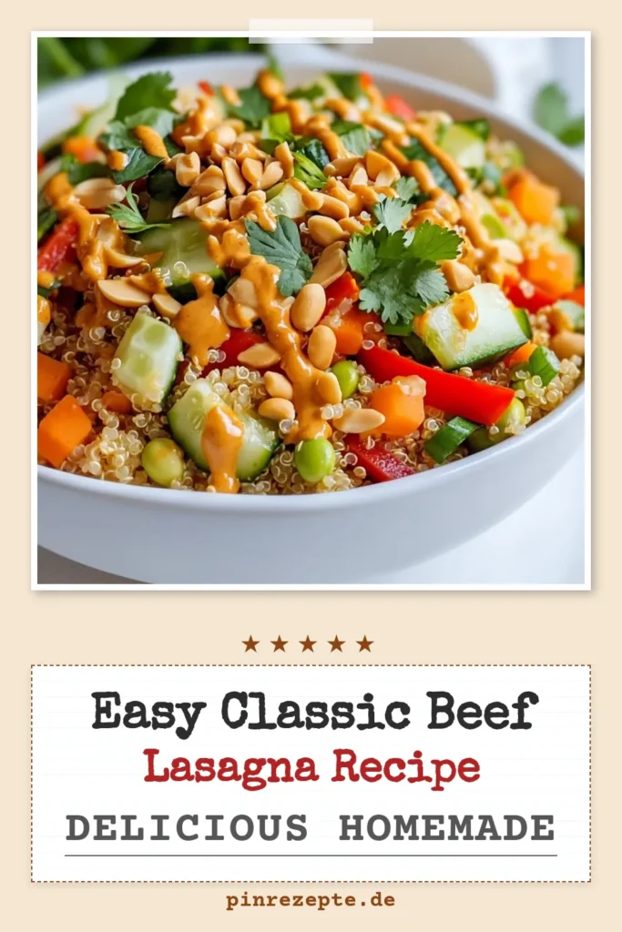 Entdecke unseren leckeren Thai Erdnuss-Quinoa-Salat! Dieses gesunde Quinoa Rezept verbindet frisches Gemüse mit einem köstlichen Erdnuss-Dressing Rezept, das perfekt für vegane Salatrezepte geeignet ist. Ideal für eine leichte Mahlzeit oder Beilage, bringt dieser asiatische Quinoa-Salat Geschmack und Nährstoffe auf den Tisch. Probiere das Rezept aus und lasse dich inspirieren! #ErdnussQuinoaSalat #gesundeRezepte #veganeSalate #asiatischeKüche