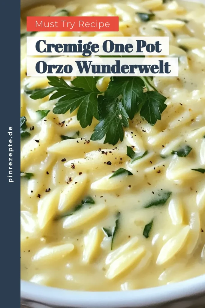 Entdecken Sie unser leckeres Rezept für cremige Alfredo Orzo - das perfekte One-Pot Pasta Gericht! Dieses einfache Knoblauch-Kräuter Rezept kombiniert köstliche Orzo-Nudeln mit Spinat für eine schnelle und gesunde Mahlzeit. Ideal für alle, die schnelle Orzo Rezepte lieben! Lassen Sie sich dieses vegetarische Pasta mit Spinat nicht entgehen. Probieren Sie es aus und speichern Sie es für später! #Essen #Pasta #OnePot #Rezept