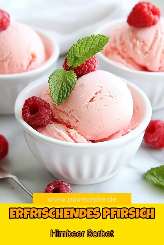 Entdecken Sie unser köstliches Pfirsich Himbeer Sorbet – ein erfrischendes Sorbet Rezept, das perfekt für heiße Sommertage ist! Dieses vegane Dessert ist einfach zuzubereiten und ein leichtes Sommerdessert, das Ihre Gäste beeindrucken wird. Lernen Sie, Sorbet selber machen und gönnen Sie sich eine fruchtige Erfrischung. Speichern Sie dieses Rezept für später und genießen Sie jeden Löffel! #PfirsichHimbeerSorbet #veganesDessert #Sommerdessert #SorbetSelberMachen
