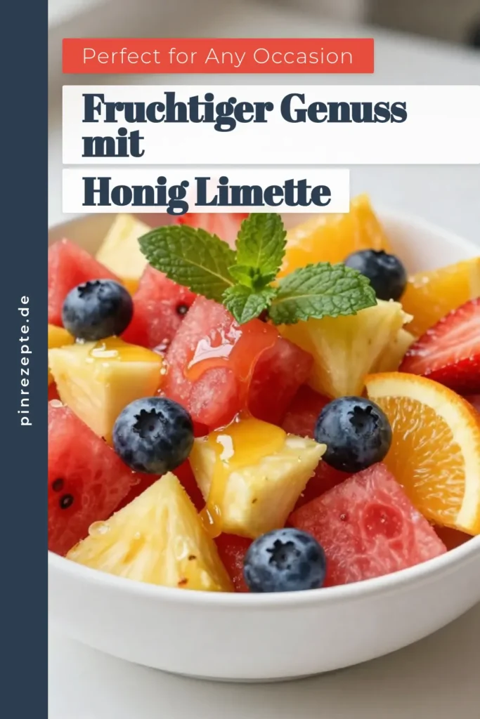 Entdecken Sie unseren erfrischenden Honig-Limetten-Fruchtsalat, ein gesunder Obstsalat, der perfekt für den Sommer ist! Dieses frische Fruchtsalat Rezept kombiniert köstliche Wassermelonen-Salat-Zutaten wie Ananas, Erdbeeren und Blaubeeren. Ideal für Partys oder als Snack. Zubereitung in nur 20 Minuten! Speichern Sie dieses Rezept und bringen Sie fruchtige Sommersalate auf Ihren Tisch! #HonigLimettenFruchtsalat #GesunderObstsalat #FrischerFruchtsalat #WassermelonenSalat