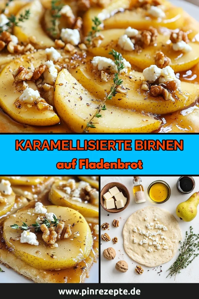 Entdecken Sie die perfekte Kombination aus süßen, karamellisierten Birnen und würzigem Ziegenkäse in diesem köstlichen Karamellisierte Birnen Ziegenkäse Fladenbrot Rezept. Ideal für herzhafte Snacks mit Ziegenkäse oder einfache Rezepte mit Birnen, die Ihre Gäste begeistern werden. Bereiten Sie es in nur 30 Minuten zu und genießen Sie es warm. Speichern Sie das Rezept und bringen Sie Ihre Snack-Spiele auf das nächste Level! #KaramellisierteBirnen #Ziegenkäse #FladenbrotBelegen #HerzhafteSnacks