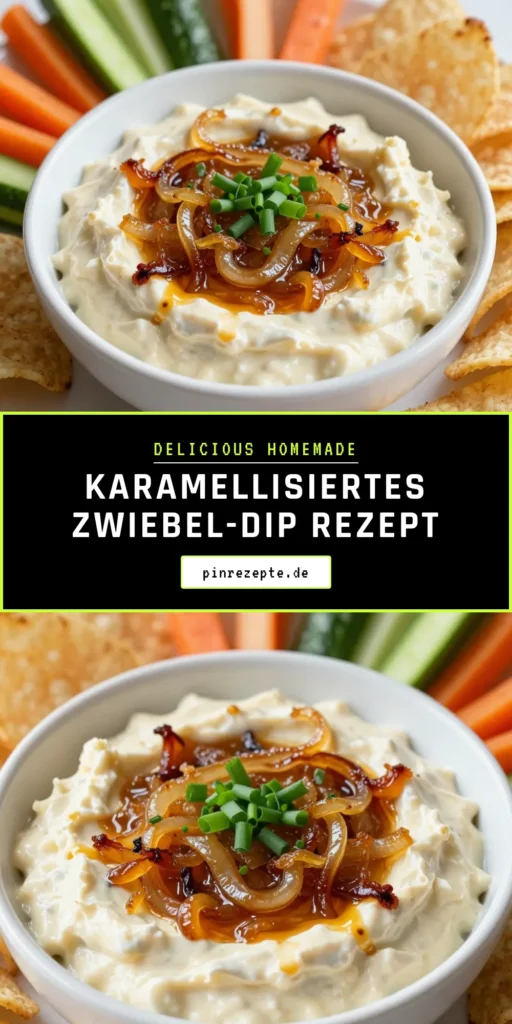 Entdecke unser herzhaftes Rezept für einen köstlichen Karamellisierten Zwiebel-Dip! Dieser Frischkäse Dip mit Zwiebeln ist einfach zuzubereiten und perfekt für Partys oder gemütliche Abende. Mit schnellen Zwiebel-Dip Zubereitung kannst du diesen veganen Dip einfach abwandeln. Probiere es aus und beeindrucken deine Gäste! Lecker zu Gemüse und Chips. Speichere dir dieses Rezept für besondere Anlässe! #KaramellisierterZwiebelDip #DipRezept #VeganeDipIdeen #ZwiebelDip