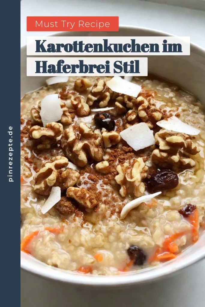 Entdecke unser Rezept für Karottenkuchen Haferbrei, ein köstliches veganes Frühstück, das voller Nährstoffe steckt. Mit gesunden Haferflocken ergibt unser Karotten Haferbrei eine cremige Mahlzeit, die ideal für den Tag ist. Der Zimt Haferbrei perfekt mit Rosinen und Walnüssen verfeinert ist in nur 15 Minuten fertig! Probiere es aus und teile dein Frühstücks-Abenteuer! #KarottenkuchenHaferbrei #gesundeHaferflockenRezepte #veganesFrühstück #ZimthaferbreiRezept