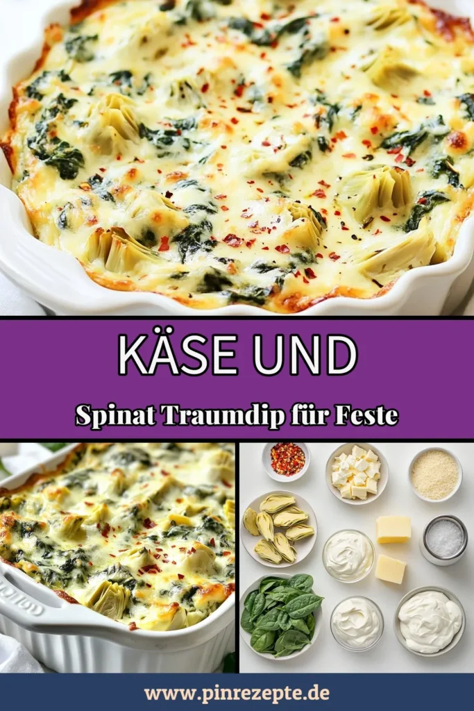 Entdecken Sie unser köstliches Käse-Spinat-Dip Rezept! Dieser cremige Käsedip mit Artischocken ist die perfekte Wahl für Ihre nächsten Party-Dip Ideen. Mit gefrorenem Spinat, herzhaften Artischocken und einer Mischung aus Käse ist dieser vegetarische Dip ein Hit bei jedem Snack-Treff. Bereiten Sie ihn in nur 40 Minuten zu und genießen Sie ihn heiß mit Tortilla-Chips oder Baguette. Teilen Sie Ihre Kreation und speichern Sie das Rezept! #KäseSpinatDip #ArtischockenDipRezept #CremigerKäsedip #VegetarischerDipRezept