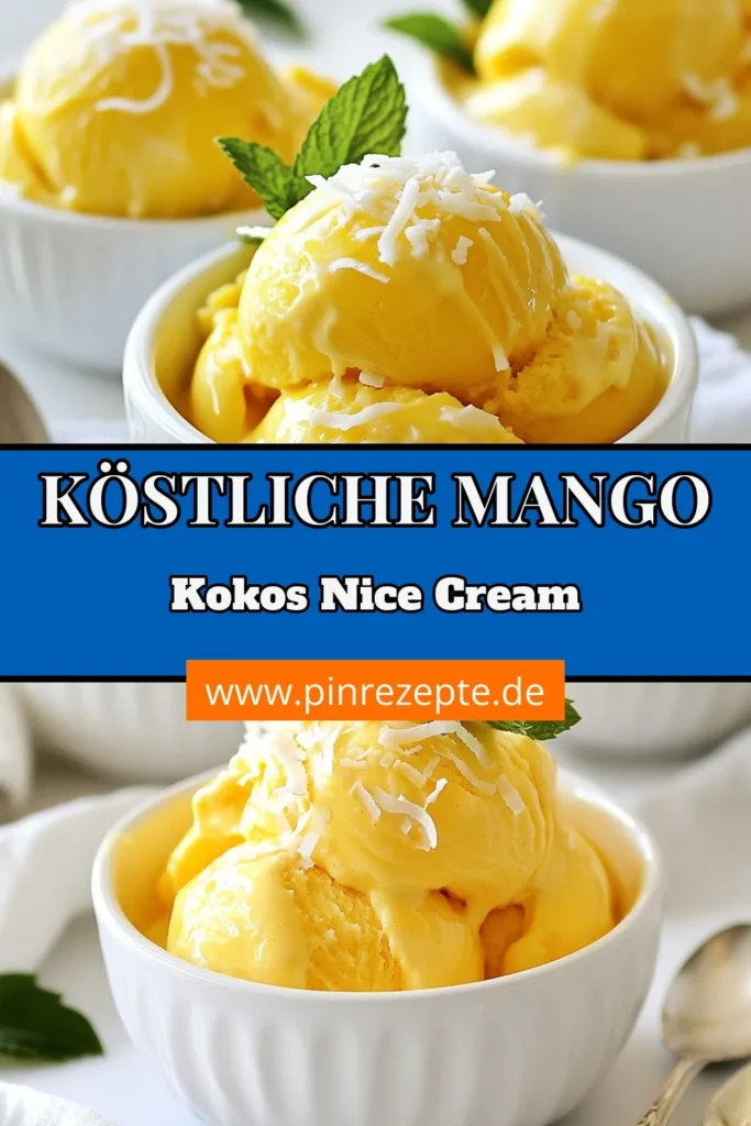 Entdecken Sie das köstliche Rezept für Mango Kokosnuss Nice Cream! Diese vegane Eiscreme ist die perfekte gesunde Eiscreme für heiße Tage. Mit reifen Mangos und cremiger Kokosmilch zaubern Sie selbstgemachte Nice Cream, die einfach unwiderstehlich ist. Genießen Sie den fruchtigen Geschmack und passen Sie die Süße nach Ihrem Geschmack an. Jetzt nachmachen und erfrischen! #MangoNiceCream #KokosnussEis #VeganesEisrezept #GesundeEiscreme