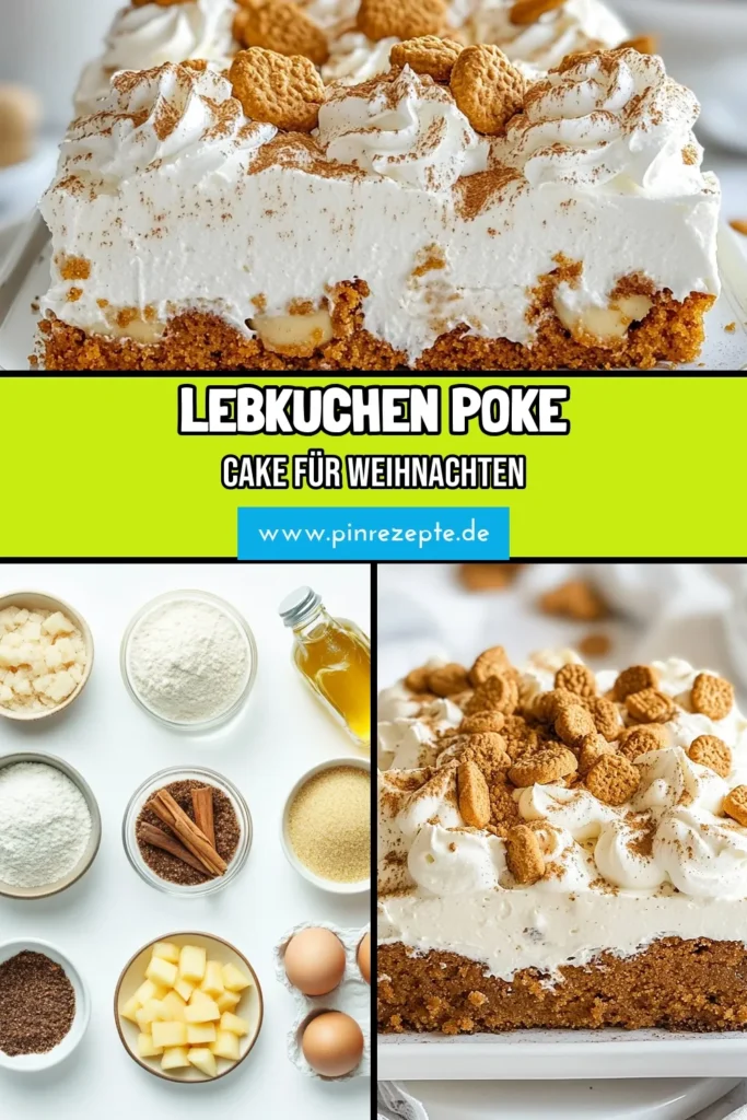 Entdecken Sie dieses köstliche Weihnachtskuchen Rezept mit einem umwerfenden Lebkuchen Poke Cake! Dieser Lebkuchen Kuchen ist das perfekte einfaches Lebkuchen Dessert für festliche Feiern. Mit einer cremigen Füllung und einem fluffigen Topping ist unser Poke Cake Rezept einfach unwiderstehlich. Holen Sie sich die Zutaten und zaubern Sie einen echten Hingucker auf den Tisch! Speichern Sie das Rezept für Ihren nächsten Feiertag! #LebkuchenPokeCake #Weihnachtskuchen #PokeCakeRezept #einfachesLebkuchenDessert