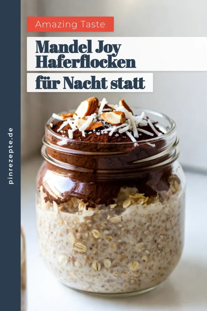 Entdecken Sie das köstliche Haferflocken Rezept für Mandel Joy Overnight Oats! Ein perfektes Mandelmilch Frühstück, das Ihnen hilft, den Tag gesund zu beginnen. Diese gesunden Schokoladenhaferflocken sind einfach zuzubereiten und können über Nacht im Kühlschrank ziehen. Genießen Sie den tropischen Geschmack von Kokosnuss Overnights und lassen Sie Ihre Geschmacksknospen tanzen! Probieren Sie es aus und speichern Sie das Rezept! #HaferflockenRezept #ÜbernachtOats #MandelmilchFrühstück #KokosnussOvernights