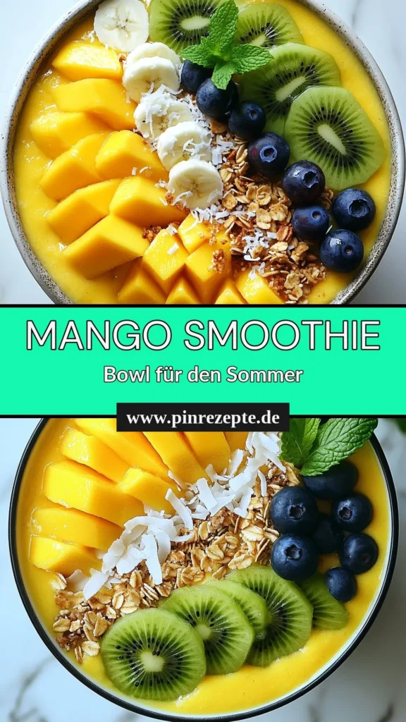 Entdecke die köstliche tropische Mango-Smoothie-Schüssel, die perfekt für ein gesundes Frühstück oder einen Snack ist. Mit reifen Mangos, Kokosmilch und einer Vielzahl von köstlichen Toppings bietet dieses Rezept kreative Kokosmilch-Rezepte und leckere Smoothies. Hol dir die erfrischenden Aromen und probiere dieses gesunde Frühstücksrezept aus! Lass dich inspirieren und speichere es für später! #MangoSmoothieSchüssel #TropischerSmoothie #GesundeFrühstücksrezepte #SmoothieMitToppings
