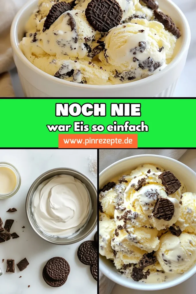 Entdecke dieses köstliche Dessert Rezept für einfache No-Churn-Eiscreme! Unser Cookies and Cream Eis Rezept ist perfekt für heiße Tage und einfach zuzubereiten, ganz ohne Eismaschine. Genieße die cremige Schokoladenkeks Eiscreme, die du ganz einfach selbst machen kannst. Probiere es aus und genieße die tollen Geschmackskombinationen! Speichere dieses Rezept und teile deine Kreationen! #Eiscreme #NoChurnEis #CookiesandCream #DessertRezepte