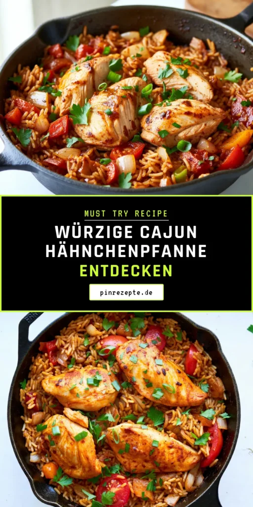 Entdecken Sie dieses köstliche Cajun Hähnchen-Reis-Pfanne Rezept, das in nur 45 Minuten zubereitet ist! Dieses einfache Reisgericht kombiniert zarte Hähnchenbrust mit aromatischen Cajun Gewürzen und frischem Gemüse. Perfekt für gesunde Pfannengerichte, die Familie und Freunde begeistern. Probieren Sie dieses Hähnchen-Rezept aus und genießen Sie den einzigartigen Geschmack. Speichern Sie es für Ihr nächstes Abendessen! #CajunHähnchen #HähnchenRezept #GesundeGerichte #EinfachKochen