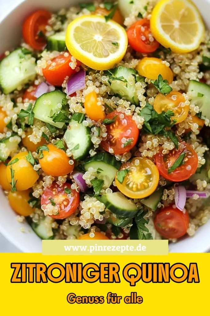 Entdecke dein neues Lieblingsgericht mit diesem Zitronen-Kräuter-Quinoa! Dieses gesunde Quinoa-Rezept ist perfekt als vegetarischer Salat oder einfacher Quinoa-Salat für jede Gelegenheit. Mit frischen Zutaten und mediterranen Aromen wird dieser Quinoa-Salat zum Highlight auf deinem Tisch. Probiere es aus und genieße gesunde, köstliche Mahlzeiten! Speichere das Rezept und teile die Freude! #ZitronenKräuterQuinoa #gesundesQuinoaRezept #vegetarischerSalat #einfacheQuinoaSalate
