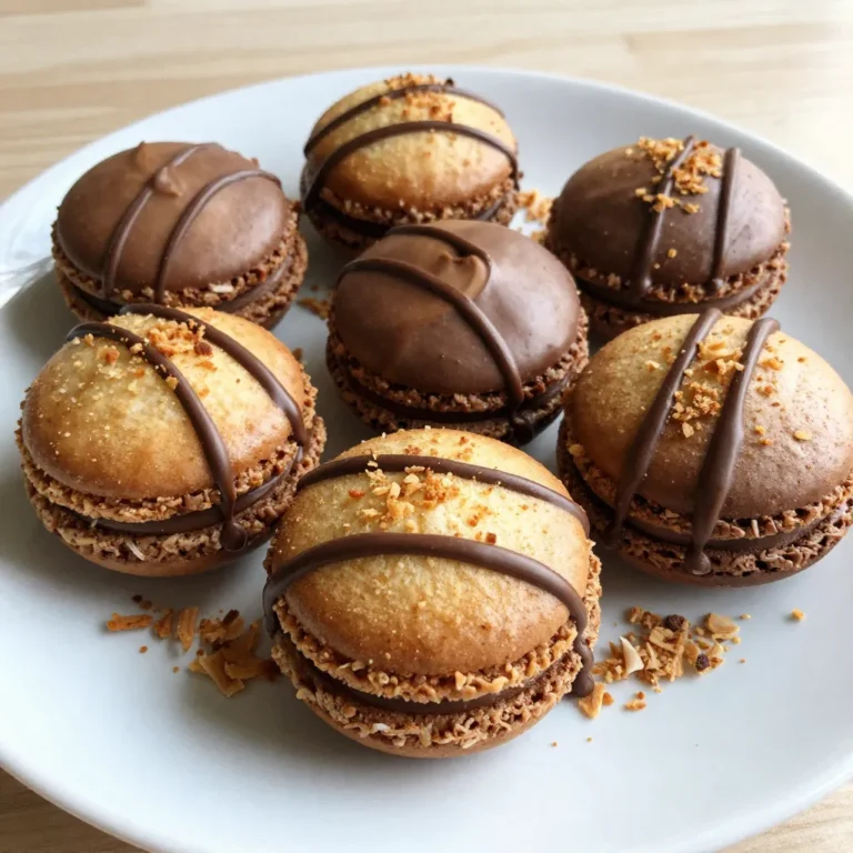 Für diese köstlichen Schokoladenüberzogenen Kokosmakronen brauchen Sie: - 2 ¾ Tassen gezuckerte, geraspelte Kokosnuss - 1 Tasse gesüßte Kondensmilch - 1 Teelöffel Vanilleextrakt - 1/4 Teelöffel Mandelextrakt - 2 große Eiweiße - 1/4 Teelöffel Salz - 1 Tasse halbsüße Schokoladenstückchen - 1 Teelöffel Kokosöl (optional) Diese Zutaten sind einfach zu finden und machen das Rezept leicht umsetzbar. Die gesüßte Kondensmilch sorgt für die süße, cremige Basis. Die Kokosnuss gibt den Makronen ihren tollen Geschmack und die besondere Textur. Um diese Makronen zu machen, benötigen Sie: - Eine große Rührschüssel - Eine separate Schüssel für die Eiweiße - Ein Schneebesen oder Handmixer - Ein Eisportionierer oder Löffel - Ein Backblech - Backpapier - Eine mikrowellengeeignete Schüssel zum Schmelzen der Schokolade Mit diesen Geräten gelingt alles ganz einfach. Achten Sie darauf, dass die Schüsseln groß genug sind, damit Sie gut rühren können. Die Qualität Ihrer Zutaten macht einen großen Unterschied. Hier sind einige Tipps: - Wählen Sie frische, ungesüßte Kokosnuss für den besten Geschmack. - Achten Sie auf echte Vanilleextrakte, sie sind geschmacklich besser. - Kaufen Sie hochwertige Schokoladenstückchen. Halbsüße Schokolade sorgt für den perfekten Kontrast zur Süße der Makronen. - Verwenden Sie frische Eier für eine bessere Konsistenz. Die Wahl der richtigen Zutaten hilft, den besten Geschmack zu erzielen. Investieren Sie in gute Produkte, um ein großartiges Ergebnis zu erzielen! {{ingredient_image_2}} Heize deinen Ofen auf 160 °C vor. Lege ein Backblech mit Backpapier aus. Das Backpapier hilft, die Makronen nicht zu kleben. So bleiben sie schön rund und fest. In einer großen Schüssel vermenge die gezuckerte, geraspelte Kokosnuss mit der gesüßten Kondensmilch. Füge den Vanille- und Mandelextrakt hinzu. Rühre alles gut um, bis die Mischung gleichmäßig aussieht. Das sorgt für einen vollen Kokosgeschmack. Nimm eine separate Schüssel und schlage die Eiweiße mit dem Salz. Verwende einen Schneebesen, bis weiche Spitzen entstehen. Hebe die geschlagenen Eiweiße vorsichtig unter die Kokosmischung. Mache das langsam, damit die Mischung luftig bleibt. Mit einem Löffel oder einem Eisportionierer forme kleine Portionen der Mischung. Setze sie auf das Backblech, lasse dabei etwa 5 cm Platz zwischen den Häufchen. Backe die Makronen 20-25 Minuten lang, bis sie goldbraun sind. Lass sie danach auf dem Blech abkühlen. Schmelze die halbsüßen Schokoladenstückchen in einer mikrowellengeeigneten Schüssel. Mache das in 30-Sekunden-Intervallen und rühre gut um. Wenn du möchtest, füge etwas Kokosöl hinzu, um die Schokolade geschmeidiger zu machen. Träufle die geschmolzene Schokolade über die abgekühlten Makronen. Lass die Schokolade fest werden. Beim Backen kann es leicht zu Fehlern kommen. Hier sind einige Tipps, um häufige Probleme zu vermeiden: - Kokosnuss: Verwende immer gezuckerte, geraspelte Kokosnuss. Ungesüßte Kokosnuss führt zu trockenem Teig. - Eiweiße: Achte darauf, die Eiweiße nicht zu lange zu schlagen. Weiche Spitzen sind ideal. - Backzeit: Lass die Makronen nicht zu lange im Ofen. Sie sollen goldbraun sein, nicht verbrannt. Du kannst dieses Rezept ganz einfach anpassen. Hier sind einige Ideen: - Nüsse hinzufügen: Füge geröstete Mandeln oder Walnüsse zur Kokosmischung hinzu. - Fruchtige Note: Mische getrocknete Früchte wie Cranberries oder Aprikosen in die Makronen. - Schokoladensorten: Verwende weiße Schokolade oder Zartbitterschokolade für einen neuen Geschmack. Die Präsentation ist wichtig! Hier sind einige Tipps, um deine Makronen schön zu dekorieren: - Platte: Arrangiere die Makronen auf einer dekorativen Platte. - Extras: Bestreue sie mit Schokoladenraspeln oder gerösteten Kokosflocken für einen eleganten Look. - Geschenk: Verpacke die Makronen in einer schönen Box für besondere Anlässe. Pro Tipps Die richtige Konsistenz: Achten Sie darauf, dass die Kokosmasse gut vermischt ist, um eine gleichmäßige Textur zu erzielen. Zu viel Rühren kann die Luftigkeit der Eiweiße beeinträchtigen. Backzeit im Auge behalten: Überprüfen Sie die Makronen gegen Ende der Backzeit, um sicherzustellen, dass sie nicht zu dunkel werden. Sie sollten goldbraun sein. Schokolade perfekt schmelzen: Wenn Sie die Schokolade schmelzen, verwenden Sie niedrige Temperaturen und rühren Sie regelmäßig, um ein Anbrennen zu vermeiden. Aufbewahrungstipps: Bewahren Sie die Makronen in einem luftdichten Behälter auf, um ihre Frische und Textur zu erhalten. Sie können auch im Kühlschrank aufbewahrt werden. {{image_4}} Sie können den Makronen eine besondere Note geben. Fügen Sie Nüsse oder Trockenfrüchte hinzu. Mandeln oder Walnüsse passen gut zu Kokos. Trockenfrüchte wie Cranberries oder Aprikosen bringen Süße und Farbe. Mischen Sie eine halbe Tasse in die Kokosmischung. Achten Sie darauf, die Mengen der anderen Zutaten nicht zu verändern. Wenn Sie gesündere Alternativen suchen, probieren Sie Kokosmilch. Fügen Sie zusätzlich etwas Honig oder Agavendicksaft hinzu. Diese Optionen geben einen anderen Geschmack. Sie können auch ungesüßte Kondensmilch verwenden, wenn Sie den Zucker selbst steuern möchten. Passen Sie die Zuckermenge in der Rezeptur an, um die Süße zu erreichen, die Sie mögen. Die Schokolade macht diese Makronen besonders lecker. Verwenden Sie halbsüße, dunkle oder weiße Schokolade. Dunkle Schokolade gibt einen intensiveren Geschmack. Weiße Schokolade sorgt für einen süßeren, cremigen Kontrast. Beide Optionen sind einfach zu schmelzen und zu träufeln. Experimentieren Sie mit verschiedenen Schokoladensorten, um Ihren Favoriten zu finden. Um die Frische Ihrer Schokoladenüberzogenen Kokosmakronen zu bewahren, lagern Sie sie in einem luftdichten Behälter. Stellen Sie sicher, dass der Behälter an einem kühlen, trockenen Ort steht. Vermeiden Sie direkte Sonneneinstrahlung, um das Schokoladenüberzug zu schützen. So bleiben die Makronen weich und lecker. Für eine längere Haltbarkeit können Sie die Makronen im Kühlschrank aufbewahren. Legen Sie sie in eine luftdichte Box, um Feuchtigkeit zu vermeiden. So bleiben sie bis zu zwei Wochen frisch. Wenn Sie die Makronen länger aufbewahren möchten, frieren Sie sie ein. Wickeln Sie jede Makrone in Frischhaltefolie und legen Sie sie in einen Gefrierbeutel. So halten sie sich bis zu drei Monate. Wenn Sie einige Makronen übrig haben, sind sie perfekt für kreative Rezepte. Zerkleinern Sie die Makronen und verwenden Sie sie als Topping für Eis oder Joghurt. Sie können sie auch in Muffins oder Kuchen einarbeiten. So wird kein Stück verschwendet, und Sie genießen neue Geschmackserlebnisse. Schokoladenüberzogene Kokosmakronen halten sich gut. Sie bleiben in einem luftdichten Behälter etwa 5-7 Tage frisch. Lagern Sie sie an einem kühlen, trockenen Ort. Die Schokolade kann weich werden, wenn die Makronen zu warm gelagert werden. Ja, du kannst die Makronen im Voraus zubereiten. Bereite sie einfach wie gewohnt zu und lass sie abkühlen. Bewahre sie dann in einem luftdichten Behälter auf. Du kannst die Schokolade auch später schmelzen und darüber träufeln, wenn du bereit bist, sie zu servieren. Wenn du keine gesüßte Kondensmilch hast, kannst du auch andere Optionen nutzen. Eine Mischung aus Milch und Zucker kann funktionieren. Verwende 1 Tasse Milch und 1/3 Tasse Zucker, um die Süße zu erreichen. Die guten Nachrichten: Dieses Rezept ist von Natur aus glutenfrei! Alle Zutaten enthalten kein Gluten. Achte darauf, dass die Schokoladenstückchen ebenfalls glutenfrei sind, wenn du spezielle Marken verwendest. Zusammenfassend haben wir die wichtigsten Zutaten und die Schritt-für-Schritt-Anleitung für köstliche schokoladenüberzogene Kokosmakronen behandelt. Ich habe auch Tipps zur Auswahl der besten Zutaten, häufige Fehler und kreative Variationen vorgestellt. Achte auf die Lagerbedingungen, um die Frische zu bewahren. Diese Tipps helfen dir, köstliche Makronen zu zaubern. Mit etwas Übung wirst du deine eigenen perfekten Varianten kreieren. Trau dich, kreativ zu sein und genieße das Backen!