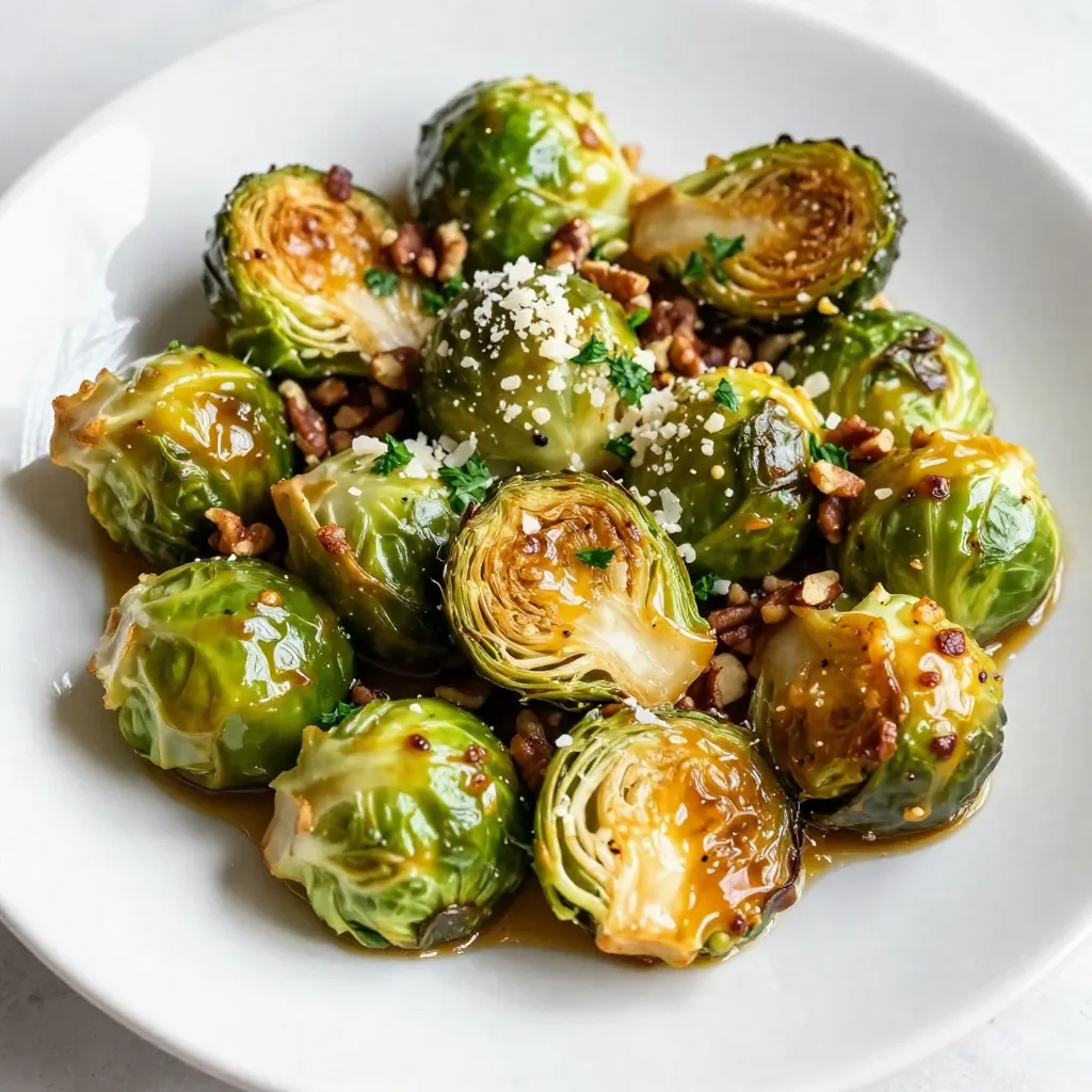 - 450 g Rosenkohl, vorbereitet und halbiert - 3 Esslöffel Honig - 2 Esslöffel körniger Senf Die Hauptzutaten machen das Gericht besonders. Der Rosenkohl bringt einen tollen Geschmack. Honig und körniger Senf fügen Süße und Schärfe hinzu. Diese Mischung macht die Geschmäcker lebendig. - 2 Esslöffel Olivenöl - 1 Teelöffel Knoblauchpulver - 1 Teelöffel Zwiebelpulver Die Gewürze sind wichtig für das Aroma. Olivenöl sorgt für eine schöne Röstfarbe. Knoblauchpulver und Zwiebelpulver geben Tiefe. Diese Zutaten bringen das Gericht auf das nächste Level. - ¼ Tasse gehackte Pekannüsse - ¼ Tasse geriebener Parmesan - Frische Petersilie, gehackt zum Garnieren Das optionale Zubehör macht das Gericht noch besser. Pekannüsse bringen einen knackigen Biss. Parmesan fügt einen salzigen Geschmack hinzu, der gut passt. Petersilie sorgt für Frische und eine schöne Optik. Fühlen Sie sich frei, diese Zutaten nach Ihrem Geschmack zu wählen. {{ingredient_image_2}} Zuerst bereiten wir den Rosenkohl vor. Nehmen Sie 450 g Rosenkohl und schneiden Sie ihn in zwei Hälften. Entfernen Sie die äußeren Blätter und die Enden. Nun mischen wir die Marinade. In einer großen Schüssel kombinieren Sie: - 3 Esslöffel Honig - 2 Esslöffel körniger Senf - 2 Esslöffel Olivenöl - 1 Teelöffel Knoblauchpulver - 1 Teelöffel Zwiebelpulver - Salz und Pfeffer nach Geschmack Schlagen Sie die Zutaten gut, bis sie sich verbinden. Heizen Sie den Ofen auf 200°C vor. Sobald der Ofen bereit ist, geben Sie die vorbereiteten Rosenkohlhälften in die Marinade. Mischen Sie alles gut, bis die Hälften gleichmäßig bedeckt sind. Verteilen Sie den Rosenkohl auf einem mit Backpapier belegten Blech. Rösten Sie den Rosenkohl für 25-30 Minuten. Rühren Sie nach der Hälfte der Zeit um, damit er gleichmäßig gart. In den letzten 5 Minuten streuen Sie optional gehackte Pekannüsse über den Rosenkohl. Nehmen Sie das Blech aus dem Ofen und bestreuen Sie den heißen Rosenkohl mit ¼ Tasse geriebenem Parmesan. Garnieren Sie das Gericht vor dem Servieren mit frisch gehackter Petersilie. - Temperatur und Zeit anpassen: Heizen Sie Ihren Ofen auf 200°C vor. Die Hitze sorgt dafür, dass der Rosenkohl schön knusprig wird. Wenn Sie ihn weicher mögen, können Sie die Temperatur auf 180°C senken und die Zeit um fünf Minuten verlängern. - Umrühren für gleichmäßiges Garen: Rühren Sie den Rosenkohl nach 15 Minuten um. So bräunt er gleichmäßig und wird nicht an einer Stelle zu dunkel. - Variationen der Marinade: Fügen Sie einen Spritzer Zitronensaft hinzu, um die Süße zu balancieren. Sie können auch einen Löffel Dijon-Senf verwenden, um den Geschmack zu verstärken. - Weitere Gewürzideen: Probieren Sie Paprika oder Kreuzkümmel für einen besonderen Kick. Diese Gewürze ergänzen die Süße des Honigs. - Servierstile für ansprechende Optik: Servieren Sie den Rosenkohl auf einer großen, weißen Platte. Das hebt die Farben hervor und macht das Gericht einladend. - Garnierungen, die beeindrucken: Streuen Sie etwas frisch gehackte Petersilie direkt vor dem Servieren darüber. Das sorgt für Farbe und Frische. Sie können auch geröstete Pekannüsse oben drauf geben für zusätzlichen Crunch. Pro Tipps Rosenkohl blanchieren: Blanchieren Sie den Rosenkohl kurz in kochendem Wasser, bevor Sie ihn mit der Honig-Senf-Mischung vermengen. Das hilft, die leuchtende Farbe und die knackige Textur zu bewahren. Variationen der Senfsorte: Experimentieren Sie mit verschiedenen Senfsorten, wie Dijon oder süßem Senf, um den Geschmack Ihres Gerichts zu variieren und ihm eine persönliche Note zu verleihen. Die richtige Röstdauer: Achten Sie darauf, den Rosenkohl regelmäßig umzurühren, damit er gleichmäßig röstet und nicht anbrennt. Die Röstdauer kann je nach Ofen variieren, also behalten Sie ihn im Auge! Serviervorschlag: Servieren Sie den Rosenkohl warm als Beilage zu Fleischgerichten oder als Teil eines vegetarischen Buffets. Ein Spritzer Zitronensaft vor dem Servieren verstärkt den Geschmack. {{image_4}} Sie können das Rezept ganz leicht anpassen. Fügen Sie Karotten oder Blumenkohl hinzu. Diese Gemüse passen gut zum Rosenkohl. Sie bringen mehr Farbe und Geschmack. Schneiden Sie sie in kleine Stücke. Mischen Sie sie einfach mit dem Rosenkohl in der Marinade. Rösten Sie alles zusammen im Ofen. So bekommen Sie eine leckere und bunte Beilage. Pekannüsse sind großartig, aber probieren Sie auch Mandeln oder Walnüsse. Diese Nüsse geben einen schönen Crunch. Sie können die Nüsse grob hacken und kurz vor dem Ende des Röstens hinzufügen. Das sorgt für einen tollen Geschmack und eine knusprige Textur. Wählen Sie die Nüsse, die Ihnen am besten gefallen. Käse macht alles besser! Feta oder Blauschimmelkäse sind tolle Optionen. Feta hat einen milden, salzigen Geschmack. Blauschimmelkäse bringt einen kräftigen, würzigen Kick. Streuen Sie den Käse über den heißen Rosenkohl nach dem Rösten. So schmilzt er leicht und zieht in das Gemüse ein. Probieren Sie diese Käsevarianten für eine neue Geschmackserfahrung. Nach dem Servieren sollten Sie die Reste schnell kühlen. Legen Sie die übrig gebliebenen Rosenkohlhälften in einen luftdichten Behälter. So bleibt der Geschmack frisch. Stellen Sie den Behälter in den Kühlschrank. Die Reste bleiben dort für bis zu drei Tage gut. Um die Rosenkohlhälften wieder aufzuwärmen, gibt es beste Methoden. Die Mikrowelle ist schnell, aber der Ofen sorgt für knusprigen Genuss. - Mikrowelle: Geben Sie die Reste in eine mikrowellengeeignete Schüssel. Decken Sie sie ab, um Feuchtigkeit zu halten. Erwärmen Sie sie in 30-Sekunden-Intervallen. Rühren Sie zwischendurch um, bis sie warm sind. - Ofen: Heizen Sie den Ofen auf 180°C vor. Verteilen Sie die Rosenkohlhälften auf einem Backblech. Erwärmen Sie sie für 10 bis 15 Minuten, bis sie heiß und wieder knusprig sind. Die Haltbarkeit der Honig-Senf-Rosenkohl ist wichtig. Lagern Sie sie in einem luftdichten Behälter. So bleiben sie frisch. Die Reste sind im Kühlschrank bis zu drei Tage haltbar. Wenn Sie länger aufbewahren möchten, frieren Sie sie ein. Achten Sie darauf, sie gut zu verpacken, um Gefrierbrand zu vermeiden. So können Sie die Reste bis zu drei Monate genießen. Die Reste der Honig-Senf-Rosenkohl können bis zu drei Tage im Kühlschrank aufbewahrt werden. Lagern Sie sie in einem luftdichten Behälter. So bleiben sie frisch und lecker. Wenn Sie die Reste länger aufbewahren möchten, können Sie sie auch einfrieren. Achten Sie darauf, sie gut einzupacken, um Gefrierbrand zu vermeiden. Ja, Sie können gefrorenen Rosenkohl verwenden. Achten Sie darauf, ihn zuerst aufzutauen und gut abzutropfen. Gefrorener Rosenkohl hat oft mehr Wasser. Das kann die Textur der fertigen Speise beeinflussen. Um das Problem zu lösen, rösten Sie den Rosenkohl länger, um die Feuchtigkeit zu reduzieren. Die Aromen von Honig und Senf kommen trotzdem gut zur Geltung. Das Grundrezept ist nicht vegan, da Parmesan enthalten ist. Doch keine Sorge! Sie können die Käseoption einfach weglassen oder einen veganen Käse verwenden. Die anderen Zutaten sind von Natur aus pflanzlich. So bleibt das Gericht lecker und passt zu einer veganen Ernährung. Zusammenfassend haben wir die wichtigsten Zutaten für Honig-Senf-Rosenkohl besprochen. Dazu gehören Rosenkohl, Honig und Senf. Die Schritt-für-Schritt-Anleitung hilft dir beim Zubereiten. Mit hilfreichen Tipps erreichst du perfekte Röstergebnisse. Denke an Variationen und Aufbewahrungstipps, um das Beste aus deinem Gericht herauszuholen. Diese gesunde Beilage ist lecker und einfach. Probiere neue Aromen und genieße die Vielfalt. So machst du jedes Essen zum Erfolg.