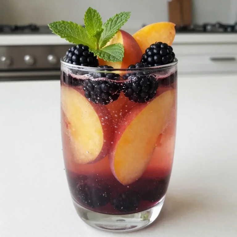 - 1 Tasse schwarze Johannisbeeren - 2 reife Pfirsiche, entsteint und in Scheiben geschnitten Frische Früchte sind das Herzstück jeder guten Sangria. Ich benutze gerne schwarze Johannisbeeren, weil sie süß und leicht herb sind. Die Pfirsiche bringen eine saftige Süße, die perfekt zu den Johannisbeeren passt. Wenn du reife Pfirsiche nimmst, wird der Geschmack noch besser. - 4 Tassen Sprudelwasser (oder Mineralwasser) - 2 Tassen Pfirsichnektar - Saft von 1 Zitrone Die Flüssigkeiten machen den Mocktail erfrischend und spritzig. Das Sprudelwasser bringt eine fröhliche Bläschen-Note. Der Pfirsichnektar sorgt für einen fruchtigen Geschmack. Der Zitronensaft fügt eine angenehme Säure hinzu, die alles ausbalanciert. - 1 Esslöffel frische Minzblätter, fein gehackt - 2 Esslöffel Honig oder Agavendicksaft (optional) - Eiswürfel - Garnierungen: zusätzliche schwarze Johannisbeeren, Pfirsichscheiben Frische Minze bringt einen tollen Duft und Geschmack. Du kannst Honig oder Agavendicksaft hinzufügen, wenn du es süßer magst. Eiswürfel halten alles kühl und erfrischend. Garnieren mit mehr Früchten sieht nicht nur gut aus, sondern schmeckt auch lecker. {{ingredient_image_2}} Zuerst nimmst du die frischen schwarzen Johannisbeeren und die reifen Pfirsiche. Lege sie in einen großen Krug. Mit einem Stößel oder der Rückseite eines Löffels zerdrückst du die Früchte. So gibst du den Johannisbeeren und Pfirsichen die Chance, ihren Saft freizusetzen. Diese Schritte bringen viel Geschmack in deinen Mocktail. Danach fügst du die gehackten Minzblätter und den frisch gepressten Zitronensaft hinzu. Rühre alles gut um. Die Minze bringt eine frische Note. Der Zitronensaft gibt einen tollen, spritzigen Geschmack. Diese Kombination macht deine Sangria besonders lecker. Jetzt ist es Zeit für die Flüssigkeiten. Gieße den Pfirsichnektar in den Krug. Rühre gründlich um, damit sich alles gut vermischt. Wenn du einen süßeren Geschmack möchtest, füge nach Belieben Honig oder Agavendicksaft hinzu. Diese süßen Zutaten runden das Geschmacksprofil ab. Kurz bevor du servierst, gieße das Sprudelwasser langsam in die Mischung. So erhältst du eine erfrischende Spritzigkeit. Rühre vorsichtig um, um alles zu vermengen. Das Sprudelwasser macht deinen Mocktail lebendig und spritzig. Fülle Gläser mit Eiswürfeln. Gieße die Sangria vorsichtig über das Eis, sodass jede Portion einige Früchte enthält. Garnieren kannst du die Gläser mit zusätzlichen schwarzen Johannisbeeren und Pfirsichscheiben. Ein Zweig frischer Minze sieht auch toll aus und gibt noch mehr Aroma. Um die Aromen im Blackberry Peach Sangria Mocktail auszubalancieren, sollten Sie die Fruchtigkeit betonen. Die süßen Pfirsiche passen gut zu den herben schwarzen Johannisbeeren. Zerdrücken Sie die Früchte leicht, um ihren Saft freizusetzen. Fügen Sie frische Minze hinzu. Sie bringt Frische. Der Zitronensaft gibt eine angenehme Säure, die alles zusammenbringt. Eine schöne Präsentation macht Spaß. Nutzen Sie große Gläser, die das bunte Getränk zeigen. Füllen Sie die Gläser mit Eis. Gießen Sie die Mischung über das Eis und fügen Sie mehr Früchte hinzu. Garnieren Sie das Getränk mit einem Zweig frischer Minze. So sieht es einladend aus und schmeckt noch besser. Falls Sie es süßer mögen, probieren Sie verschiedene Süßungsmittel. Honig oder Agavendicksaft sind gute Optionen. Sie können den Sweetness-Level anpassen, um Ihren Geschmack zu treffen. Für eine zuckerfreie Option verwenden Sie Stevia oder einen anderen natürlichen Süßstoff. Fügen Sie nach und nach hinzu, bis es perfekt für Sie ist. Pro Tipps Frische Zutaten verwenden: Achten Sie darauf, frische und reife Pfirsiche sowie schwarze Johannisbeeren zu wählen, um den besten Geschmack zu erzielen. Variationen der Süße: Passen Sie die Süße des Mocktails an, indem Sie den Honig oder Agavendicksaft nach Geschmack hinzufügen, um die perfekte Balance zu finden. Sprudelwasser hinzufügen: Fügen Sie das Sprudelwasser erst kurz vor dem Servieren hinzu, um die Frische und Spritzigkeit des Mocktails zu bewahren. Garnitur kreativ gestalten: Verwenden Sie zusätzliche Früchte und frische Minze zur Garnitur, um den Mocktail optisch ansprechend zu gestalten. {{image_4}} Du kannst das Rezept leicht anpassen. Verwende andere Beeren oder saisonale Früchte. Himbeeren, Erdbeeren oder sogar Äpfel passen gut. Diese Früchte bringen ihren eigenen Geschmack und machen den Mocktail spannend. Probiere verschiedene Kombinationen. So findest du deinen Favoriten. Eine weitere tolle Idee ist, aromatisiertes Mineralwasser zu nutzen. Es gibt viele Geschmacksrichtungen. Zitrone, Limette oder sogar Himbeere können deinen Mocktail aufpeppen. Diese Sprudelvarianten fügen eine neue Dimension hinzu. Du erhältst so mehr Geschmack mit jedem Schluck. Wenn du möchtest, kannst du auch Wein hinzufügen. Wähle einen fruchtigen Weißwein. So wird dein Mocktail zur Sangria-Variante. Das gibt dir eine ganz andere Erfahrung. Achte darauf, die Menge anzupassen. So bleibt der Geschmack ausgewogen. Der Blackberry Peach Sangria Mocktail bleibt im Kühlschrank bis zu drei Tage frisch. Bewahre ihn in einem luftdichten Behälter auf. So bleibt der Geschmack erhalten. Wenn du ihn länger aufbewahren möchtest, trenne die Früchte vom Getränk. So vermeidest du, dass die Früchte matschig werden. Du kannst diesen Mocktail gut im Voraus zubereiten. Bereite die Früchte und die anderen Zutaten am Tag vor der Party vor. Mische alles, außer das Sprudelwasser. So bleibt die Spritzigkeit erhalten. Füge das Sprudelwasser erst kurz vor dem Servieren hinzu. Dies sorgt für ein frisches Gefühl in jedem Glas. Um die Früchte und die Minze frisch zu halten, lagere sie getrennt. Halte die schwarzen Johannisbeeren und die Pfirsiche in einem kühlen, trockenen Ort. Die Minze bleibt länger frisch, wenn du sie in Wasser stellst. So bleibt sie knackig und lecker. Vermeide, sie in einer Tüte zu lagern. Das Rezept ergibt 4 Portionen. Es ist einfach, die Menge anzupassen. Wenn du mehr Gäste hast, verdopple einfach die Zutaten. Halte das Verhältnis der Früchte und Flüssigkeiten gleich. So bleibt der Geschmack immer perfekt. Ja, dieser Mocktail ist perfekt für Kinder! Du kannst den Zuckergehalt senken, indem du weniger Honig oder Agavendicksaft verwendest. Du kannst auch etwas Traubensaft hinzufügen, um die Süße zu steigern. Eine bunte Garnitur mit Früchten macht den Drink für Kinder noch spannender. Sie werden ihn lieben! Für Sommerpartys sind weitere Mocktails ideal. Probiere einen Erdbeer-Limonade-Mocktail oder einen Wassermelonen-Spritz. Auch ein Minze-Zitronen-Mocktail ist erfrischend. Diese Getränke sind leicht und bringen gute Laune. Sie passen gut zu jedem Sommerfest! Diese fruchtige Sangria ist einfach zuzubereiten und perfekt für den Sommer. Wir haben frische Früchte, sprudelndes Wasser und leckere Aromen gemischt, um einen tollen Mocktail zu kreieren. Berücksichtige die Tipps zur Präsentation und Variationen, um deine Gäste zu beeindrucken. Denke daran, dass du dieses Getränk leicht anpassen kannst, damit es jedem gefällt. Genieße eine erfrischende Zeit mit deinem neuen Lieblingsgetränk, das für jeden Anlass geeignet ist.