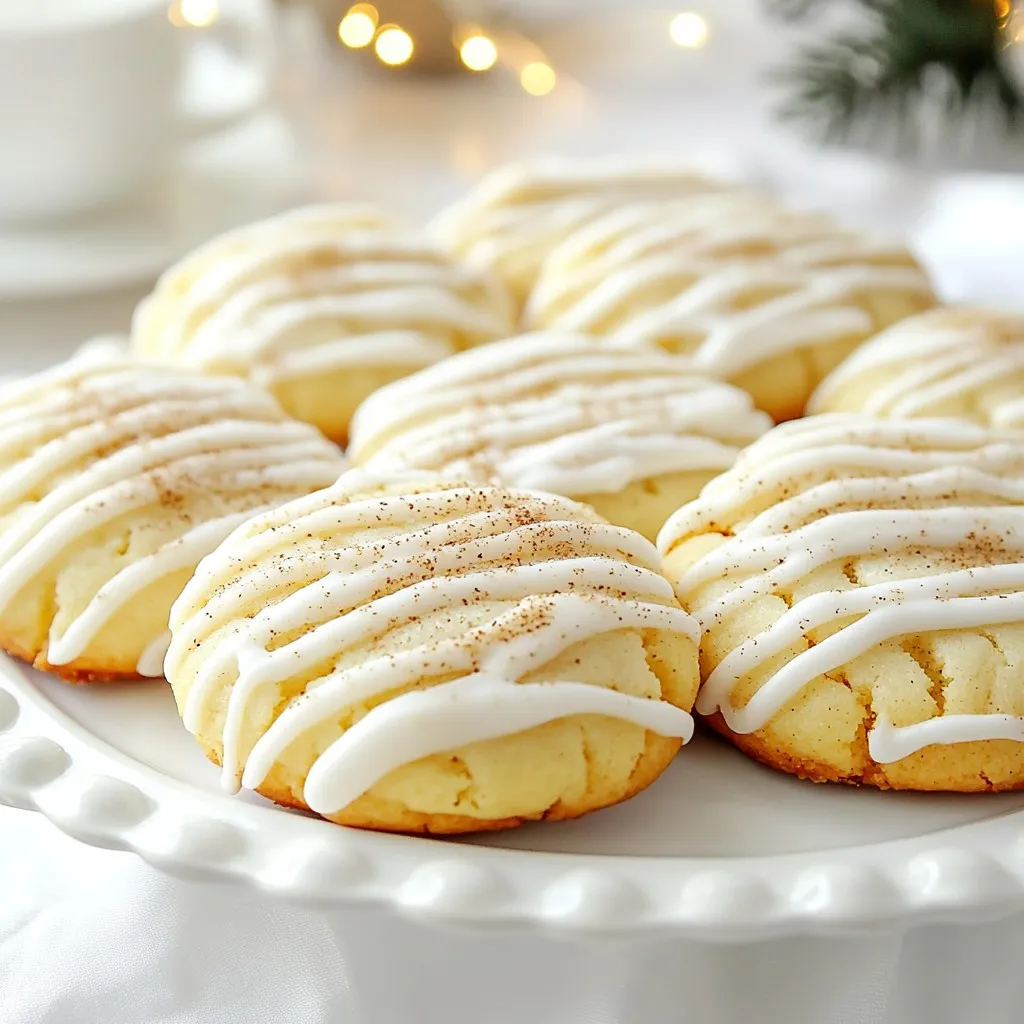 Für diese leckeren Kekse brauchst du folgende Hauptzutaten: - 2 ½ Tassen Weizenmehl - 1 Teelöffel Backpulver - ½ Teelöffel Natron - ¼ Teelöffel Salz - ½ Teelöffel gemahlene Muskatnuss - 1 Teelöffel gemahlener Zimt - 1 Tasse ungesalzene Butter, weich - 1 Tasse Kristallzucker - 1 großes Ei - 1 Teelöffel Vanilleextrakt - 1 Teelöffel Mandelextrakt Diese Zutaten geben den Keksen ihren besonderen Geschmack und die perfekte Textur. Die Kombination aus Butter und Zucker sorgt für eine schöne Süße, während die Gewürze für den weihnachtlichen Flair sorgen. Falls du einige Zutaten nicht hast, gibt es gute Alternativen: - Verwende glutenfreies Mehl statt Weizenmehl. - Ersetze Kristallzucker durch Kokoszucker für einen anderen Geschmack. - Nutze pflanzliche Butter für eine vegane Version. - Für das Ei kannst du ¼ Tasse Apfelmus benutzen. Diese Substitute helfen dir, die Kekse nach deinem Geschmack anzupassen. Achte darauf, frische Gewürze zu nehmen. Sie haben mehr Geschmack. Kaufe qualitativ hochwertige Butter. Sie macht den Teig reichhaltiger und leckerer. Wenn du die Möglichkeit hast, nimm Bio-Zutaten. Sie sind oft gesünder und geschmackvoller. Überprüfe das Haltbarkeitsdatum für alle Zutaten. Frische Zutaten garantieren die besten Ergebnisse. {{ingredient_image_2}} Heize deinen Ofen auf 175 °C vor. Das sorgt für die perfekte Temperatur. Lege zwei Backbleche mit Backpapier aus. So kleben die Kekse nicht fest. In einer mittelgroßen Schüssel vermische die trockenen Zutaten. Das sind Mehl, Backpulver, Natron, Salz, Muskatnuss und Zimt. Mische sie gut, damit sich die Aromen verbinden. Nimm eine große Rührschüssel. Schlage die weiche Butter und den Kristallzucker zusammen. Mache das für etwa 3 bis 4 Minuten. Die Mischung muss fluffig werden. Jetzt kommt das Ei dazu. Füge auch den Vanille- und Mandelextrakt hinzu. Rühre alles gut durch, bis die Masse gleichmäßig ist. Füge die trockenen Zutaten langsam hinzu. Rühre nur so lange, bis alles vermischt ist. Achte darauf, den Teig nicht zu lange zu mixen. Lasse den Teig für mindestens 30 Minuten im Kühlschrank ruhen. Das hilft, die Kekse später besser zu formen. Forme mit einem Esslöffel kleine Kugeln aus dem Teig. Platziere sie auf den Backblechen. Achte darauf, dass genug Platz zwischen den Keksen bleibt. Backe die Plätzchen für 10 bis 12 Minuten. Sie sind fertig, wenn die Ränder leicht goldbraun sind. Die Mitte darf noch weich sein, sie wird beim Abkühlen fester. Lass die Kekse 5 Minuten auf dem Blech abkühlen. Dann benutze einen Spatel, um sie auf ein Kuchengitter zu legen. So können sie vollständig abkühlen. Beim Kneten des Teigs ist Vorsicht geboten. Zu viel Kneten macht die Kekse hart. Mische die Zutaten nur so lange, bis sie zusammenkommen. Nutze eine große Schüssel, um Platz zu haben. Du kannst den Teig auch mit den Händen formen. Das gibt dir ein besseres Gefühl für die Konsistenz. Achte darauf, dass die Butter weich ist. So kannst du sie gut unterrühren. Die Glasur braucht die richtige Mischung. Verwende Puderzucker und Milch. Beginne mit einem Esslöffel Milch. Rühre langsam, bis die Mischung glatt ist. Wenn die Glasur zu dick ist, füge mehr Milch hinzu. Ist sie zu dünn, gib mehr Puderzucker dazu. Die Glasur sollte von einem Löffel laufen, aber nicht zu flüssig sein. Das macht das Dekorieren einfacher und schöner. Flache Kekse sind oft ein Problem. Kühle den Teig vor dem Backen. Das hilft, die Kekse in Form zu halten. Achte darauf, dass der Ofen auf die richtige Temperatur eingestellt ist. Überprüfe mit einem Ofenthermometer, ob die Hitze stimmt. Lasse genug Platz zwischen den Keksen auf dem Blech. So können sie gleichmäßig backen und nehmen nicht zu viel Platz ein. Pro Tipps Teig kühlen: Lasse den Teig mindestens 30 Minuten im Kühlschrank ruhen, um ein einfacheres Formen der Kekse zu gewährleisten. Backzeit im Auge behalten: Die Kekse sollten am Rand leicht goldbraun sein, während die Mitte noch weich aussieht. So bleibt die perfekte Textur erhalten. Glasur individuell anpassen: Füge für einen besonderen Geschmack Aromen wie Zitrone oder Mandarinen zur Glasur hinzu. Das verleiht den Keksen eine fruchtige Note. Präsentationstipps: Arrangiere die Kekse auf einem festlichen Platter und streue etwas zusätzliche Muskatnuss über die Glasur für eine weihnachtliche Note. {{image_4}} Wenn du glutenfreie Kekse machen möchtest, kannst du einfach glutenfreies Mehl verwenden. Es gibt viele gute Mischungen, die sich gut eignen. Achte darauf, dass du das Mehl in der gleichen Menge wie Weizenmehl verwendest. So bleibt der Teig gut und lecker. Eine andere Möglichkeit ist Mandelmehl. Es gibt den Keksen einen tollen Geschmack, aber verwende weniger, etwa 2 Tassen, da es dichter ist. Um den Geschmack deiner Eierlikör-Zuckerplätzchen zu verändern, kannst du verschiedene Aromen hinzufügen. Probiere zum Beispiel eine Prise Ingwer oder Nelken. Diese Gewürze bringen den winterlichen Geschmack hervor. Du kannst auch mehr Vanille oder Mandelextrakt nehmen, um die Süße zu verstärken. Ein Spritzer Rum kann den Keksen einen besonderen Kick geben, wenn du das magst. Experimentiere mit den Aromen, um deine perfekte Mischung zu finden. Die Glasur ist eine tolle Möglichkeit, deinen Plätzchen das gewisse Etwas zu geben. Du kannst die Glasur mit Lebensmittelfarbe anpassen. Damit kannst du die Plätzchen farbenfroh gestalten. Streue bunte Streusel oder Kokosraspel darüber. Für eine schokoladige Note, verwende Schokoladenglasur. Zartbitter oder weiße Schokolade passen bestens. Wenn du es rustikal magst, bestreue die Kekse mit Puderzucker oder gemahlenen Nüssen, um sie schön zu dekorieren. Um die Eierlikör-Zuckerplätzchen frisch zu halten, lege sie in einen luftdichten Behälter. Achte darauf, dass die Kekse vollständig abgekühlt sind, bevor du sie lagerst. So verhinderst du, dass sie weich oder matschig werden. Trenne die Schichten mit Backpapier, um ein Ankleben zu vermeiden. So bleiben die Kekse schön knusprig. Wenn du die Kekse für längere Zeit aufbewahren möchtest, friere sie ein. Lege sie in einen gefrierfesten Beutel oder Behälter. Entferne so viel Luft wie möglich, um Gefrierbrand zu vermeiden. Du kannst die Kekse bis zu drei Monate einfrieren. Um sie zu genießen, lasse sie einfach bei Raumtemperatur auftauen. Das gibt dir immer frische Kekse, wann du willst. Die Präsentation macht alles aus. Arrangiere die Kekse auf einem festlichen Teller. Streue etwas Muskatnuss über die Glasur für einen schönen Effekt. Du kannst auch kleine Kekstüten für Geschenke machen. Das bringt Freude zu jedem Anlass. Nutze bunte Schleifen oder Aufkleber, um sie zu dekorieren. So machst du jeden Moment besonders. Eierlikör-Zuckerplätzchen bleiben frisch für etwa eine Woche. Lagere sie in einem luftdichten Behälter. So bleiben sie weich und lecker. Wenn du sie länger aufbewahren möchtest, kannst du sie einfrieren. Eingefroren halten sie bis zu drei Monate. Achte darauf, sie gut einzupacken, um Gefrierbrand zu vermeiden. Ja, du kannst den Teig im Voraus zubereiten. Mache den Teig und lass ihn im Kühlschrank ruhen. Du kannst ihn bis zu zwei Tage im Kühlschrank aufbewahren. Wenn du bereit bist zu backen, forme die Kekse und backe sie. Der Teig kann auch eingefroren werden. Friere ihn in Portionen ein und tau ihn über Nacht im Kühlschrank auf, bevor du backst. Wenn die Kekse zu fest werden, gibt es einige Lösungen. Du könntest den Teig etwas weicher machen. Füge einen Esslöffel Milch hinzu und rühre gut um. Du kannst auch die Backzeit verkürzen. Überbacke die Kekse nicht zu lange. Wenn sie etwas weich herauskommen, härten sie beim Abkühlen nach. Eierlikör-Zuckerplätzchen sind einfach und lecker. Du hast die besten Zutaten ausgewählt und den Teig optimal zubereitet. Achte beim Backen auf die richtige Temperatur und Zeit. Mit unseren Tipps wird die Konsistenz perfekt. Vergiss nicht kreative Variationen und Lagerung, damit die Kekse frisch bleiben. Diese Plätzchen sind ideal für besondere Anlässe und werden sicher beeindrucken. Probiere es aus, und genieße jeden Bissen!