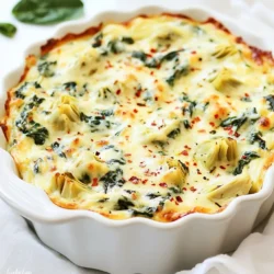 Für diesen köstlichen Dip benötigst du die folgenden Hauptzutaten: - 1 Tasse gefrorener Spinat, aufgetaut und gut abgetropft - 1 Tasse eingelegte Artischockenherzen, abgetropft und gehackt - 1 Tasse Frischkäse, weich gemacht - 1/2 Tasse saure Sahne - 1/2 Tasse Mayonnaise - 1 Tasse geriebener Mozzarella-Käse - 1/2 Tasse geriebener Parmesan-Käse Diese Zutaten verbinden sich zu einer cremigen, herzhaften Mischung. Der Spinat bringt eine schöne grüne Farbe. Die Artischocken fügen einen zarten, leicht nussigen Geschmack hinzu. Um deinem Dip mehr Geschmack zu verleihen, kannst du diese Gewürze hinzufügen: - 1 Teelöffel Knoblauchpulver - 1/2 Teelöffel Zwiebelpulver - Salz und Pfeffer nach Geschmack - Optional: rote Pfefferflocken für eine scharfe Note Du kannst auch verschiedene Käsesorten probieren. Feta oder Cheddar können interessante Alternativen sein. Achte bei deiner Auswahl auf frische oder hochwertige Produkte. Verwende gefrorenen Spinat, der gut abgetropft ist. So vermeidest du einen wässrigen Dip. Für die Artischocken sind eingelegte Herzen ideal. Diese bieten den besten Geschmack. Wenn du frischen Spinat nutzen möchtest, blanchiere ihn kurz. Das sorgt für eine tolle Textur. Denk daran, die Käsesorten nach deinem Geschmack zu wählen. Experimentiere und finde deine perfekte Mischung! {{ingredient_image_2}} Heize deinen Ofen auf 180 °C vor. Dies ist wichtig, damit der Dip gleichmäßig backt. Während der Ofen heiß wird, kannst du die anderen Zutaten vorbereiten. Achte darauf, dass du gefrorenen Spinat vorher auftauen lässt und gut abtropfst. So bleibt der Dip nicht wässrig. Nimm eine mittelgroße Schüssel. Gib den weichgemachten Frischkäse, die saure Sahne und die Mayonnaise hinein. Rühre alles gut mit einem Handmixer oder einem Löffel. Du willst eine glatte, cremige Mischung. Diese Basis gibt dem Dip seine leckere Konsistenz. Jetzt kommt der spaßige Teil! Füge die gehackten Artischocken und den gut abgetropften Spinat in die Schüssel. Rühre vorsichtig, damit alles gleichmäßig verteilt ist. Danach füge den geriebenen Mozzarella, den Parmesan, das Knoblauchpulver und das Zwiebelpulver hinzu. Vergiss nicht, mit Salz und Pfeffer zu würzen. Wenn du es schärfer magst, füge rote Pfefferflocken hinzu. Mische alles gut, bis die Zutaten schön vermengt sind. Übertrage die Mischung in eine gebutterte Auflaufform und verteile sie gleichmäßig. Um die perfekte Konsistenz zu erreichen, sollten Sie die Zutaten gut mischen. Verwenden Sie weichen Frischkäse. Dadurch wird der Dip schön cremig. Mischen Sie die saure Sahne und Mayonnaise gut unter. Achten Sie darauf, keine Klumpen zu lassen. Durch das Hinzufügen von geriebenem Käse erhält der Dip eine wunderbare Textur. Wässrige Dips sind nicht lecker. Um dies zu vermeiden, drücken Sie den Spinat gut aus. Entfernen Sie so viel Wasser wie möglich. Verwenden Sie auch gut abgetropfte Artischockenherzen. Zu viel Flüssigkeit macht den Dip dünn. Fügen Sie bei Bedarf mehr Käse hinzu, um die Konsistenz zu verbessern. Garnieren Sie den Dip mit frischer Petersilie. Diese bringt Farbe und Geschmack. Servieren Sie ihn heiß für das beste Erlebnis. Ein Spritzer Zitrone kann den Geschmack verstärken. Verwenden Sie knusprige Tortilla-Chips oder Baguette. Diese ergänzen den Dip perfekt. Ein wenig rote Pfefferflocken sorgt für einen tollen Kick! Pro Tipps Frischkäse richtig vorbereiten: Stellen Sie sicher, dass der Frischkäse Raumtemperatur hat, bevor Sie ihn mit den anderen Zutaten vermischen. Das macht die Mischung cremiger und einfacher zu verarbeiten. Variationen ausprobieren: Fügen Sie nach Belieben zusätzliches Gemüse wie Paprika oder Zwiebeln hinzu, um mehr Geschmack und Textur in den Dip zu bringen. Perfekte Backzeit: Beobachten Sie den Dip während des Backens genau. Jeder Ofen ist anders, und eine goldbraune Oberfläche ist ein Zeichen dafür, dass er fertig ist. Serviervorschläge: Neben Tortilla-Chips können auch frisches Gemüse oder Pita-Brot als Dippmöglichkeiten dienen, um eine gesündere Option anzubieten. {{image_4}} Sie können diesen Dip leicht anpassen. Um eine vegetarische Version zu machen, verwenden Sie Pflanzenmilch und vegane Mayonnaise. Für den Käse nehmen Sie veganen Käse. Diese Alternativen geben Ihnen den gleichen tollen Geschmack. Wenn Sie es noch gesünder wollen, verwenden Sie frischen Spinat anstelle von gefrorenem Spinat. Fügen Sie etwas Farbe und Geschmack hinzu! Tomaten und Jalapeños bringen Frische und Schärfe. Hacken Sie die Tomaten klein und mischen Sie sie vor dem Backen in den Dip. Für einen extra Kick fügen Sie frische oder eingelegte Jalapeños hinzu. Diese Zutaten machen den Dip noch spannender und leckerer. Der Käse ist der Star dieses Dips. Neben Mozzarella und Parmesan können Sie andere Käsesorten ausprobieren. Cheddar-Käse gibt einen würzigen Geschmack. Auch Gouda oder Feta sind großartige Alternativen. Mischen Sie verschiedene Käsesorten, um neue Aromen zu entdecken. Das macht den Dip noch interessanter und leckerer. Um den Käse-Spinat-Artischocken Dip frisch zu halten, lege ihn in einen luftdichten Behälter. Du kannst ihn bis zu drei Tage im Kühlschrank aufbewahren. Achte darauf, dass der Behälter gut verschlossen ist, um den Geschmack zu bewahren. Falls du mehr Dip gemacht hast, kannst du ihn auch einfrieren. Fülle den Dip in einen gefrierfesten Behälter. Achte darauf, etwas Platz zu lassen, da sich der Dip beim Einfrieren ausdehnt. Er bleibt bis zu drei Monate haltbar. Um den Dip aufzuwärmen, nimm ihn aus dem Kühlschrank oder Gefrierfach. Wenn er gefroren ist, lasse ihn über Nacht im Kühlschrank auftauen. Erhitze ihn dann in der Mikrowelle oder im Ofen. Wenn du ihn im Ofen erhitzt, stelle ihn auf 180 °C und backe ihn bis er blubbert. So bleibt er cremig und lecker. Dieser Dip bleibt im Kühlschrank bis zu fünf Tage frisch. Lagern Sie ihn in einem luftdichten Behälter. Achten Sie darauf, dass der Dip gut abgedeckt ist. So bleibt er lecker und cremig. Wenn Sie ihn einfrieren, kann er bis zu drei Monate halten. Ja, frischer Spinat ist eine tolle Option! Nutzen Sie etwa 250 Gramm frischen Spinat. Kochen Sie ihn kurz, bis er zusammenfällt. Lassen Sie ihn abkühlen und gut abtropfen. So vermeiden Sie, dass der Dip wässrig wird. Frischer Spinat gibt dem Dip einen tollen Geschmack und eine schöne Farbe. Für diesen Dip sind Tortilla-Chips die beste Wahl. Sie sind knusprig und passen perfekt. Baguette-Scheiben sind auch lecker. Sie nehmen die cremige Mischung gut auf. Gemüsesticks wie Karotten oder Paprika sind ebenfalls gesund und frisch. Dieser Artikel hat die wichtigsten Zutaten für Käse-Spinat-Artischocken-Dip sowie eine Schritt-für-Schritt-Anleitung behandelt. Ich habe Tipps gegeben, um den Dip perfekt zu machen und Variationen vorgestellt. Vergessen Sie nicht, auch beim Dips die richtigen Zutaten auszuwählen und verschiedene Käse zu probieren. Der richtige Dip macht jede Party besser. Experimentieren Sie, genießen Sie den Geschmack und teilen Sie die Freude mit anderen!