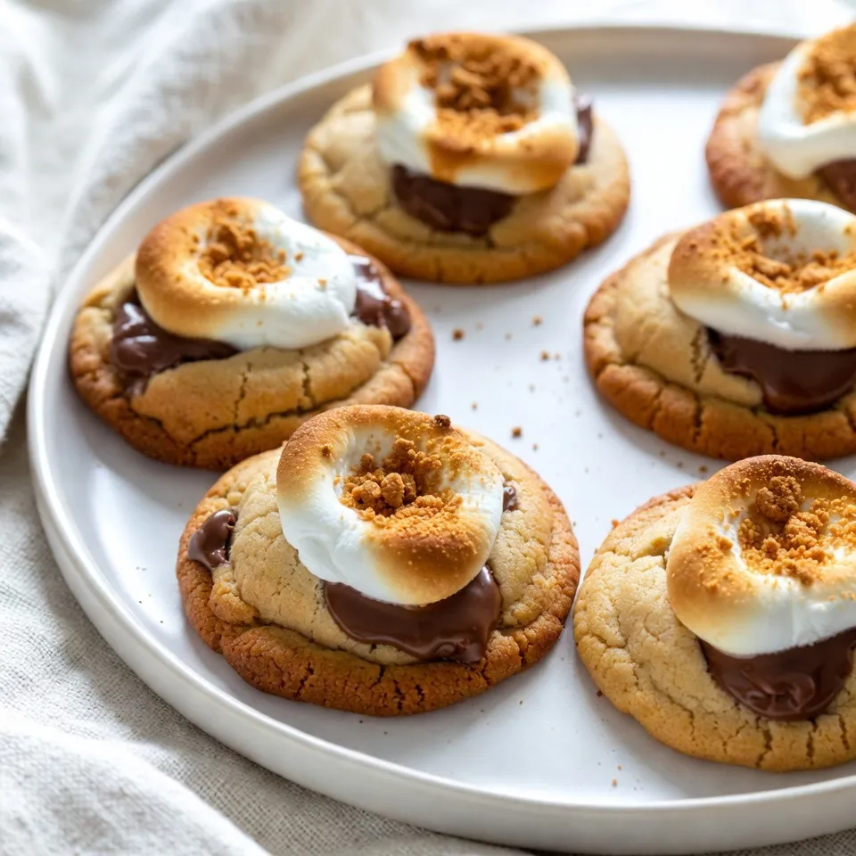 Für die S’mores Stuffed Cookies brauchst du: - 1 Tasse ungesalzene Butter, weich - 1 Tasse Zucker - 1 Tasse brauner Zucker, fest verpackt - 2 große Eier - 2 Teelöffel Vanilleextrakt - 3 Tassen Weizenmehl - 1 Teelöffel Natron - 1/2 Teelöffel Salz - 1 Tasse Milchschokoladenstückchen - 1 Tasse Mini-Marshmallows - 1 Tasse Graham-Cracker-Brösel Wähle frische, ungesalzene Butter. Sie sorgt für einen reinen Geschmack. Achte darauf, dass die Eier frisch sind. Sie helfen, den Teig schön zu binden. Verwende hochwertige Schokoladenstückchen. Sie machen die Kekse schokoladiger und leckerer. Die Graham-Cracker-Brösel sollten knusprig sein. So geben sie den Keksen die perfekte Textur. Du kannst ungesalzene Butter durch Kokosnussöl ersetzen. Das gibt einen anderen, aber leckeren Geschmack. Statt Milchschokoladenstückchen kannst du Zartbitterschokolade verwenden. Das gibt den Keksen einen intensiveren Geschmack. Wenn du keine Mini-Marshmallows hast, kannst du auch normale Marshmallows klein schneiden. Sie sind eine gute, süße Füllung. {{ingredient_image_2}} Heize deinen Ofen auf 175 °C (350 °F) vor. Nimm zwei Backbleche und lege sie mit Backpapier aus. So bleiben die Kekse später nicht kleben. In einer großen Rührschüssel gib die weiche Butter, den Zucker und den braunen Zucker hinein. Schlage alles mit einem Handmixer oder einer Küchenmaschine auf mittlerer Geschwindigkeit für 2-3 Minuten. Die Mischung sollte leicht und fluffig sein. Füge die Eier einzeln hinzu. Rühre nach jedem Ei gut um. Danach gib den Vanilleextrakt dazu. Mische alles gründlich. In einer separaten Schüssel vermische das Weizenmehl, Natron und Salz. Füge die trockenen Zutaten langsam zu den feuchten Zutaten hinzu. Mixe nur so lange, bis alles gerade so verbunden ist. Zu viel Rühren macht die Kekse hart. Jetzt kommen die Milchschokoladenstückchen und Graham-Cracker-Brösel dazu. Hebe sie vorsichtig unter den Teig. Sie sollten gleichmäßig verteilt sein. Nimm eine kleine Menge Teig, etwa einen Esslöffel. Forme sie in deiner Handfläche flach. Platziere 2-3 Mini-Marshmallows in die Mitte. Falte den Teig um die Marshmallows, sodass sie ganz umhüllt sind. Rolle die gefüllte Teigmischung zu einer Kugel. Lege sie auf das Backblech. Backe die Kekse für 10-12 Minuten. Die Ränder sollten goldbraun sein, die Mittenteile weich. Achte darauf, sie nicht zu lange zu backen. Lass die Kekse 5 Minuten auf dem Backblech abkühlen. Danach lege sie auf ein Kuchengitter, um vollständig abzukühlen. Serviere sie auf einem rustikalen Holzbrett mit extra Graham-Cracker-Bröseln. Ein wenig geschmolzene Schokolade zum Dippen macht sie noch besser! Um die besten S’mores Stuffed Cookies zu backen, beachte einige wichtige Tipps: - Butter richtig weich machen: Lass die Butter bei Raumtemperatur stehen. So wird sie perfekt cremig. - Zucker gut vermischen: Schlage die Butter mit Zucker lange genug. Dadurch wird der Teig luftig. - Kekse nicht überbacken: Achte darauf, dass die Kekse in der Mitte noch weich sind. Sie härten nach dem Abkühlen nach. - Graham-Cracker-Brösel gleichmäßig verteilen: Mische sie gut im Teig. So schmeckst du sie in jedem Bissen. Manchmal gibt es beim Backen kleine Probleme. Hier sind einige Lösungen: - Kekse laufen auseinander: Stelle sicher, dass der Teig gut gekühlt ist, bevor du ihn backst. Kühlung hilft. - Kekse sind zu hart: Backe sie kürzer. Sie sollten leicht goldbraun an den Rändern sein. - Schokolade schmilzt zu stark: Verwende Schokoladenstückchen von guter Qualität. Diese schmelzen besser. - Marshmallows laufen heraus: Achte darauf, dass der Teig die Marshmallows gut umschließt. Sie sollten sicher eingepackt sein. Um die Frische deiner S’mores Stuffed Cookies zu bewahren, folge diesen Tipps: - In einem luftdichten Behälter aufbewahren: So bleiben die Kekse weich und frisch. - Nicht in den Kühlschrank legen: Kühlung macht die Kekse hart. Bewahre sie bei Raumtemperatur auf. - Einfrieren für längere Haltbarkeit: Wickel die Kekse in Frischhaltefolie und lege sie in einen Gefrierbeutel. So halten sie bis zu drei Monate. Pro Tipps Butter Zimmertemperatur: Verwende weiche Butter, um sicherzustellen, dass deine Kekse zart und nicht zu fest werden. Marshmallows richtig einpacken: Achte darauf, die Marshmallows vollständig im Teig einzuhüllen, damit sie während des Backens nicht austreten. Backblech nicht überladen: Platziere die Kekse mit ausreichend Abstand zueinander, da sie beim Backen auseinanderlaufen. Abkühlen lassen: Lass die Kekse nach dem Backen kurz auf dem Blech abkühlen, bevor du sie auf ein Gitter legst, um ihre Form zu stabilisieren. {{image_4}} Du kannst diese Kekse vegan machen! Ersetze die Eier mit Apfelmus oder Leinsamen. Nutze vegane Butter und dunkle Schokolade. So bleibt der Geschmack toll, und du hast eine pflanzliche Option. Achte darauf, dass die Graham-Cracker vegan sind, denn nicht alle sind es. Für glutenfreie Kekse verwende glutenfreies Mehl. Achte darauf, dass alle anderen Zutaten auch glutenfrei sind. Die Textur könnte etwas anders sein, aber das ist in Ordnung. Die Kekse werden trotzdem lecker und klebrig sein. Sei kreativ mit Füllungen! Du kannst Erdnussbutter oder Nutella hinzufügen. Auch ein Hauch von Zimt kann die Kekse interessant machen. Experimentiere mit verschiedenen Schokoladensorten wie weiße Schokolade oder Pfefferminzschokolade. So findest du deinen perfekten S’mores Cookie! Um deine S’mores Stuffed Cookies frisch zu halten, lege sie in einen luftdichten Behälter. Du kannst auch ein Stück Brot dazu legen. Das Brot hilft, die Feuchtigkeit zu bewahren. Stelle den Behälter an einen kühlen, trockenen Ort. Vermeide direkte Sonneneinstrahlung. So bleiben die Kekse weich und lecker. Diese Kekse sind bis zu einer Woche haltbar. Wenn du sie richtig lagerst, bleiben sie frisch. Achte darauf, dass der Behälter dicht ist. Nach einer Woche können die Kekse etwas trocken werden. Sie sind aber immer noch genießbar. Für den besten Geschmack genieße sie frisch. Wenn du Kekse für später aufbewahren möchtest, friere sie ein. Lege die Kekse in einen Gefrierbeutel. Vergiss nicht, die Luft herauszudrücken, bevor du den Beutel schließt. So bleiben sie bis zu drei Monate frisch. Wenn du sie genießen möchtest, lasse sie bei Raumtemperatur auftauen. Alternativ kannst du sie kurz in der Mikrowelle aufwärmen. So werden sie wieder weich und gooey. Ja, du kannst die Kekse im Voraus machen. Du kannst den Teig bis zu zwei Tage im Kühlschrank lagern. Forme die Kekse und lege sie auf ein Backblech. Wenn du bereit bist zu backen, nimm sie einfach heraus und backe sie direkt. Das gibt dir frische Kekse, wenn du sie brauchst. Wenn du keine Mini-Marshmallows hast, kannst du auch normale Marshmallows verwenden. Schneide sie in kleinere Stücke. Eine andere Option sind Karamellbonbons. Dies gibt den Keksen einen tollen, süßen Geschmack. Um die Kekse schokoladiger zu machen, füge mehr Milchschokoladenstückchen hinzu. Du kannst auch dunkle Schokolade oder Schokoladenstückchen mit verschiedenen Geschmäckern verwenden. Eine Prise Kakaopulver im Teig sorgt für einen intensiveren Schokoladengeschmack. Ja, du kannst die Zutaten einfach verdoppeln oder verdreifachen. Stelle sicher, dass du große Schüsseln und Backbleche hast. Achte auch darauf, die Backzeit zu überprüfen, wenn du mehrere Bleche gleichzeitig backst. So bleiben die Kekse gleichmäßig gebacken und lecker. Zusammenfassend haben wir die wichtigsten Zutaten und Schritte für S’mores Stuffed Cookies besprochen. Du weißt jetzt, wie du die besten Zutaten auswählst und Alternativen findest. Unsere Schritt-für-Schritt-Anleitung macht das Backen einfach. Denk daran, unsere Tipps für perfekte Kekse zu befolgen. Variationen wie vegane oder glutenfreie Optionen bieten mehr Auswahl. Experimentiere mit Geschmäckern und genieße deine Kekse frisch oder aufbewahrt. Du hast alles, um großartige S’mores Stuffed Cookies zu kreieren – viel Spaß beim Backen!