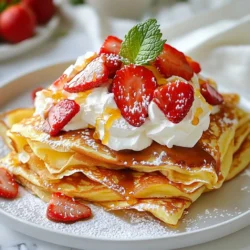 Für diese köstlichen Erdbeer-Nutella-Crepes brauchst du einige einfache Zutaten. Hier ist die Liste: - 125 g Weizenmehl - 2 große Eier - 300 ml Milch - 30 g Zucker - 1/4 Teelöffel Salz - 30 g geschmolzene Butter (plus extra zum Braten) - 250 g Nutella - 250 g frische Erdbeeren, in Scheiben geschnitten - Schlagsahne zum Servieren (optional) - Frische Minzblätter zur Garnitur (optional) Diese Zutaten ergeben einen feinen Teig und leckere Füllung. Wenn du keine bestimmten Zutaten hast, kannst du sie leicht ersetzen. Hier sind einige Ideen: - Statt Weizenmehl kannst du Buchweizenmehl verwenden, um eine glutenfreie Version zu machen. - Anstelle von Nutella probiere Mandel- oder Erdnussbutter für einen anderen Geschmack. - Verwende pflanzliche Milch, wie Mandel- oder Hafermilch, für eine vegane Variante. - Für mehr Süße kannst du Honig oder Agavensirup verwenden. Diese Alternativen machen das Rezept anpassbar für viele Diäten. Frische Erdbeeren sind der Schlüssel zu diesem Rezept. Hier sind einige Tipps, um die besten auszuwählen: - Achte auf eine leuchtend rote Farbe. Reife Erdbeeren sind süßer. - Überprüfe die Beeren auf Druckstellen oder Schimmel. Sie sollten fest und unbeschädigt sein. - Schnupper an den Erdbeeren. Sie sollten süß und frisch riechen. - Kaufe sie in der Saison, wenn sie am besten schmecken. Mit diesen Tipps hast du die besten Erdbeeren für deine Crepes! {{ingredient_image_2}} Zuerst mische ich das Weizenmehl, den Zucker und das Salz in einer Schüssel. Das gibt dem Teig einen guten Grundgeschmack. In einer anderen Schüssel schlage ich die Eier. Dann füge ich die Milch und die geschmolzene Butter hinzu. Ich rühre alles gut, bis die Mischung glatt ist. Jetzt gieße ich die flüssigen Zutaten langsam in die trockenen. Dabei rühre ich sanft, um Klumpen zu vermeiden. Der Teig sollte dünnflüssig sein. Ich lasse ihn dann etwa 30 Minuten ruhen. Das hilft, den Teig lockerer zu machen. Ich erhitze eine antihaftbeschichtete Pfanne bei mittlerer Hitze. Dann pinsle ich die Pfanne leicht mit geschmolzener Butter ein. Ich gieße etwa 60 ml Teig in die Pfanne. Sofort neige ich die Pfanne, damit der Teig gleichmäßig verteilt wird. Jetzt backe ich den Crepe etwa 1-2 Minuten. Die Ränder sollten sich lösen und die Unterseite leicht goldbraun sein. Dann drehe ich den Crepe vorsichtig um und backe die andere Seite für 1 Minute. Ich lege den Crepe auf einen Teller und decke ihn ab, um ihn warm zu halten. Das wiederhole ich, bis ich den ganzen Teig aufgebraucht habe. Jetzt kommt der beste Teil! Ich nehme einen Crepe und streiche einen großzügigen Esslöffel Nutella auf eine Hälfte. Dann belege ich ihn mit frischen, geschnittenen Erdbeeren. Um den Crepe zu falten, klappe ich ihn zuerst in der Hälfte und dann nochmals in der Hälfte, um ein Dreieck zu formen. Wenn ich mag, kann ich optional Schlagsahne darüber geben und mit frischen Minzblättern garnieren. Das sieht nicht nur toll aus, sondern schmeckt auch super! Um perfekte dünne Crepes zu machen, gibt es einige einfache Tipps. - Teig ruhen lassen: Lass den Teig 30 Minuten ruhen. Dies hilft, die Glutenstruktur zu entspannen. - Die richtige Menge: Gieße nicht zu viel Teig in die Pfanne. Etwa 60 ml sind ideal. - Pfanne schwenken: Neige die Pfanne sofort, um den Teig gleichmäßig zu verteilen. Diese Schritte helfen, dünne und zarte Crepes zu erhalten. Es gibt häufige Fehler, die man vermeiden sollte. - Teigklumpen: Rühre den Teig gut, um Klumpen zu vermeiden. - Zu hohe Hitze: Backe die Crepes bei mittlerer Hitze. Zu hohe Hitze verbrennt sie schnell. - Zu lange backen: Backe die Crepes nur 1-2 Minuten pro Seite. Zu lang macht sie hart. Diese Tipps sparen Zeit und Frustration. Die Wahl der Pfanne ist wichtig für das Crepe-Erlebnis. - Antihaftbeschichtung: Eine antihaftbeschichtete Pfanne verhindert das Ankleben. - Größe: Eine Pfanne mit 24-26 cm Durchmesser ist ideal. - Material: Eine schwere Pfanne sorgt für gleichmäßige Wärmeverteilung. Mit der richtigen Pfanne wird das Crepes machen leicht und Spaß! Pro Tipps Teig ruhen lassen: Lassen Sie den Crepeteig mindestens 30 Minuten ruhen, damit sich die Aromen entfalten und die Textur verbessert wird. Die richtige Temperatur: Achten Sie darauf, dass die Pfanne die richtige Temperatur hat; sie sollte heiß genug sein, damit die Crepes schnell garen, aber nicht so heiß, dass sie anbrennen. Nutella warm machen: Erwärmen Sie das Nutella leicht in der Mikrowelle, um es leichter auf den Crepes verstreichen zu können. Frische Erdbeeren: Verwenden Sie frische und reife Erdbeeren für den besten Geschmack und die beste Textur; sie sollten süß und saftig sein. {{image_4}} Wenn du Nutella nicht magst, gibt es viele Alternativen. Du kannst Erdnussbutter oder Mandelbutter verwenden. Beide sind lecker und cremig. Auch Karamellsoße kann eine süße Option sein. Diese Füllungen passen gut zu Erdbeeren. Wähle, was dir am besten schmeckt! Erdbeeren sind toll, aber du kannst auch andere Beeren verwenden. Himbeeren sind süß und leicht sauer. Blaubeeren sind süß und saftig. Du kannst eine Mischung aus Beeren machen. Das gibt deinen Crepes mehr Farbe und Geschmack. Probiere es aus! Crepes müssen nicht süß sein. Du kannst sie auch herzhaft füllen. Fülle sie mit Spinat und Feta. Schinken und Käse sind auch eine gute Wahl. Du kannst sogar Gemüse wie Paprika oder Zucchini hinzufügen. Diese herzhaften Varianten sind perfekt für ein schnelles Mittagessen oder Abendessen. Sei kreativ und experimentiere! Um die Crepes frisch zu halten, lege sie in einen luftdichten Behälter. Trenne jede Schicht mit Backpapier, damit sie nicht aneinanderkleben. Lagere die Crepes im Kühlschrank. So bleiben sie bis zu drei Tage frisch. Um übrig gebliebene Crepes aufzuwärmen, lege sie in eine Pfanne auf mittlerer Hitze. Erhitze sie etwa 30 Sekunden pro Seite. Du kannst auch die Mikrowelle nutzen. Stelle sie für 10-15 Sekunden auf hohe Stufe. Achte darauf, sie nicht zu lange zu erhitzen, damit sie nicht trocken werden. Du kannst die Crepes im Voraus zubereiten. Bereite den Teig einen Tag vorher vor und lagere ihn im Kühlschrank. Du kannst die Crepes auch ganz fertig machen und im Kühlschrank lagern. Bedecke sie gut, damit sie frisch bleiben. So hast du immer einen leckeren Snack bereit. Um Crepes ohne Eier zu machen, kannst du eine Mischung aus Mehl, Milch und Wasser verwenden. Nutze für die Bindung 1 Esslöffel Leinsamenmehl mit 3 Esslöffeln Wasser, das lässt du kurz quellen. Diese Mischung ersetzt die Eier gut. Der Teig wird dann genauso zubereitet. Rühre alles gut zusammen und lasse ihn ruhen. Diese Variante schmeckt ebenfalls lecker. Ja, du kannst den Crepeteig im Voraus zubereiten. Bereite den Teig einfach bis zu 24 Stunden vorher zu. Stelle ihn in den Kühlschrank, dann bleibt er frisch. Vergiss nicht, den Teig vor dem Backen gut umzurühren. Manchmal setzen sich die Zutaten ab. So sparst du Zeit und kannst schnell leckere Crepes machen. Erdbeer-Nutella-Crepes haben etwa 250 bis 300 Kalorien pro Crepe. Die genaue Zahl hängt von der Füllmenge und den verwendeten Zutaten ab. Nutella und Erdbeeren bringen zusätzlichen Geschmack, aber auch Kalorien. Wenn du die Sahne weglässt, reduzierst du die Kalorienzahl. Das ist eine gute Option, wenn du auf deine Ernährung achtest. Erdbeer-Nutella-Crepes sind einfach zu machen und lecker. Wir haben Zutaten, Schritte und Tipps besprochen. Ich habe dir auch gezeigt, wie du die perfekten Crepes machst. Variationen mit anderen Füllungen bringen neuen Geschmack. Die richtigen Lagerhinweise sorgen dafür, dass du auch später noch Genuss hast. Probiere die Rezepte und lass dich inspirieren. Du wirst schnell zum Crepes-Profi! Lerne aus den Tipps und stelle deine eigenen Kreationen her. Viel Spaß beim Kochen!