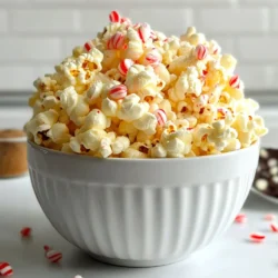 Für unser Pfefferminz-Bark-Popcorn brauchen wir folgende Hauptzutaten: - 6 Tassen Popcorn (ca. 1/2 Tasse Kernen) - 1 Tasse weiße Schokoladenstückchen - 1/4 Tasse zerstoßene Pfefferminzbonbons (oder Zuckerstangen) - 1/2 Teelöffel Pfefferminzextrakt - 1/4 Teelöffel Meersalz Diese Zutaten sorgen für den besonderen Geschmack. Das Popcorn ist leicht und knusprig. Die weiße Schokolade ist süß und cremig. Die Pfefferminzbonbons bringen einen frischen Kick. Wenn Sie das Popcorn noch schöner machen möchten, können Sie diese zusätzlichen Zutaten verwenden: - Optional: 1/2 Tasse halbsüße Schokoladenstückchen (zum Drizzeln) Diese Schokolade gibt dem Popcorn eine schöne Farbe und noch mehr Geschmack. Die Wahl der Zutaten ist wichtig. Hier einige Tipps: - Wählen Sie frische Popcornkörner. Sie sollten groß und prall sein. - Kaufen Sie gute weiße Schokolade. Sie sollte einen hohen Kakaoanteil haben. - Achten Sie auf hochwertige Pfefferminzbonbons. Diese sollten aromatisch und frisch sein. Durch die Auswahl hochwertiger Zutaten wird Ihr Pfefferminz-Bark-Popcorn noch besser schmecken. {{ingredient_image_2}} Um das beste Popcorn zu machen, benötigen Sie frische Popcornkörner. Ich empfehle eine Luft-Popcornmaschine. Wenn Sie einen Topf verwenden, heizen Sie ihn bei mittlerer Hitze. Fügen Sie einen Esslöffel Öl hinzu und geben Sie die Körner hinein. Decken Sie den Topf ab und schütteln Sie ihn. Hören Sie auf das Poppgeräusch. Wenn es langsamer wird, ist das Popcorn fertig. Geben Sie das Popcorn in eine große Rührschüssel. Nehmen Sie eine mikrowellengeeignete Schüssel und fügen Sie die weißen Schokoladenstückchen hinzu. Geben Sie dann den Pfefferminzextrakt dazu. Erhitzen Sie die Mischung in der Mikrowelle. Machen Sie dies in 20-Sekunden-Intervallen und rühren Sie gut um. Nach 1-2 Minuten sollte die Schokolade geschmolzen und glatt sein. Gießen Sie die geschmolzene weiße Schokolade über das Popcorn. Mischen Sie vorsichtig, damit jedes Stück Popcorn gut überzogen ist. Jetzt kommt der Spaß: Streuen Sie die zerstoßenen Pfefferminzbonbons und das Meersalz über das Popcorn. Rühren Sie erneut um, um alles gut zu vermischen. Wenn Sie noch mehr Geschmack möchten, nehmen Sie halbsüße Schokoladenstückchen. Schmelzen Sie diese wie zuvor beschrieben. Sobald sie schmelzen, träufeln Sie die Schokolade über die Popcorn-Mischung. Dies sieht nicht nur toll aus, sondern schmeckt auch lecker. Verteilen Sie die Popcorn-Mischung gleichmäßig auf ein Backblech mit Backpapier. Lassen Sie es bei Raumtemperatur abkühlen. Alternativ können Sie es für etwa 15-20 Minuten in den Kühlschrank stellen, bis die Schokolade fest ist. Brechen Sie das Pfefferminz-Bark-Popcorn in Stücke und servieren Sie es in Schüsseln oder Geschenktüten. Um das beste Popcorn zu machen, starten Sie mit frischen Kernen. Verwenden Sie eine Luft-Popcornmaschine oder einen Topf mit etwas Öl. Wenn Sie den Topf nutzen, decken Sie ihn ab und schütteln Sie ihn. Achten Sie darauf, dass das Poppgeräusch langsamer wird. Dies zeigt, dass das Popcorn fertig ist. Übertragen Sie das Popcorn sofort in eine große Schüssel. So bleibt es knusprig und lecker. Sie können das Rezept nach Ihrem Geschmack anpassen. Fügen Sie Nüsse hinzu, um einen zusätzlichen Crunch zu bekommen. Mandeln oder Walnüsse passen gut dazu. Auch Karamell kann das Popcorn süßer machen. Wenn Sie es schokoladiger mögen, verwenden Sie dunkle oder Milchschokolade. Experimentieren Sie mit verschiedenen Süßigkeiten, um neue Geschmäcker zu entdecken. Um das Popcorn frisch zu halten, lagern Sie es in luftdichten Behältern. Verwenden Sie Gläser oder Plastikboxen mit festem Deckel. So bleibt das Popcorn knusprig und lecker. Vermeiden Sie es, das Popcorn in einem feuchten Raum zu lagern. Die beste Temperatur ist kühl und trocken. Wenn richtig gelagert, bleibt es bis zu einer Woche frisch. Pro Tipps Popcorn frisch zubereiten: Verwenden Sie frisch gepopptes Popcorn für den besten Geschmack und die beste Textur. Wenn möglich, vermeiden Sie vorgefertigtes Popcorn mit Butter oder Gewürzen, um die Schokoladenschicht nicht zu beeinträchtigen. Pfefferminzgeschmack anpassen: Je nach Vorliebe können Sie die Menge an Pfefferminzextrakt erhöhen oder reduzieren, um den gewünschten Geschmack zu erzielen. Beginnen Sie mit weniger und fügen Sie nach Geschmack mehr hinzu. Verwendung von Backpapier: Stellen Sie sicher, dass Sie ein Backblech mit Backpapier auslegen, um das Ankleben des Popcorns zu verhindern. Dies erleichtert das Entfernen der Bark nach dem Abkühlen. Geschenktips: Verpacken Sie das Pfefferminz-Bark-Popcorn in durchsichtige Tüten oder festliche Schalen, um es als Geschenk zu präsentieren. Fügen Sie eine schöne Schleife hinzu, um einen zusätzlichen festlichen Touch zu verleihen. {{image_4}} Wenn Sie keine Pfefferminzbonbons haben, verwenden Sie andere Süßigkeiten. Zuckerstangen sind eine gute Wahl. Sie bringen den gleichen Minzgeschmack. Für eine fruchtige Note nehmen Sie gefriergetrocknete Erdbeeren oder Himbeeren. Diese geben einen schönen Farbkontrast. Schokolade ist der Schlüssel zu diesem Snack. Neben weißer Schokolade können Sie auch Milchschokolade oder dunkle Schokolade verwenden. Milchschokolade gibt einen süßeren Geschmack. Dunkle Schokolade hat einen intensiveren, bitteren Geschmack. Sie können auch eine Mischung aus allen drei Sorten ausprobieren. Das sorgt für mehr Tiefe im Geschmack. Möchten Sie mehr Crunch? Fügen Sie Nüsse hinzu! Mandeln, Walnüsse oder Pecannüsse passen gut. Sie können auch gesalzene Brezeln zerbrechen und untermischen. Diese geben eine salzige Note und machen das Popcorn noch interessanter. Denk daran, alles gut zu mischen, damit jeder Bissen voll von Aromen ist. Um Ihr Pfefferminz-Bark-Popcorn frisch zu halten, bewahren Sie es in einem luftdichten Behälter auf. Ein Glas- oder Plastikbehälter funktioniert gut. Stellen Sie sicher, dass der Behälter gut verschlossen ist, damit keine Luft eindringt. Es ist wichtig, das Popcorn vor Feuchtigkeit zu schützen. Feuchtigkeit kann das Popcorn weich machen und den Crunch verlieren. Um die Haltbarkeit zu verlängern, lassen Sie das Popcorn vor der Lagerung vollständig abkühlen. Wenn das Popcorn warm ist, kann sich Kondenswasser im Behälter bilden. Das ist schlecht für die Frische. Lagern Sie das Popcorn an einem kühlen, dunklen Ort. Vermeiden Sie direkte Sonneneinstrahlung und Wärmequellen. So bleibt der Geschmack länger erhalten. Idealerweise essen Sie Ihr Pfefferminz-Bark-Popcorn innerhalb von zwei Wochen nach der Zubereitung. Nach dieser Zeit kann der Geschmack nachlassen. Auch die Textur kann sich verändern. Wenn Sie das Popcorn länger aufbewahren, überprüfen Sie regelmäßig, ob es noch gut ist. Schmecken Sie ein kleines Stück, um sicherzugehen, dass es frisch bleibt. Pfefferminz-Bark-Popcorn ist eine süße Snack-Mischung. Es besteht aus frisch zubereitetem Popcorn, das mit weißer Schokolade überzogen ist. Zerstoßene Pfefferminzbonbons geben ihm einen frischen Geschmack. Diese Kombination macht es perfekt für Feiertage und Feste. Ja, du kannst die weiße Schokolade ersetzen. Halbsüße oder dunkle Schokolade funktionieren gut. Dies gibt dem Popcorn einen anderen, aber leckeren Geschmack. Achte darauf, die Schokolade gleichmäßig zu schmelzen und zu verteilen. Du kannst das Pfefferminz-Bark-Popcorn bis zu zwei Wochen aufbewahren. Lagere es in einem luftdichten Behälter. So bleibt es frisch und knusprig. Vermeide warme, feuchte Orte, damit die Schokolade nicht schmilzt. Ja, dieses Rezept ist glutenfrei. Popcorn ist von Natur aus glutenfrei. Achte darauf, dass die Schokolade und die Pfefferminzbonbons ebenfalls glutenfrei sind. So kannst du sicher sein, dass das Snack sicher ist. Ja, du kannst das Rezept im Voraus zubereiten. Bereite das Popcorn und die Schokolade einen Tag vorher vor. Bewahre es dann in einem luftdichten Behälter auf. So hast du einen schnellen Snack für deinen nächsten Festtag. Pfefferminz-Bark-Popcorn ist eine leckere und kreative Snack-Idee. Wir haben die Hauptzutaten und Tipps zur Auswahl der besten Zutaten besprochen. Die Schritt-für-Schritt-Anleitung macht es leicht, die Snack-Highlights zu genießen. Mit unseren Tipps gelingt dir das perfekte Popcorn. Denk daran, dass Variationen jedem Biss neuen Geschmack geben. Lagere dein Popcorn richtig, um die Frische zu bewahren. Jetzt liegt es an dir, dieses Rezept auszuprobieren und Freude zu teilen!