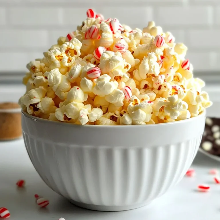 Für unser Pfefferminz-Bark-Popcorn brauchen wir folgende Hauptzutaten: - 6 Tassen Popcorn (ca. 1/2 Tasse Kernen) - 1 Tasse weiße Schokoladenstückchen - 1/4 Tasse zerstoßene Pfefferminzbonbons (oder Zuckerstangen) - 1/2 Teelöffel Pfefferminzextrakt - 1/4 Teelöffel Meersalz Diese Zutaten sorgen für den besonderen Geschmack. Das Popcorn ist leicht und knusprig. Die weiße Schokolade ist süß und cremig. Die Pfefferminzbonbons bringen einen frischen Kick. Wenn Sie das Popcorn noch schöner machen möchten, können Sie diese zusätzlichen Zutaten verwenden: - Optional: 1/2 Tasse halbsüße Schokoladenstückchen (zum Drizzeln) Diese Schokolade gibt dem Popcorn eine schöne Farbe und noch mehr Geschmack. Die Wahl der Zutaten ist wichtig. Hier einige Tipps: - Wählen Sie frische Popcornkörner. Sie sollten groß und prall sein. - Kaufen Sie gute weiße Schokolade. Sie sollte einen hohen Kakaoanteil haben. - Achten Sie auf hochwertige Pfefferminzbonbons. Diese sollten aromatisch und frisch sein. Durch die Auswahl hochwertiger Zutaten wird Ihr Pfefferminz-Bark-Popcorn noch besser schmecken. {{ingredient_image_2}} Um das beste Popcorn zu machen, benötigen Sie frische Popcornkörner. Ich empfehle eine Luft-Popcornmaschine. Wenn Sie einen Topf verwenden, heizen Sie ihn bei mittlerer Hitze. Fügen Sie einen Esslöffel Öl hinzu und geben Sie die Körner hinein. Decken Sie den Topf ab und schütteln Sie ihn. Hören Sie auf das Poppgeräusch. Wenn es langsamer wird, ist das Popcorn fertig. Geben Sie das Popcorn in eine große Rührschüssel. Nehmen Sie eine mikrowellengeeignete Schüssel und fügen Sie die weißen Schokoladenstückchen hinzu. Geben Sie dann den Pfefferminzextrakt dazu. Erhitzen Sie die Mischung in der Mikrowelle. Machen Sie dies in 20-Sekunden-Intervallen und rühren Sie gut um. Nach 1-2 Minuten sollte die Schokolade geschmolzen und glatt sein. Gießen Sie die geschmolzene weiße Schokolade über das Popcorn. Mischen Sie vorsichtig, damit jedes Stück Popcorn gut überzogen ist. Jetzt kommt der Spaß: Streuen Sie die zerstoßenen Pfefferminzbonbons und das Meersalz über das Popcorn. Rühren Sie erneut um, um alles gut zu vermischen. Wenn Sie noch mehr Geschmack möchten, nehmen Sie halbsüße Schokoladenstückchen. Schmelzen Sie diese wie zuvor beschrieben. Sobald sie schmelzen, träufeln Sie die Schokolade über die Popcorn-Mischung. Dies sieht nicht nur toll aus, sondern schmeckt auch lecker. Verteilen Sie die Popcorn-Mischung gleichmäßig auf ein Backblech mit Backpapier. Lassen Sie es bei Raumtemperatur abkühlen. Alternativ können Sie es für etwa 15-20 Minuten in den Kühlschrank stellen, bis die Schokolade fest ist. Brechen Sie das Pfefferminz-Bark-Popcorn in Stücke und servieren Sie es in Schüsseln oder Geschenktüten. Um das beste Popcorn zu machen, starten Sie mit frischen Kernen. Verwenden Sie eine Luft-Popcornmaschine oder einen Topf mit etwas Öl. Wenn Sie den Topf nutzen, decken Sie ihn ab und schütteln Sie ihn. Achten Sie darauf, dass das Poppgeräusch langsamer wird. Dies zeigt, dass das Popcorn fertig ist. Übertragen Sie das Popcorn sofort in eine große Schüssel. So bleibt es knusprig und lecker. Sie können das Rezept nach Ihrem Geschmack anpassen. Fügen Sie Nüsse hinzu, um einen zusätzlichen Crunch zu bekommen. Mandeln oder Walnüsse passen gut dazu. Auch Karamell kann das Popcorn süßer machen. Wenn Sie es schokoladiger mögen, verwenden Sie dunkle oder Milchschokolade. Experimentieren Sie mit verschiedenen Süßigkeiten, um neue Geschmäcker zu entdecken. Um das Popcorn frisch zu halten, lagern Sie es in luftdichten Behältern. Verwenden Sie Gläser oder Plastikboxen mit festem Deckel. So bleibt das Popcorn knusprig und lecker. Vermeiden Sie es, das Popcorn in einem feuchten Raum zu lagern. Die beste Temperatur ist kühl und trocken. Wenn richtig gelagert, bleibt es bis zu einer Woche frisch. Pro Tipps Popcorn frisch zubereiten: Verwenden Sie frisch gepopptes Popcorn für den besten Geschmack und die beste Textur. Wenn möglich, vermeiden Sie vorgefertigtes Popcorn mit Butter oder Gewürzen, um die Schokoladenschicht nicht zu beeinträchtigen. Pfefferminzgeschmack anpassen: Je nach Vorliebe können Sie die Menge an Pfefferminzextrakt erhöhen oder reduzieren, um den gewünschten Geschmack zu erzielen. Beginnen Sie mit weniger und fügen Sie nach Geschmack mehr hinzu. Verwendung von Backpapier: Stellen Sie sicher, dass Sie ein Backblech mit Backpapier auslegen, um das Ankleben des Popcorns zu verhindern. Dies erleichtert das Entfernen der Bark nach dem Abkühlen. Geschenktips: Verpacken Sie das Pfefferminz-Bark-Popcorn in durchsichtige Tüten oder festliche Schalen, um es als Geschenk zu präsentieren. Fügen Sie eine schöne Schleife hinzu, um einen zusätzlichen festlichen Touch zu verleihen. {{image_4}} Wenn Sie keine Pfefferminzbonbons haben, verwenden Sie andere Süßigkeiten. Zuckerstangen sind eine gute Wahl. Sie bringen den gleichen Minzgeschmack. Für eine fruchtige Note nehmen Sie gefriergetrocknete Erdbeeren oder Himbeeren. Diese geben einen schönen Farbkontrast. Schokolade ist der Schlüssel zu diesem Snack. Neben weißer Schokolade können Sie auch Milchschokolade oder dunkle Schokolade verwenden. Milchschokolade gibt einen süßeren Geschmack. Dunkle Schokolade hat einen intensiveren, bitteren Geschmack. Sie können auch eine Mischung aus allen drei Sorten ausprobieren. Das sorgt für mehr Tiefe im Geschmack. Möchten Sie mehr Crunch? Fügen Sie Nüsse hinzu! Mandeln, Walnüsse oder Pecannüsse passen gut. Sie können auch gesalzene Brezeln zerbrechen und untermischen. Diese geben eine salzige Note und machen das Popcorn noch interessanter. Denk daran, alles gut zu mischen, damit jeder Bissen voll von Aromen ist. Um Ihr Pfefferminz-Bark-Popcorn frisch zu halten, bewahren Sie es in einem luftdichten Behälter auf. Ein Glas- oder Plastikbehälter funktioniert gut. Stellen Sie sicher, dass der Behälter gut verschlossen ist, damit keine Luft eindringt. Es ist wichtig, das Popcorn vor Feuchtigkeit zu schützen. Feuchtigkeit kann das Popcorn weich machen und den Crunch verlieren. Um die Haltbarkeit zu verlängern, lassen Sie das Popcorn vor der Lagerung vollständig abkühlen. Wenn das Popcorn warm ist, kann sich Kondenswasser im Behälter bilden. Das ist schlecht für die Frische. Lagern Sie das Popcorn an einem kühlen, dunklen Ort. Vermeiden Sie direkte Sonneneinstrahlung und Wärmequellen. So bleibt der Geschmack länger erhalten. Idealerweise essen Sie Ihr Pfefferminz-Bark-Popcorn innerhalb von zwei Wochen nach der Zubereitung. Nach dieser Zeit kann der Geschmack nachlassen. Auch die Textur kann sich verändern. Wenn Sie das Popcorn länger aufbewahren, überprüfen Sie regelmäßig, ob es noch gut ist. Schmecken Sie ein kleines Stück, um sicherzugehen, dass es frisch bleibt. Pfefferminz-Bark-Popcorn ist eine süße Snack-Mischung. Es besteht aus frisch zubereitetem Popcorn, das mit weißer Schokolade überzogen ist. Zerstoßene Pfefferminzbonbons geben ihm einen frischen Geschmack. Diese Kombination macht es perfekt für Feiertage und Feste. Ja, du kannst die weiße Schokolade ersetzen. Halbsüße oder dunkle Schokolade funktionieren gut. Dies gibt dem Popcorn einen anderen, aber leckeren Geschmack. Achte darauf, die Schokolade gleichmäßig zu schmelzen und zu verteilen. Du kannst das Pfefferminz-Bark-Popcorn bis zu zwei Wochen aufbewahren. Lagere es in einem luftdichten Behälter. So bleibt es frisch und knusprig. Vermeide warme, feuchte Orte, damit die Schokolade nicht schmilzt. Ja, dieses Rezept ist glutenfrei. Popcorn ist von Natur aus glutenfrei. Achte darauf, dass die Schokolade und die Pfefferminzbonbons ebenfalls glutenfrei sind. So kannst du sicher sein, dass das Snack sicher ist. Ja, du kannst das Rezept im Voraus zubereiten. Bereite das Popcorn und die Schokolade einen Tag vorher vor. Bewahre es dann in einem luftdichten Behälter auf. So hast du einen schnellen Snack für deinen nächsten Festtag. Pfefferminz-Bark-Popcorn ist eine leckere und kreative Snack-Idee. Wir haben die Hauptzutaten und Tipps zur Auswahl der besten Zutaten besprochen. Die Schritt-für-Schritt-Anleitung macht es leicht, die Snack-Highlights zu genießen. Mit unseren Tipps gelingt dir das perfekte Popcorn. Denk daran, dass Variationen jedem Biss neuen Geschmack geben. Lagere dein Popcorn richtig, um die Frische zu bewahren. Jetzt liegt es an dir, dieses Rezept auszuprobieren und Freude zu teilen!
