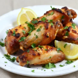 - Hühnerflügel: Für dieses Rezept benötigst du 900 Gramm Hühnerflügel. Achte darauf, sie gründlich zu reinigen. Entferne Federn und andere Rückstände, damit sie schön sauber sind. Das sorgt für einen besseren Geschmack und eine bessere Präsentation. - Gewürze: Du brauchst einige wichtige Gewürze. Verwende 1 Teelöffel Knoblauchpulver, 1 Teelöffel Zwiebelpulver, 1 Teelöffel geräuchertes Paprika und optional ½ Teelöffel Cayennepfeffer. Diese Gewürze geben den Flügeln einen tollen Geschmack und einen leichten Kick. - Parmesan und Petersilie: Für das beste Ergebnis empfehle ich, ¾ Tasse frisch geriebenen Parmesan zu verwenden. Frisch schmeckt immer besser! Füge auch ¼ Tasse gehackte Petersilie hinzu, um das Gericht zu garnieren. Die Petersilie sorgt für Farbe und Frische. - Backblech und Drahtgitter: Du brauchst ein großes Backblech und ein Drahtgitter. Lege das Blech mit Aluminiumfolie aus. Das macht die Reinigung einfacher. Das Drahtgitter hilft, dass die Flügel von allen Seiten knusprig werden. - Große Schüssel für das Mischen: Eine große Schüssel ist wichtig, um die Hühnerflügel und die Gewürze gut zu vermischen. So wird jede Flügel gleichmäßig gewürzt, was den Geschmack verbessert. {{ingredient_image_2}} Heize zuerst deinen Ofen auf 220°C vor. Nimm ein großes Backblech und lege Aluminiumfolie darauf. Setze ein Drahtgitter auf das Blech. So werden die Flügel knusprig. Jetzt bereitest du die Hühnerflügel vor. Gib sie in eine große Schüssel. Füge 4 Esslöffel Olivenöl hinzu. Dann kommen 1 Teelöffel Knoblauchpulver, 1 Teelöffel Zwiebelpulver und 1 Teelöffel geräuchertes Paprika dazu. Wenn du einen extra Kick magst, füge ½ Teelöffel Cayennepfeffer hinzu. Würze mit Salz und Pfeffer nach Geschmack. Mische alles gut, sodass die Flügel gleichmäßig bedeckt sind. Verteile die gewürzten Hühnerflügel in einer einzigen Schicht auf dem Drahtgitter. Backe die Flügel im Ofen für 30 bis 35 Minuten. Wende die Flügel nach 15 Minuten. So garen sie gleichmäßig. Die Flügel sollten goldbraun und knusprig sein. In einer kleinen Schüssel kombinierst du ¾ Tasse frisch geriebenen Parmesan, 3 fein gehackte Knoblauchzehen und 2 Esslöffel Zitronensaft. Wenn die Flügel fertig sind, nimm sie aus dem Ofen. Vermische sie sofort mit der Parmesan-Mischung. Achte darauf, dass sie gut bedeckt sind. Gib die Flügel zurück in den Ofen für 5 bis 7 Minuten. Der Käse sollte schmelzen und sprudeln. Nimm die Flügel erneut aus dem Ofen. Streue frische, gehackte Petersilie darüber. So sieht das Gericht frisch und einladend aus. Um knusprige Flügel zu bekommen, verwende ein Drahtgitter. Das sorgt dafür, dass die heiße Luft zirkuliert. Lege das Drahtgitter auf ein mit Aluminiumfolie ausgelegtes Backblech. So fängt die Folie den Saft auf und die Flügel bleiben trocken. Du kannst den Geschmack deiner Flügel mit weiteren Gewürzen anpassen. Probiere zum Beispiel italienische Kräuter oder etwas Zitrone. Diese geben einen frischen Kick. Achte auch auf die Backzeit. Wenn du die Temperatur etwas höher stellst, werden die Flügel noch knuspriger. Serviere die Flügel mit verschiedenen Dips. Ein klassischer Ranch-Dip passt gut. Auch eine scharfe Salsa macht sich hervorragend. Dazu sind Selleriestangen oder Karottensticks tolle Beilagen. Diese bringen Frische und Crunch. Pro Tipps Die Flügel richtig vorbereiten: Stellen Sie sicher, dass die Hühnerflügel gut trocken sind, bevor Sie sie würzen. Dies hilft, eine knusprige Haut zu erzielen. Für zusätzlichen Geschmack marinieren: Lassen Sie die gewürzten Flügel mindestens 30 Minuten im Kühlschrank marinieren, um die Aromen zu intensivieren, bevor Sie sie backen. Die richtige Backtemperatur: Backen Sie die Flügel bei hoher Temperatur, um eine perfekte Knusprigkeit zu erreichen. Ein vorgeheizter Ofen ist entscheidend für das beste Ergebnis. Variationen ausprobieren: Experimentieren Sie mit verschiedenen Gewürzen oder Käsearten, um Ihre eigenen einzigartigen Geschmäcker zu kreieren. Feta oder Cheddar können interessante Alternativen sein! {{image_4}} Die Baked Garlic Parmesan Wings sind sehr vielseitig. Sie können einfach verschiedene Geschmäcker ausprobieren. - BBQ-Variante: Fügen Sie BBQ-Sauce hinzu, bevor Sie die Flügel backen. Das gibt ihnen eine süße und rauchige Note. Mischen Sie die Sauce mit Olivenöl und Gewürzen. So werden die Flügel noch schmackhafter. - Buffalo-Stil: Für einen scharfen Kick, verwenden Sie scharfe Sauce. Mischen Sie die Flügel nach dem Backen mit der Sauce. Diese Variante ist perfekt für alle, die es scharf mögen. Wenn Sie nach einer veganen Option suchen, probieren Sie Tofu. Schneiden Sie den Tofu in Flügelgröße und marinieren Sie ihn wie die Hühnerflügel. Das gibt Ihnen den gleichen tollen Geschmack. Sie können auch andere Proteine wie Tempeh verwenden. Diese Alternativen machen das Gericht leicht und gesund. Es gibt viele Wege, um diese Flügel gesünder zu machen. - Glutenfreie Optionen: Verwenden Sie glutenfreies Mehl oder keine Panade. So bleiben die Flügel knusprig und lecker. - Keto-Optionen: Ersetzen Sie die Hühnerflügel durch Hähnchenbrust. Diese hat weniger Kohlenhydrate. Mischen Sie sie mit Käse und Gewürzen. So erhalten Sie einen tollen Geschmack ohne viele Kohlenhydrate. Experimentieren Sie mit diesen Variationen. So finden Sie Ihre Lieblingsversion der Baked Garlic Parmesan Wings! Wenn du Reste von deinen Baked Garlic Parmesan Wings hast, kühl sie schnell ab. Du kannst sie in einem luftdichten Behälter aufbewahren. So bleiben sie frisch. Stelle sicher, dass sie vollständig abgekühlt sind, bevor du sie in den Kühlschrank stellst. Ideal ist eine Lagerung von bis zu drei Tagen. Du kannst die Flügel auch in Aluminiumfolie wickeln. Das schützt sie vor Luft und Feuchtigkeit. Wenn du die Flügel länger aufbewahren willst, friere sie ein. Verwende gefrierfeste Behälter oder Beutel. So bleiben sie bis zu drei Monate haltbar. Wenn du die Flügel wieder aufwärmen möchtest, gibt es gute Methoden dafür. Der Ofen ist die beste Wahl für knusprige Flügel. Heize ihn auf 180 °C vor. Lege die Flügel auf ein Blech, das mit Aluminiumfolie ausgelegt ist. Backe sie für etwa 10-15 Minuten. Du kannst auch einen Luftfritteuse nutzen. Das geht schnell und macht sie knusprig. Mikrowellen sind nicht ideal, da sie die Flügel weich machen können. Wenn du die Mikrowelle nutzt, erwärme sie in kurzen Intervallen. Überprüfe die Flügel häufig, damit sie nicht zu trocken werden. Baked Garlic Parmesan Wings sind im Kühlschrank etwa 3 bis 4 Tage haltbar. Lagern Sie die Flügel in einem luftdichten Behälter. Dies hält die Flügel frisch und lecker. Wenn Sie sie länger aufbewahren möchten, können Sie sie einfrieren. Im Gefrierschrank bleiben sie bis zu 3 Monate gut. Die Qualität bleibt auch nach dem Einfrieren hoch, wenn Sie sie richtig verpacken. Ja, Sie können die Flügel tiefkühlen. Lassen Sie die Flügel zuerst vollständig abkühlen. Wickeln Sie sie dann fest in Frischhaltefolie oder Aluminiumfolie ein. Eine luftdichte Tüte ist ebenfalls eine gute Wahl. Beschriften Sie die Tüte mit dem Datum. So wissen Sie, wie lange sie schon eingefroren sind. Zum Auftauen nehmen Sie die Flügel einfach über Nacht in den Kühlschrank. Das sorgt für einen guten Geschmack und Textur. Zu Baked Garlic Parmesan Wings passen viele Beilagen gut. Hier sind einige beliebte Optionen: - Knackiger Coleslaw - Würzige Karottensticks - Selleriestangen mit Dip - Frischer Kartoffelsalat - Knoblauchbrot Dips wie Ranch oder Blauschimmelkäse sind ebenfalls großartig. Diese ergänzen die Aromen der Flügel perfekt und sorgen für einen tollen Genuss. In diesem Blogbeitrag ging es um die Zubereitung von knusprigen Baked Garlic Parmesan Wings. Wir haben die Hauptzutaten und nötigen Kochutensilien besprochen. Zudem gab es eine einfache Schritt-für-Schritt-Anleitung, um perfekte Flügel zu backen. Tipps für den besten Geschmack und Variationen erweitern die Möglichkeiten. Denken Sie daran, wie wichtig richtige Lagerung und Wiedererwärmung sind. Jetzt sind Sie bereit, Ihre eigenen Flügel zuzubereiten. Genießen Sie das Kochen und die leckeren Ergebnisse!