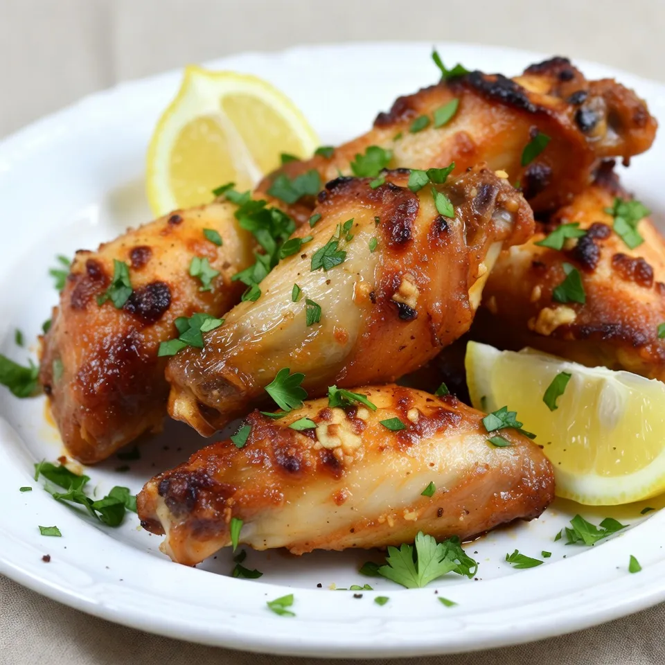 - Hühnerflügel: Für dieses Rezept benötigst du 900 Gramm Hühnerflügel. Achte darauf, sie gründlich zu reinigen. Entferne Federn und andere Rückstände, damit sie schön sauber sind. Das sorgt für einen besseren Geschmack und eine bessere Präsentation. - Gewürze: Du brauchst einige wichtige Gewürze. Verwende 1 Teelöffel Knoblauchpulver, 1 Teelöffel Zwiebelpulver, 1 Teelöffel geräuchertes Paprika und optional ½ Teelöffel Cayennepfeffer. Diese Gewürze geben den Flügeln einen tollen Geschmack und einen leichten Kick. - Parmesan und Petersilie: Für das beste Ergebnis empfehle ich, ¾ Tasse frisch geriebenen Parmesan zu verwenden. Frisch schmeckt immer besser! Füge auch ¼ Tasse gehackte Petersilie hinzu, um das Gericht zu garnieren. Die Petersilie sorgt für Farbe und Frische. - Backblech und Drahtgitter: Du brauchst ein großes Backblech und ein Drahtgitter. Lege das Blech mit Aluminiumfolie aus. Das macht die Reinigung einfacher. Das Drahtgitter hilft, dass die Flügel von allen Seiten knusprig werden. - Große Schüssel für das Mischen: Eine große Schüssel ist wichtig, um die Hühnerflügel und die Gewürze gut zu vermischen. So wird jede Flügel gleichmäßig gewürzt, was den Geschmack verbessert. {{ingredient_image_2}} Heize zuerst deinen Ofen auf 220°C vor. Nimm ein großes Backblech und lege Aluminiumfolie darauf. Setze ein Drahtgitter auf das Blech. So werden die Flügel knusprig. Jetzt bereitest du die Hühnerflügel vor. Gib sie in eine große Schüssel. Füge 4 Esslöffel Olivenöl hinzu. Dann kommen 1 Teelöffel Knoblauchpulver, 1 Teelöffel Zwiebelpulver und 1 Teelöffel geräuchertes Paprika dazu. Wenn du einen extra Kick magst, füge ½ Teelöffel Cayennepfeffer hinzu. Würze mit Salz und Pfeffer nach Geschmack. Mische alles gut, sodass die Flügel gleichmäßig bedeckt sind. Verteile die gewürzten Hühnerflügel in einer einzigen Schicht auf dem Drahtgitter. Backe die Flügel im Ofen für 30 bis 35 Minuten. Wende die Flügel nach 15 Minuten. So garen sie gleichmäßig. Die Flügel sollten goldbraun und knusprig sein. In einer kleinen Schüssel kombinierst du ¾ Tasse frisch geriebenen Parmesan, 3 fein gehackte Knoblauchzehen und 2 Esslöffel Zitronensaft. Wenn die Flügel fertig sind, nimm sie aus dem Ofen. Vermische sie sofort mit der Parmesan-Mischung. Achte darauf, dass sie gut bedeckt sind. Gib die Flügel zurück in den Ofen für 5 bis 7 Minuten. Der Käse sollte schmelzen und sprudeln. Nimm die Flügel erneut aus dem Ofen. Streue frische, gehackte Petersilie darüber. So sieht das Gericht frisch und einladend aus. Um knusprige Flügel zu bekommen, verwende ein Drahtgitter. Das sorgt dafür, dass die heiße Luft zirkuliert. Lege das Drahtgitter auf ein mit Aluminiumfolie ausgelegtes Backblech. So fängt die Folie den Saft auf und die Flügel bleiben trocken. Du kannst den Geschmack deiner Flügel mit weiteren Gewürzen anpassen. Probiere zum Beispiel italienische Kräuter oder etwas Zitrone. Diese geben einen frischen Kick. Achte auch auf die Backzeit. Wenn du die Temperatur etwas höher stellst, werden die Flügel noch knuspriger. Serviere die Flügel mit verschiedenen Dips. Ein klassischer Ranch-Dip passt gut. Auch eine scharfe Salsa macht sich hervorragend. Dazu sind Selleriestangen oder Karottensticks tolle Beilagen. Diese bringen Frische und Crunch. Pro Tipps Die Flügel richtig vorbereiten: Stellen Sie sicher, dass die Hühnerflügel gut trocken sind, bevor Sie sie würzen. Dies hilft, eine knusprige Haut zu erzielen. Für zusätzlichen Geschmack marinieren: Lassen Sie die gewürzten Flügel mindestens 30 Minuten im Kühlschrank marinieren, um die Aromen zu intensivieren, bevor Sie sie backen. Die richtige Backtemperatur: Backen Sie die Flügel bei hoher Temperatur, um eine perfekte Knusprigkeit zu erreichen. Ein vorgeheizter Ofen ist entscheidend für das beste Ergebnis. Variationen ausprobieren: Experimentieren Sie mit verschiedenen Gewürzen oder Käsearten, um Ihre eigenen einzigartigen Geschmäcker zu kreieren. Feta oder Cheddar können interessante Alternativen sein! {{image_4}} Die Baked Garlic Parmesan Wings sind sehr vielseitig. Sie können einfach verschiedene Geschmäcker ausprobieren. - BBQ-Variante: Fügen Sie BBQ-Sauce hinzu, bevor Sie die Flügel backen. Das gibt ihnen eine süße und rauchige Note. Mischen Sie die Sauce mit Olivenöl und Gewürzen. So werden die Flügel noch schmackhafter. - Buffalo-Stil: Für einen scharfen Kick, verwenden Sie scharfe Sauce. Mischen Sie die Flügel nach dem Backen mit der Sauce. Diese Variante ist perfekt für alle, die es scharf mögen. Wenn Sie nach einer veganen Option suchen, probieren Sie Tofu. Schneiden Sie den Tofu in Flügelgröße und marinieren Sie ihn wie die Hühnerflügel. Das gibt Ihnen den gleichen tollen Geschmack. Sie können auch andere Proteine wie Tempeh verwenden. Diese Alternativen machen das Gericht leicht und gesund. Es gibt viele Wege, um diese Flügel gesünder zu machen. - Glutenfreie Optionen: Verwenden Sie glutenfreies Mehl oder keine Panade. So bleiben die Flügel knusprig und lecker. - Keto-Optionen: Ersetzen Sie die Hühnerflügel durch Hähnchenbrust. Diese hat weniger Kohlenhydrate. Mischen Sie sie mit Käse und Gewürzen. So erhalten Sie einen tollen Geschmack ohne viele Kohlenhydrate. Experimentieren Sie mit diesen Variationen. So finden Sie Ihre Lieblingsversion der Baked Garlic Parmesan Wings! Wenn du Reste von deinen Baked Garlic Parmesan Wings hast, kühl sie schnell ab. Du kannst sie in einem luftdichten Behälter aufbewahren. So bleiben sie frisch. Stelle sicher, dass sie vollständig abgekühlt sind, bevor du sie in den Kühlschrank stellst. Ideal ist eine Lagerung von bis zu drei Tagen. Du kannst die Flügel auch in Aluminiumfolie wickeln. Das schützt sie vor Luft und Feuchtigkeit. Wenn du die Flügel länger aufbewahren willst, friere sie ein. Verwende gefrierfeste Behälter oder Beutel. So bleiben sie bis zu drei Monate haltbar. Wenn du die Flügel wieder aufwärmen möchtest, gibt es gute Methoden dafür. Der Ofen ist die beste Wahl für knusprige Flügel. Heize ihn auf 180 °C vor. Lege die Flügel auf ein Blech, das mit Aluminiumfolie ausgelegt ist. Backe sie für etwa 10-15 Minuten. Du kannst auch einen Luftfritteuse nutzen. Das geht schnell und macht sie knusprig. Mikrowellen sind nicht ideal, da sie die Flügel weich machen können. Wenn du die Mikrowelle nutzt, erwärme sie in kurzen Intervallen. Überprüfe die Flügel häufig, damit sie nicht zu trocken werden. Baked Garlic Parmesan Wings sind im Kühlschrank etwa 3 bis 4 Tage haltbar. Lagern Sie die Flügel in einem luftdichten Behälter. Dies hält die Flügel frisch und lecker. Wenn Sie sie länger aufbewahren möchten, können Sie sie einfrieren. Im Gefrierschrank bleiben sie bis zu 3 Monate gut. Die Qualität bleibt auch nach dem Einfrieren hoch, wenn Sie sie richtig verpacken. Ja, Sie können die Flügel tiefkühlen. Lassen Sie die Flügel zuerst vollständig abkühlen. Wickeln Sie sie dann fest in Frischhaltefolie oder Aluminiumfolie ein. Eine luftdichte Tüte ist ebenfalls eine gute Wahl. Beschriften Sie die Tüte mit dem Datum. So wissen Sie, wie lange sie schon eingefroren sind. Zum Auftauen nehmen Sie die Flügel einfach über Nacht in den Kühlschrank. Das sorgt für einen guten Geschmack und Textur. Zu Baked Garlic Parmesan Wings passen viele Beilagen gut. Hier sind einige beliebte Optionen: - Knackiger Coleslaw - Würzige Karottensticks - Selleriestangen mit Dip - Frischer Kartoffelsalat - Knoblauchbrot Dips wie Ranch oder Blauschimmelkäse sind ebenfalls großartig. Diese ergänzen die Aromen der Flügel perfekt und sorgen für einen tollen Genuss. In diesem Blogbeitrag ging es um die Zubereitung von knusprigen Baked Garlic Parmesan Wings. Wir haben die Hauptzutaten und nötigen Kochutensilien besprochen. Zudem gab es eine einfache Schritt-für-Schritt-Anleitung, um perfekte Flügel zu backen. Tipps für den besten Geschmack und Variationen erweitern die Möglichkeiten. Denken Sie daran, wie wichtig richtige Lagerung und Wiedererwärmung sind. Jetzt sind Sie bereit, Ihre eigenen Flügel zuzubereiten. Genießen Sie das Kochen und die leckeren Ergebnisse!