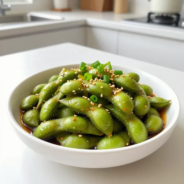 - 2 Tassen Edamame (in Schoten, gefroren oder frisch) - 3 Esslöffel süße Chilisauce - 2 Knoblauchzehen, fein gehackt - 1 Esslöffel Sojasauce - 1 Teelöffel Sesamöl - 1 Teelöffel Limettensaft - 1 Esslöffel Sesamsamen (optional) - Gehackte Frühlingszwiebeln zur Garnitur (optional) - Salz nach Geschmack Edamame sind grüne Bohnen, die viele Nährstoffe bieten. Sie sind einfach zuzubereiten und lecker. Ich liebe, wie sie in verschiedenen Gerichten glänzen. Die süße Chilisauce bringt eine tolle Süße und einen Hauch von Schärfe. Knoblauch fügt einen kräftigen Geschmack hinzu, der das Gericht perfekt macht. Wenn du gefrorenes Edamame verwendest, ist das sehr praktisch. Du kannst es einfach nach Anleitung kochen. Frisches Edamame erfordert ein wenig mehr Aufwand. Aber der Geschmack ist es wert. Achte darauf, die Bohnen nicht zu lange zu kochen. Sie sollten leuchtend grün und zart sein. Die Sojasauce gibt dem Gericht Tiefe. Das Sesamöl bringt ein nussiges Aroma, das gut harmoniert. Limettensaft sorgt für Frische und einen tollen Kontrast. Sesamsamen sind optional, aber sie geben einen schönen Crunch. Gehackte Frühlingszwiebeln machen die Präsentation schöner und bringen Farbe. Verwende Salz nach deinem Geschmack. Du kannst die Menge anpassen, um das Gericht zu deinem Liebling zu machen. So hast du eine tolle Balance zwischen süß, salzig und frisch. {{ingredient_image_2}} Kochen von gefrorenem Edamame: Wenn Sie gefrorenes Edamame verwenden, kochen Sie es gemäß den Anweisungen auf der Verpackung. Normalerweise dauert das etwa 5 Minuten. Prüfen Sie, ob es zart ist, bevor Sie es abgießen. Zubereitung von frischem Edamame: Für frisches Edamame bringen Sie einen großen Topf mit gesalzenem Wasser zum Kochen. Fügen Sie das Edamame hinzu und kochen Sie es etwa 5 Minuten lang, bis es leuchtend grün und zart ist. Auch hier sollten Sie das Edamame abgießen, wenn es fertig ist. Erhitzen des Sesamöls: In einer großen Pfanne erhitzen Sie das Sesamöl bei mittlerer Hitze. Achten Sie darauf, dass das Öl heiß ist, bevor Sie den Knoblauch hinzufügen. Anbraten des Knoblauchs: Fügen Sie den fein gehackten Knoblauch hinzu und braten Sie ihn für etwa 1 Minute an. Rühren Sie ständig um, damit er nicht anbrennt. Der Knoblauch sollte duften und leicht goldbraun werden. Edamame in die Pfanne geben: Geben Sie das gegarte Edamame in die Pfanne. Rühren Sie gut um, damit die Schoten gleichmäßig mit dem Knoblauchöl überzogen sind. Sauce einrühren und erhitzen: Gießen Sie die süße Chilisauce, die Sojasauce und den Limettensaft hinzu. Vermengen Sie alles gut und lassen Sie die Mischung für 2-3 Minuten köcheln. So verbinden sich die Aromen optimal. Edamame sind perfekt, wenn sie leuchtend grün sind. Sie sollten weich, aber nicht matschig sein. Kochen Sie frisches Edamame etwa fünf Minuten. Gefrorenes Edamame braucht etwas länger, also folgen Sie den Packungsanweisungen. Wenn Sie das Edamame probieren, sollte es zart und angenehm im Mund sein. Knoblauch verleiht dem Gericht Geschmack, aber er kann schnell anbrennen. Erhitzen Sie das Sesamöl bei mittlerer Hitze. Fügen Sie den Knoblauch hinzu und rühren Sie ihn oft um. Braten Sie ihn nur etwa eine Minute, bis er duftet. Wenn der Knoblauch braun wird, schmeckt er bitter. Achten Sie darauf, den Knoblauch im Auge zu behalten. Die süße Chilisauce ist der Star des Gerichts, aber Sie können die Süße anpassen. Wenn Sie es weniger süß mögen, fügen Sie weniger Chilisauce hinzu. Sie können auch etwas mehr Limettensaft für einen frischeren Geschmack verwenden. Ein Spritzer Sojasauce bringt mehr Tiefe in den Geschmack. Experimentieren Sie, um die perfekte Balance zu finden. Pro Tipps Frische Zutaten: Verwenden Sie frisches Edamame, wenn möglich, um den besten Geschmack und die beste Textur zu erzielen. Knoblauch nicht zu lange braten: Achten Sie darauf, den Knoblauch nur kurz anzubraten, um eine bittere Note zu vermeiden. Variationen der Sauce: Experimentieren Sie mit verschiedenen süßen Chilisaucen, um den gewünschten Geschmack zu erreichen. Perfekte Garnitur: Frische Frühlingszwiebeln oder Koriander verleihen dem Gericht nicht nur Farbe, sondern auch zusätzlichen Geschmack. {{image_4}} Wenn Sie eine vegetarische Option wünschen, nutzen Sie Tamari anstelle von Sojasauce. Tamari hat einen ähnlichen Geschmack, ist aber meistens glutenfrei. Es passt gut zu diesem Rezept und hebt die Aromen hervor. So können Sie Ihre Edamame genießen, ohne auf den Geschmack zu verzichten. Für eine schärfere Note können Sie Chiliflocken oder Sriracha hinzufügen. Diese Zutaten bringen mehr Hitze und Geschmack. Fügen Sie einfach eine Prise Chiliflocken beim Anbraten des Knoblauchs hinzu. Alternativ können Sie ein wenig Sriracha in die Sauce mischen. Diese kleinen Anpassungen machen das Gericht aufregender und perfekt für alle, die es gerne scharf mögen. Kreative Toppings können das Gericht noch aufregender machen. Streuen Sie geröstete Erdnüsse oder Cashewkerne darüber. Diese sorgen für einen tollen Crunch. Auch frische Korianderblätter oder Minze geben eine schöne Frische. Ein Spritzer Limettensaft kurz vor dem Servieren bringt alle Aromen zusammen. Experimentieren Sie mit verschiedenen Garnierungen, um Ihre eigene Note zu finden! Um Edamame frisch zu halten, kühlen Sie es im Kühlschrank. Lagern Sie die Schoten in einem luftdichten Behälter. So bleibt der Geschmack und die Knackigkeit erhalten. Wenn Sie frisches Edamame haben, essen Sie es innerhalb von zwei Tagen. Gefrorenes Edamame können Sie länger aufbewahren. Es bleibt bis zu einem Jahr im Gefrierschrank frisch. Achten Sie darauf, die Packung gut zu verschließen. Für den besten Geschmack wärmen Sie die Reste in einer Pfanne auf. Geben Sie etwas Sesamöl hinzu und erhitzen Sie die Mischung bei mittlerer Hitze. Rühren Sie häufig um, damit alles gleichmäßig warm wird. Alternativ können Sie die Reste in der Mikrowelle aufwärmen. Legen Sie sie in eine Schüssel und decken Sie sie ab. Erhitzen Sie sie in kurzen Intervallen, damit sie nicht überkochen. So bleibt der Geschmack erhalten. Das Gericht ist im Kühlschrank bis zu drei Tage haltbar. Achten Sie darauf, es in einem geschlossenen Behälter zu lagern. Wenn Sie sich nicht sicher sind, ob es noch gut ist, riechen Sie daran. Wenn es unangenehm riecht oder anders aussieht, entsorgen Sie es lieber. Gefrorenes Edamame bleibt, wie gesagt, bis zu einem Jahr frisch. Aber einmal aufgetaut, sollten Sie es innerhalb von zwei Tagen essen. Die Zubereitung dauert nur 10 Minuten. Die gesamte Kochzeit beträgt etwa 15 Minuten. Das Gericht ist schnell und einfach. Sie bereiten zuerst das Edamame vor, kochen es und braten dann den Knoblauch an. Danach kombinieren Sie alles in einer Pfanne. So haben Sie ein leckeres Gericht in kurzer Zeit. Ja, gefrorenes Edamame ist perfekt. Es spart Zeit und ist leicht zu finden. Kochen Sie es einfach gemäß den Anweisungen auf der Verpackung. Achten Sie darauf, es nicht zu lange zu kochen. Es sollte zart, aber nicht zu weich sein. Ein frischer Geschmack bleibt auch bei gefrorenem Edamame erhalten. Es gibt viele tolle Beilagen. Reis oder Quinoa passen gut dazu. Sie können auch einen frischen Salat servieren. Ein leichter Gurkensalat ist eine gute Wahl. Auch gedämpftes Gemüse ergänzt das Gericht wunderbar. Experimentieren Sie mit verschiedenen Beilagen, um Ihre Mahlzeit zu variieren. Zusammenfassend habe ich erklärt, wie man köstliches Süßes Chili Knoblauch Edamame zubereitet. Wir haben die Zutaten, die Zubereitung und nützliche Tipps besprochen. Diese einfache Methode macht es leicht, ein schmackhaftes Gericht zu schaffen. Variieren Sie die Aromen ganz nach Ihrem Geschmack. Denkt an die Lagerungshinweise, damit Ihr Edamame frisch bleibt. Mit diesen Schritten gelingt Ihnen ein einfacher Genuss. ausprobieren und genießen!