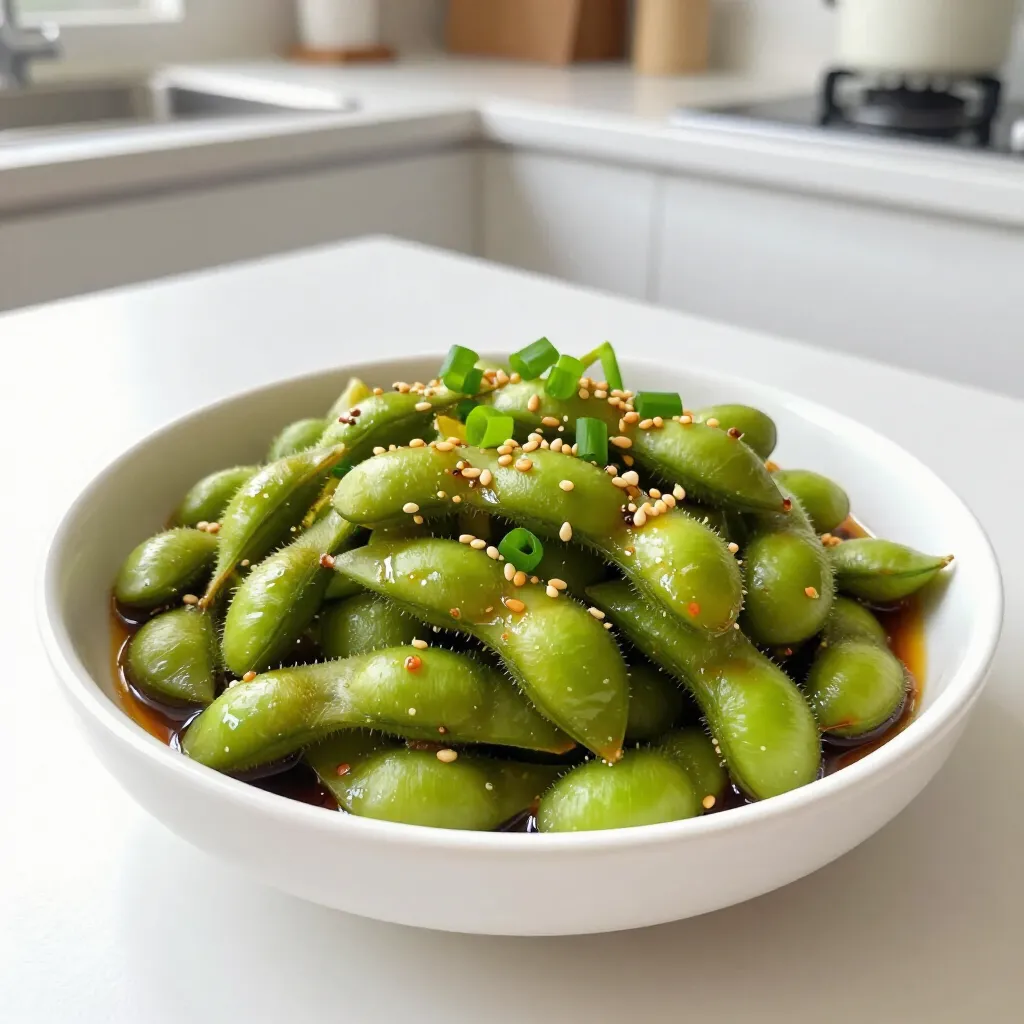 - 2 Tassen Edamame (in Schoten, gefroren oder frisch) - 3 Esslöffel süße Chilisauce - 2 Knoblauchzehen, fein gehackt - 1 Esslöffel Sojasauce - 1 Teelöffel Sesamöl - 1 Teelöffel Limettensaft - 1 Esslöffel Sesamsamen (optional) - Gehackte Frühlingszwiebeln zur Garnitur (optional) - Salz nach Geschmack Edamame sind grüne Bohnen, die viele Nährstoffe bieten. Sie sind einfach zuzubereiten und lecker. Ich liebe, wie sie in verschiedenen Gerichten glänzen. Die süße Chilisauce bringt eine tolle Süße und einen Hauch von Schärfe. Knoblauch fügt einen kräftigen Geschmack hinzu, der das Gericht perfekt macht. Wenn du gefrorenes Edamame verwendest, ist das sehr praktisch. Du kannst es einfach nach Anleitung kochen. Frisches Edamame erfordert ein wenig mehr Aufwand. Aber der Geschmack ist es wert. Achte darauf, die Bohnen nicht zu lange zu kochen. Sie sollten leuchtend grün und zart sein. Die Sojasauce gibt dem Gericht Tiefe. Das Sesamöl bringt ein nussiges Aroma, das gut harmoniert. Limettensaft sorgt für Frische und einen tollen Kontrast. Sesamsamen sind optional, aber sie geben einen schönen Crunch. Gehackte Frühlingszwiebeln machen die Präsentation schöner und bringen Farbe. Verwende Salz nach deinem Geschmack. Du kannst die Menge anpassen, um das Gericht zu deinem Liebling zu machen. So hast du eine tolle Balance zwischen süß, salzig und frisch. {{ingredient_image_2}} Kochen von gefrorenem Edamame: Wenn Sie gefrorenes Edamame verwenden, kochen Sie es gemäß den Anweisungen auf der Verpackung. Normalerweise dauert das etwa 5 Minuten. Prüfen Sie, ob es zart ist, bevor Sie es abgießen. Zubereitung von frischem Edamame: Für frisches Edamame bringen Sie einen großen Topf mit gesalzenem Wasser zum Kochen. Fügen Sie das Edamame hinzu und kochen Sie es etwa 5 Minuten lang, bis es leuchtend grün und zart ist. Auch hier sollten Sie das Edamame abgießen, wenn es fertig ist. Erhitzen des Sesamöls: In einer großen Pfanne erhitzen Sie das Sesamöl bei mittlerer Hitze. Achten Sie darauf, dass das Öl heiß ist, bevor Sie den Knoblauch hinzufügen. Anbraten des Knoblauchs: Fügen Sie den fein gehackten Knoblauch hinzu und braten Sie ihn für etwa 1 Minute an. Rühren Sie ständig um, damit er nicht anbrennt. Der Knoblauch sollte duften und leicht goldbraun werden. Edamame in die Pfanne geben: Geben Sie das gegarte Edamame in die Pfanne. Rühren Sie gut um, damit die Schoten gleichmäßig mit dem Knoblauchöl überzogen sind. Sauce einrühren und erhitzen: Gießen Sie die süße Chilisauce, die Sojasauce und den Limettensaft hinzu. Vermengen Sie alles gut und lassen Sie die Mischung für 2-3 Minuten köcheln. So verbinden sich die Aromen optimal. Edamame sind perfekt, wenn sie leuchtend grün sind. Sie sollten weich, aber nicht matschig sein. Kochen Sie frisches Edamame etwa fünf Minuten. Gefrorenes Edamame braucht etwas länger, also folgen Sie den Packungsanweisungen. Wenn Sie das Edamame probieren, sollte es zart und angenehm im Mund sein. Knoblauch verleiht dem Gericht Geschmack, aber er kann schnell anbrennen. Erhitzen Sie das Sesamöl bei mittlerer Hitze. Fügen Sie den Knoblauch hinzu und rühren Sie ihn oft um. Braten Sie ihn nur etwa eine Minute, bis er duftet. Wenn der Knoblauch braun wird, schmeckt er bitter. Achten Sie darauf, den Knoblauch im Auge zu behalten. Die süße Chilisauce ist der Star des Gerichts, aber Sie können die Süße anpassen. Wenn Sie es weniger süß mögen, fügen Sie weniger Chilisauce hinzu. Sie können auch etwas mehr Limettensaft für einen frischeren Geschmack verwenden. Ein Spritzer Sojasauce bringt mehr Tiefe in den Geschmack. Experimentieren Sie, um die perfekte Balance zu finden. Pro Tipps Frische Zutaten: Verwenden Sie frisches Edamame, wenn möglich, um den besten Geschmack und die beste Textur zu erzielen. Knoblauch nicht zu lange braten: Achten Sie darauf, den Knoblauch nur kurz anzubraten, um eine bittere Note zu vermeiden. Variationen der Sauce: Experimentieren Sie mit verschiedenen süßen Chilisaucen, um den gewünschten Geschmack zu erreichen. Perfekte Garnitur: Frische Frühlingszwiebeln oder Koriander verleihen dem Gericht nicht nur Farbe, sondern auch zusätzlichen Geschmack. {{image_4}} Wenn Sie eine vegetarische Option wünschen, nutzen Sie Tamari anstelle von Sojasauce. Tamari hat einen ähnlichen Geschmack, ist aber meistens glutenfrei. Es passt gut zu diesem Rezept und hebt die Aromen hervor. So können Sie Ihre Edamame genießen, ohne auf den Geschmack zu verzichten. Für eine schärfere Note können Sie Chiliflocken oder Sriracha hinzufügen. Diese Zutaten bringen mehr Hitze und Geschmack. Fügen Sie einfach eine Prise Chiliflocken beim Anbraten des Knoblauchs hinzu. Alternativ können Sie ein wenig Sriracha in die Sauce mischen. Diese kleinen Anpassungen machen das Gericht aufregender und perfekt für alle, die es gerne scharf mögen. Kreative Toppings können das Gericht noch aufregender machen. Streuen Sie geröstete Erdnüsse oder Cashewkerne darüber. Diese sorgen für einen tollen Crunch. Auch frische Korianderblätter oder Minze geben eine schöne Frische. Ein Spritzer Limettensaft kurz vor dem Servieren bringt alle Aromen zusammen. Experimentieren Sie mit verschiedenen Garnierungen, um Ihre eigene Note zu finden! Um Edamame frisch zu halten, kühlen Sie es im Kühlschrank. Lagern Sie die Schoten in einem luftdichten Behälter. So bleibt der Geschmack und die Knackigkeit erhalten. Wenn Sie frisches Edamame haben, essen Sie es innerhalb von zwei Tagen. Gefrorenes Edamame können Sie länger aufbewahren. Es bleibt bis zu einem Jahr im Gefrierschrank frisch. Achten Sie darauf, die Packung gut zu verschließen. Für den besten Geschmack wärmen Sie die Reste in einer Pfanne auf. Geben Sie etwas Sesamöl hinzu und erhitzen Sie die Mischung bei mittlerer Hitze. Rühren Sie häufig um, damit alles gleichmäßig warm wird. Alternativ können Sie die Reste in der Mikrowelle aufwärmen. Legen Sie sie in eine Schüssel und decken Sie sie ab. Erhitzen Sie sie in kurzen Intervallen, damit sie nicht überkochen. So bleibt der Geschmack erhalten. Das Gericht ist im Kühlschrank bis zu drei Tage haltbar. Achten Sie darauf, es in einem geschlossenen Behälter zu lagern. Wenn Sie sich nicht sicher sind, ob es noch gut ist, riechen Sie daran. Wenn es unangenehm riecht oder anders aussieht, entsorgen Sie es lieber. Gefrorenes Edamame bleibt, wie gesagt, bis zu einem Jahr frisch. Aber einmal aufgetaut, sollten Sie es innerhalb von zwei Tagen essen. Die Zubereitung dauert nur 10 Minuten. Die gesamte Kochzeit beträgt etwa 15 Minuten. Das Gericht ist schnell und einfach. Sie bereiten zuerst das Edamame vor, kochen es und braten dann den Knoblauch an. Danach kombinieren Sie alles in einer Pfanne. So haben Sie ein leckeres Gericht in kurzer Zeit. Ja, gefrorenes Edamame ist perfekt. Es spart Zeit und ist leicht zu finden. Kochen Sie es einfach gemäß den Anweisungen auf der Verpackung. Achten Sie darauf, es nicht zu lange zu kochen. Es sollte zart, aber nicht zu weich sein. Ein frischer Geschmack bleibt auch bei gefrorenem Edamame erhalten. Es gibt viele tolle Beilagen. Reis oder Quinoa passen gut dazu. Sie können auch einen frischen Salat servieren. Ein leichter Gurkensalat ist eine gute Wahl. Auch gedämpftes Gemüse ergänzt das Gericht wunderbar. Experimentieren Sie mit verschiedenen Beilagen, um Ihre Mahlzeit zu variieren. Zusammenfassend habe ich erklärt, wie man köstliches Süßes Chili Knoblauch Edamame zubereitet. Wir haben die Zutaten, die Zubereitung und nützliche Tipps besprochen. Diese einfache Methode macht es leicht, ein schmackhaftes Gericht zu schaffen. Variieren Sie die Aromen ganz nach Ihrem Geschmack. Denkt an die Lagerungshinweise, damit Ihr Edamame frisch bleibt. Mit diesen Schritten gelingt Ihnen ein einfacher Genuss. ausprobieren und genießen!